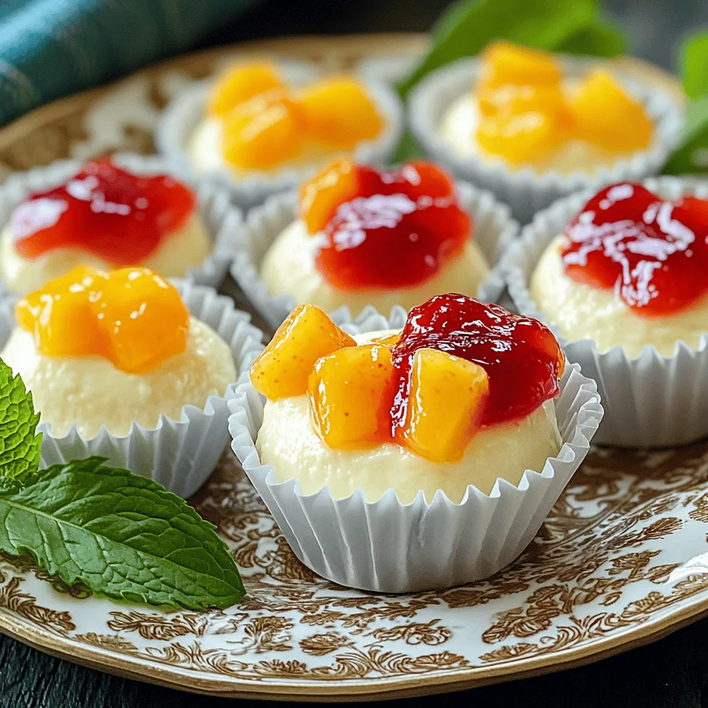 To make no-bake cheesecake bites, you will need the following ingredients: - 8 oz cream cheese, softened - 1/2 cup powdered sugar - 1 teaspoon vanilla extract - 1/4 cup Greek yogurt (or sour cream) - 1 cup crushed graham crackers - 3 tablespoons unsalted butter, melted - 1/4 cup fresh fruit or fruit preserves (for topping, optional) - Mini cupcake liners (for serving) Using high-quality ingredients makes a big difference. Fresh cream cheese gives a rich flavor and smooth texture. Opt for real vanilla extract instead of imitation. It adds depth to the cheesecake bites. Good quality graham crackers provide the right crunch and flavor for the crust. If you can, choose organic or locally sourced products. This not only supports local farmers but also ensures you are using the best for your treats. You can easily tweak this recipe based on what you have. If you want a lower-fat option, use low-fat cream cheese. You can swap Greek yogurt for sour cream, depending on your taste. For a gluten-free version, use gluten-free graham crackers. If you want a vegan option, try using a plant-based cream cheese. This way, everyone can enjoy these tasty bites, no matter their diet! Making no-bake cheesecake bites is easy and fun. You need just a few simple steps. This treat is perfect for gatherings or a sweet snack. The whole process takes about 15 minutes of prep time. Then, you chill them for at least 2 hours. 1. Start by softening the cream cheese. Use an electric mixer to beat it until smooth and fluffy. 2. Gradually add in the powdered sugar. Mix it until it’s creamy and well combined. 3. Stir in the vanilla extract and Greek yogurt. Make sure everything is mixed well. 4. In a different bowl, mix crushed graham crackers and melted butter. The mixture should look like wet sand. 5. Line a mini muffin tin with mini cupcake liners. Press a tablespoon of the graham cracker mix into each liner. This forms the crust. 6. Spoon the cream cheese mix on top of the crust. Smooth it out to make it even. 7. If you like, add a small dollop of fresh fruit or fruit preserves on top. This adds flavor and color. 8. Place the muffin tin in the fridge. Let the cheesecake bites chill for at least 2 hours until they are set. 9. When they are ready, carefully take them out of the liners. Serve them chilled for the best taste. Chilling is key to a great texture. Once the bites are set, you can serve them on a nice platter. For a fresh touch, garnish with mint leaves. These bites are sure to impress your guests! For the full experience, check out the Full Recipe. When making no-bake cheesecake bites, avoid common issues. One mistake is not softening the cream cheese. If it’s cold, your filling may become lumpy. Always let it sit at room temperature first. Another mistake is rushing the chilling process. If you don’t chill them long enough, they won’t set properly. Give them at least two hours to firm up. You can easily boost the flavor of your cheesecake bites. Try adding a pinch of salt to balance the sweetness. You can also mix in lemon zest for a bright taste. For a richer texture, use full-fat cream cheese instead of low-fat. If you want a lighter version, swap Greek yogurt for sour cream. Presentation matters when serving these bites. Use mini cupcake liners for a fun touch. Arrange the bites on a colorful platter to catch the eye. Add fresh mint leaves around them for a pop of color. If you use fruit preserves as toppings, choose bright colors like raspberry or blueberry. This will make your dish look even more inviting. For the full recipe, check the complete details above. {{image_2}} You can change the flavor of these cheesecake bites easily. For a chocolate twist, add melted chocolate to the cream cheese mixture. You can also fold in cocoa powder for a rich chocolate flavor. If you prefer berries, mix in fresh or frozen berries. Blueberries, strawberries, or raspberries work great. You can also use berry preserves on top for added sweetness. If you want to make vegan cheesecake bites, use cashew cream instead of cream cheese. Soak raw cashews for a few hours, then blend them until smooth. Swap powdered sugar with maple syrup or agave syrup. For the crust, use almond flour and coconut oil instead of butter and graham crackers. This way, you can enjoy a tasty treat that fits your diet. You can serve these cheesecake bites in many fun ways. Instead of mini cupcake liners, use small mason jars for a cute presentation. Layer the crust and cheesecake filling, then top with fruit. You can also serve the bites on a platter with fresh mint leaves for a pop of color. If you want to impress guests, drizzle chocolate sauce over the bites before serving. Check out the Full Recipe for more ideas! To keep your no-bake cheesecake bites fresh, place them in an airtight container. Line the container with parchment paper to avoid sticking. You can store them in the fridge for up to five days. This way, you can enjoy a tasty treat whenever you want. If you want to store them longer, freezing is a great option. First, freeze the cheesecake bites on a baking sheet for about an hour. Once they are firm, transfer them to a freezer-safe bag or container. Label the bag with the date. They can last up to three months in the freezer. To enjoy your frozen cheesecake bites, take them out of the freezer. Place them in the fridge overnight to thaw. You can also let them sit at room temperature for about 30 minutes. Once thawed, they taste just as good as fresh! For an extra touch, add your favorite fruit topping before serving. For the full recipe, check out the details above. No-bake cheesecake bites can last up to five days in the fridge. Make sure to store them in an airtight container. This keeps them fresh and tasty. If you want to keep them longer, you can freeze them. They stay good for about three months in the freezer. Yes, you can use low-fat cream cheese. It will still taste great, but the texture may change slightly. Low-fat options can make your bites a bit less creamy. If you prefer a lighter treat, this is a good choice. Just ensure it is softened before mixing. Fresh fruits like strawberries, blueberries, and raspberries are perfect for topping. They add color and flavor. You can also use fruit preserves if you want more sweetness. Just a small dollop on each bite adds a nice touch. Feel free to mix and match your favorites! In this blog post, we covered the key ingredients for no-bake cheesecake bites and their quality. We also explored step-by-step cooking instructions and shared tips to avoid common mistakes. Additionally, we discussed delicious variations and storage methods. No-bake cheesecake bites are simple, tasty, and fun to make. With a few adjustments, you can personalize them to fit your taste. Enjoy serving these treats at your next gathering!