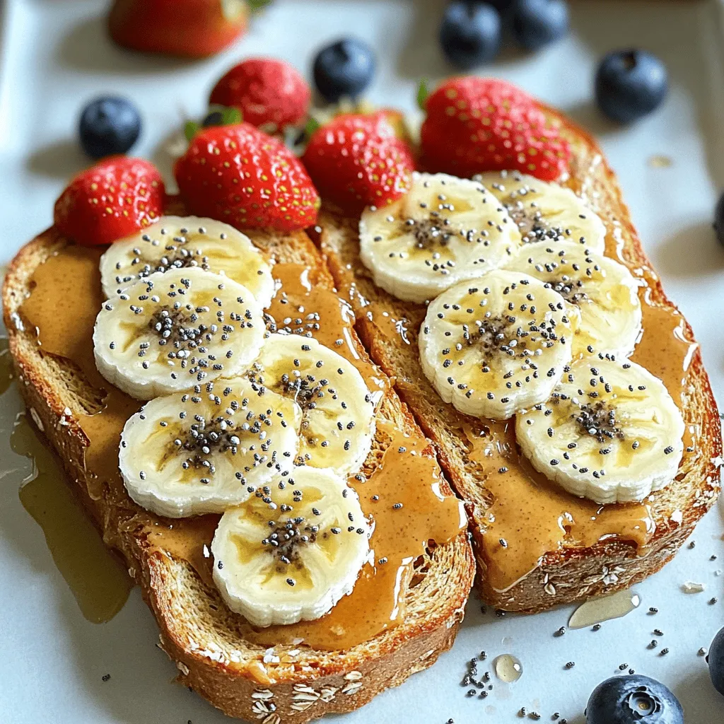 To make delightful peanut butter toast, you need these simple and tasty ingredients: - Whole Grain Bread - Peanut Butter (Crunchy or Creamy) - Banana - Honey or Maple Syrup - Chia Seeds - Cinnamon - Sea Salt - Fresh Berries for Garnish These ingredients come together to create a great snack or meal. Whole grain bread gives you fiber. Peanut butter adds protein and healthy fats. Bananas bring sweetness and potassium. Honey or maple syrup gives extra sweetness. Chia seeds add crunch and omega-3s. Cinnamon provides warmth and flavor. A pinch of sea salt balances everything. Finally, fresh berries make it colorful and fun! When you mix these ingredients, you create a treat that is both yummy and good for you. This recipe is not just a snack; it's a tasty way to fuel your day. If you want to try this amazing dish, check out the Full Recipe. Making peanut butter toast is easy and fun. You only need a few minutes and simple steps. Gather your ingredients first. This helps you stay organized and quick. - Toaster settings for optimal bread crispiness: Set your toaster to a medium-high setting. This gives you a nice, golden brown color. Keep an eye on it to avoid burnt toast. You want a crispy outside but soft inside. - Even spreading techniques for peanut butter: Use a butter knife for spreading. Take 2 tablespoons of peanut butter for each slice. Start from the center and push outwards. Make sure to cover the whole slice. Go all the way to the edges to get that rich flavor in every bite. After spreading, layer banana slices on top. Drizzle honey or maple syrup for sweetness. Then, sprinkle chia seeds and cinnamon for health and flavor. Lastly, add a pinch of sea salt to balance the taste. Top with fresh berries for color and fun. You can add these touches to your [Full Recipe] for a delightful treat! When it comes to bread, I recommend whole grain. It adds fiber and flavor. You can also try sourdough or rye for a twist. These breads hold up well with peanut butter. Toasting them enhances the taste and crunch too. To get the best out of your peanut butter toast, toast your bread just right. Aim for a light golden color. This gives a crisp bite without being too hard. Spread the peanut butter evenly, reaching the edges. This way, every bite has flavor. Layer your banana slices close together. This makes each bite sweet and smooth. A drizzle of honey or maple syrup adds a touch of sweetness. Don’t forget a pinch of sea salt; it really boosts the flavor. One common mistake is using stale bread. Always use fresh bread for the best taste. Another mistake is not toasting enough. A lightly toasted slice brings out the best in peanut butter. Avoid overloading your toast with toppings. Too much can make it soggy and hard to eat. Lastly, don’t skip the salt! It balances the sweetness and brings everything together. For more ideas, check the Full Recipe. {{image_2}} Peanut butter toast is a great base for many toppings. You can swap peanut butter for other nut butters. Almond butter, cashew butter, or sunflower seed butter all taste amazing. Each nut butter gives a unique flavor and texture. Fruits add freshness and color. While bananas are a popular choice, you can try other fruits too. Sliced strawberries, apples, or pears work well. You can even mash up some raspberries or blackberries. These fruits add natural sweetness and a fun twist. For those who follow a vegan diet, you can easily adjust this recipe. Use maple syrup instead of honey for sweetness. Most nut butters are already vegan, so you’re all set there! If you need gluten-free options, choose gluten-free bread. Many brands offer tasty gluten-free choices. Just make sure to check the label. This way, everyone can enjoy peanut butter toast, no matter their diet! To make your peanut butter toast last, store your leftover ingredients properly. Keep the peanut butter in a cool, dry place. It should be fine for months if sealed well. If you have leftover banana slices, place them in a bowl and cover them tightly. This keeps them fresh for a day. Chia seeds and cinnamon can go in an airtight container in your pantry. They will stay fresh for a long time. Yes, you can prepare peanut butter toast in advance. However, keep in mind that the bread may get soggy. To avoid this, follow these tips: - Toast the Bread: Toast your bread right before serving. - Slice Bananas: Cut up your bananas and store them in a container with a bit of lemon juice. This helps them stay fresh and bright. - Pack Ingredients Separately: Store peanut butter, honey, and toppings in separate containers. This way, you can enjoy a quick, healthy meal without losing flavor. If you want to save your peanut butter toast, store it carefully. Wrap the toast in foil or parchment paper. You can keep it in the fridge for up to a day. But, for best results, it’s best to eat it fresh. Reheat it in a toaster or a toaster oven. This way, it stays crispy. If you've made the full recipe, enjoy it fresh for the best taste! Peanut butter toast has about 300 to 400 calories per serving. This count includes bread, peanut butter, and toppings. The exact number varies based on ingredients. For example, using whole grain bread is a smart choice that adds fiber. You can make peanut butter toast healthier in many ways. Use whole grain bread for more fiber. Choose natural peanut butter with no added sugar or oil. You can add fruits like berries or apples for vitamins. Instead of honey, try mashed banana for natural sweetness. Yes, you can freeze peanut butter toast. Make sure to wrap it well in plastic. This keeps it fresh and prevents freezer burn. When ready to eat, just toast it again. It will taste great even after freezing. For the full recipe, check out Peanut Butter Paradise Toast. In this blog, we explored how to make delicious peanut butter toast. We covered ingredients, from whole grain bread to fresh berries. Next, I shared step-by-step instructions for preparing your toast perfectly. I also offered tips on the best bread choices and creative topping ideas. Don’t forget to check storage tips to keep things fresh. Peanut butter toast is simple, tasty, and can fit any diet. Enjoy experimenting with flavors and toppings!
