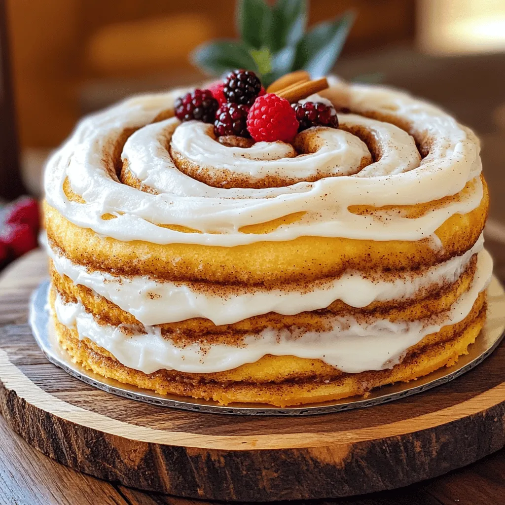 For a delicious Cinnamon Roll Cake, you need simple ingredients. Each one plays a key role in making this cake soft and tasty. - 2 cups all-purpose flour - 1 cup granulated sugar - 1 tablespoon baking powder - 1/2 teaspoon salt - 1 cup milk - 1/3 cup vegetable oil - 2 large eggs - 1 tablespoon vanilla extract - 1/4 cup brown sugar - 1 tablespoon ground cinnamon - 1/2 cup powdered sugar (for icing) - 1-2 tablespoons milk (for icing) Using these ingredients, you create a cake that brings joy. The flour gives the cake its structure, while the sugar makes it sweet. Brown sugar and cinnamon together add that classic cinnamon roll flavor. Don't forget the icing! It gives a nice touch on top. For the full recipe, follow the simple steps to create this delightful treat. 1. Preheat your oven to 350°F (175°C). Grease and flour a 9x13 inch baking dish. 2. In a large mixing bowl, combine 2 cups all-purpose flour, 1 cup granulated sugar, 1 tablespoon baking powder, and 1/2 teaspoon salt. Whisk these dry ingredients until they blend well. 3. In another bowl, combine 1 cup milk, 1/3 cup vegetable oil, 2 large eggs, and 1 tablespoon vanilla extract. Mix these wet ingredients until smooth. 4. Pour the wet ingredients into the bowl with dry ingredients. Stir until just combined. A few lumps are okay; do not overmix. 1. In a small bowl, mix together 1/4 cup brown sugar and 1 tablespoon ground cinnamon. 2. Pour half of the cake batter into the greased baking dish. Spread it evenly. Sprinkle the cinnamon sugar mixture over this layer. 3. Now, pour the rest of the batter over the cinnamon sugar. Spread it gently to cover the layer. 4. Use a knife or toothpick to swirl the batter slightly. This creates a lovely marbled effect. 5. Bake for 25-30 minutes. Test with a toothpick; it should come out clean when the cake is done. 1. While the cake is baking, prepare the icing. In a bowl, whisk together 1/2 cup powdered sugar and 1-2 tablespoons of milk until smooth. 2. Once the cake is out of the oven, let it cool for about 10 minutes. Drizzle the icing over the warm cake for a nice effect. 3. Allow the cake to cool completely before slicing into squares. This makes it easy to serve. For the full recipe, refer back to the ingredients section. To make the best cinnamon roll cake, avoid common mistakes. First, don’t overmix your batter. A few lumps are okay. This keeps the cake light and fluffy. Second, measure your ingredients accurately. Too much flour can make the cake dense. For the ideal texture, use room temperature eggs and milk. This helps the batter mix well and rise nicely. Also, keep an eye on your baking time. Every oven is different, so check the cake a few minutes early. A toothpick should come out clean. Swirling techniques matter for a better marbled effect. After layering the batter, use a knife or toothpick. Gently swirl the batter in a figure-eight motion. This creates beautiful, tasty swirls without mixing too much. For special occasions, presentation is key. Serve the cake on a rustic wooden platter. Add a sprinkle of cinnamon on top. Fresh berries on the side give a nice color pop. When it comes to drinks, pair the cake with coffee or tea. A nice cup of coffee brings out the flavors. You can also serve it with milk or a light fruit juice for a refreshing touch. {{image_2}} You can make cinnamon roll cake even more fun by adding extras. Here are two great ideas: - Nuts or Chocolate Chips: Adding nuts like walnuts or pecans gives a nice crunch. You can also toss in chocolate chips for a sweet twist. Just fold them into the batter before baking. - Incorporating Fruit: Fruits like apples or raisins bring a fresh flavor. Diced apples make the cake moist. Raisins add a chewy texture. Mix them into the batter or sprinkle on top. If you need to follow special diets, don’t worry. Here are easy swaps: - Gluten-Free Substitutions: Use gluten-free flour instead of all-purpose flour. It works well and keeps the cake light. Make sure to check the flour package for the right amount. - Vegan Adaptations: You can make this cake vegan too! Instead of eggs, use flax eggs. Mix one tablespoon of flaxseed meal with three tablespoons of water. Let it sit for five minutes. You can also swap the milk for almond or oat milk. These variations keep the recipe fun and suited for everyone. You can find the full recipe to explore more about these ideas! To keep your cinnamon roll cake fresh, store it in the fridge or freezer. - Refrigerating: Place the cake in an airtight container. It stays fresh for about 3 to 5 days. - Freezing: Wrap slices tightly in plastic wrap. Then, place them in a freezer bag. This way, they last for up to 3 months. The best containers for storage are ones that seal tightly. Glass containers work well, as do plastic ones. Make sure they are clean and dry before using. When you want to enjoy your leftover cake, reheating it properly is key. - Best methods: Use the microwave for quick reheating. Heat a slice for about 15 to 20 seconds. You can also use an oven at 350°F (175°C) for about 10 minutes. - Keeping it moist: Place a damp paper towel over the slice in the microwave. This helps keep the cake moist. To reheat without losing flavor, avoid overheating. The goal is to warm it up, not cook it again. Enjoy your cake just like fresh! Can I make this cake ahead of time? Yes, you can make this cake ahead. Bake it, cool it, and store it in an airtight container. You can keep it in the fridge for up to three days. For longer storage, freeze it for up to three months. Just thaw it in the fridge before serving. How do I know when the cake is fully baked? You can check the cake by inserting a toothpick in the center. If it comes out clean or with a few crumbs, the cake is done. If it has wet batter on it, bake a few more minutes. Keep an eye on it, as ovens can vary. Is there a way to make the cake less sweet? Certainly! To make the cake less sweet, reduce the granulated sugar by a half cup. You can also skip the icing or use less powdered sugar for a lighter touch. This way, you can enjoy the cake without it being too sugary. For the full recipe, check the main section. You learned how to make a delicious cinnamon roll cake. We covered the ingredients, step-by-step instructions, and tips to perfect your baking. You can explore fun variations and find the best ways to store and reheat leftovers. This cake is great for any occasion and easy to customize. With practice, you’ll create a treat that everyone loves. Enjoy your baking journey, and don't hesitate to try your own twists!