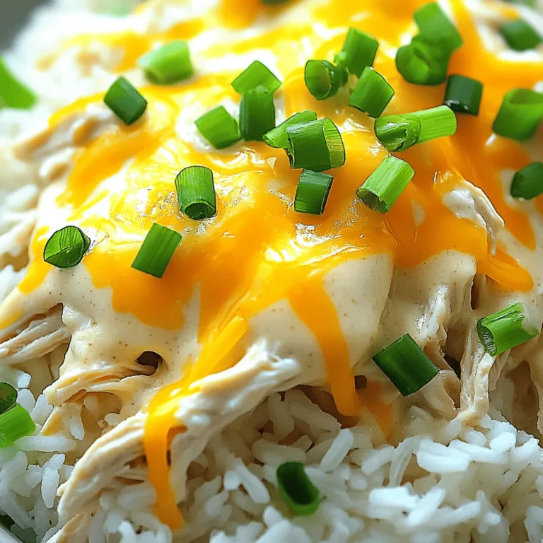 To make this delicious Crockpot Angel Chicken, you need simple ingredients that blend well. Here’s a detailed list of what you will need: - 4 boneless, skinless chicken breasts (about 1.5 to 2 pounds total) - 1 (8 oz) package cream cheese, softened at room temperature - 1 can (10.5 oz) cream of chicken soup for a rich flavor - 1 packet ranch seasoning mix to add zest - 1 cup shredded cheddar cheese for melty goodness - 1/2 cup diced green onions (for garnish) - Salt and pepper to taste - Optional: 1 cup cooked rice or pasta for serving This recipe uses fresh chicken breasts for the best taste. The cream cheese and cream of chicken soup create a creamy base that makes the chicken tender. The ranch seasoning gives a nice kick, and the cheddar cheese adds a delicious finish. If you want to make it heartier, serve it over rice or pasta. First, you need to prepare the crockpot. Lightly grease the inside with cooking spray. This makes cleanup much easier later. Next, place the chicken breasts at the bottom of the crockpot. Season them with a pinch of salt and pepper. This simple step adds flavor to the dish. Now, let's create the cream sauce. In a medium bowl, combine the softened cream cheese, cream of chicken soup, and ranch seasoning mix. Stir until it's smooth and creamy. Make sure there are no lumps. This sauce will make the chicken tender and delicious. Cover the crockpot with the lid. Cook on low for 6 to 7 hours or on high for 3 to 4 hours. The chicken should be fully cooked and very tender. Once the time is up, it's time to shred the chicken. Use two forks to pull the chicken apart right in the crockpot. Mix the shredded chicken with the creamy sauce. This makes every bite rich and tasty. To keep your chicken moist, cook it on low heat. This method lets the chicken absorb the sauce. Always check the internal temperature. It should reach 165°F for safety. If you find your chicken dry, try adding more cream cheese or broth next time. For seasoning, start with the recipe's amounts. After cooking, taste the sauce. If it needs more flavor, add more ranch mix or salt. You can also add herbs like thyme or parsley for a fresh twist. Serve your Crockpot Angel Chicken over rice or pasta. Both pair well with the creamy sauce. You can use white rice, brown rice, or any pasta shape you prefer. For a fresh touch, garnish with diced green onions. They add color and a nice crunch. You can also serve the dish with steamed vegetables, like broccoli or green beans, for a balanced meal. {{image_2}} You can switch up the flavor of your Crockpot Angel Chicken by using different ingredients. Instead of cream of chicken soup, try cream of mushroom or even a tomato-based soup. Each will give the dish a new twist. For a spicier kick, think about adding salsa or a spicy ranch seasoning mix. For low-carb options, you can replace the cream cheese with a dairy-free alternative, like cashew cream. Instead of serving it over rice or pasta, try cauliflower rice or zoodles. These swaps keep the dish light while still being delicious. If you need gluten-free options, pick a gluten-free cream of chicken soup. Make sure your ranch seasoning is also gluten-free. These simple changes keep the dish safe for those with gluten sensitivities. For a dairy-free version, swap the cream cheese for a dairy-free cream cheese. You can also use coconut cream for a rich flavor. Just be careful with the sweetness of the coconut. This way, you can enjoy this tasty meal without dairy. For the full recipe, check out the Crockpot Angel Chicken Delight! To keep your leftover Crockpot Angel Chicken fresh, store it in the fridge. Use airtight containers to prevent moisture loss. Let the chicken cool down first before sealing it. This helps avoid soggy textures. You can enjoy your leftovers for up to 3-4 days. When reheating, make sure it’s heated through, reaching an internal temp of 165°F. If you want to save your Crockpot Angel Chicken for later, freezing works great. Divide it into portions and place them in freezer-safe bags or containers. Try to remove as much air as possible to avoid freezer burn. You can freeze it for up to 3 months. When you’re ready to eat, thaw it overnight in the fridge. Reheat it gently on the stove or in the microwave until hot. Enjoy a tasty meal that tastes just as good as when it was freshly made! How long can you keep leftover Crockpot Angel Chicken? You can keep leftover Crockpot Angel Chicken in the fridge for about 3 to 4 days. Store it in an airtight container. Make sure to let it cool before sealing. If you want to keep it longer, freezing is a good option. Can I use frozen chicken breasts for this recipe? Yes, you can use frozen chicken breasts. Just increase the cooking time. Cook on low for about 8 hours or high for about 5 hours. Ensure the chicken reaches 165°F for safety. What if my chicken is still raw after the cook time? If your chicken is raw, cook it longer. Check every 30 minutes until it is done. You want the chicken to be tender and easy to shred. Use a meat thermometer to ensure it is at least 165°F. Can I make this dish ahead of time? Yes, you can prepare it ahead of time. You can assemble the ingredients and store them in the fridge. Just cook it when you're ready, or even freeze it for later use. What can I substitute for cream cheese? If you need a substitute for cream cheese, you can use Greek yogurt or sour cream. Both will give a creamy texture. Adjust the amount to match the creaminess you want. How do I make it spicier? To spice things up, add red pepper flakes or hot sauce. You can also use spicy ranch seasoning. Just mix it in with the other ingredients to get that kick you desire. In this blog post, we covered how to make Crockpot Angel Chicken, detailing ingredients, cooking steps, and helpful tips. With fresh chicken breasts, cream cheese, and simple seasoning, you can create a creamy dish that delights. Remember to try variations like gluten-free or low-carb options. Store any leftovers properly in the fridge or freezer. Enjoy this easy recipe that suits your taste and dietary needs. Happy cooking!