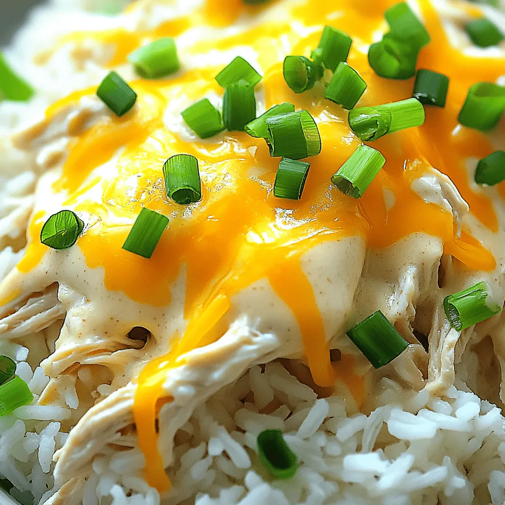 To make this delicious Crockpot Angel Chicken, you need simple ingredients that blend well. Here’s a detailed list of what you will need: - 4 boneless, skinless chicken breasts (about 1.5 to 2 pounds total) - 1 (8 oz) package cream cheese, softened at room temperature - 1 can (10.5 oz) cream of chicken soup for a rich flavor - 1 packet ranch seasoning mix to add zest - 1 cup shredded cheddar cheese for melty goodness - 1/2 cup diced green onions (for garnish) - Salt and pepper to taste - Optional: 1 cup cooked rice or pasta for serving This recipe uses fresh chicken breasts for the best taste. The cream cheese and cream of chicken soup create a creamy base that makes the chicken tender. The ranch seasoning gives a nice kick, and the cheddar cheese adds a delicious finish. If you want to make it heartier, serve it over rice or pasta. First, you need to prepare the crockpot. Lightly grease the inside with cooking spray. This makes cleanup much easier later. Next, place the chicken breasts at the bottom of the crockpot. Season them with a pinch of salt and pepper. This simple step adds flavor to the dish. Now, let's create the cream sauce. In a medium bowl, combine the softened cream cheese, cream of chicken soup, and ranch seasoning mix. Stir until it's smooth and creamy. Make sure there are no lumps. This sauce will make the chicken tender and delicious. Cover the crockpot with the lid. Cook on low for 6 to 7 hours or on high for 3 to 4 hours. The chicken should be fully cooked and very tender. Once the time is up, it's time to shred the chicken. Use two forks to pull the chicken apart right in the crockpot. Mix the shredded chicken with the creamy sauce. This makes every bite rich and tasty. To keep your chicken moist, cook it on low heat. This method lets the chicken absorb the sauce. Always check the internal temperature. It should reach 165°F for safety. If you find your chicken dry, try adding more cream cheese or broth next time. For seasoning, start with the recipe's amounts. After cooking, taste the sauce. If it needs more flavor, add more ranch mix or salt. You can also add herbs like thyme or parsley for a fresh twist. Serve your Crockpot Angel Chicken over rice or pasta. Both pair well with the creamy sauce. You can use white rice, brown rice, or any pasta shape you prefer. For a fresh touch, garnish with diced green onions. They add color and a nice crunch. You can also serve the dish with steamed vegetables, like broccoli or green beans, for a balanced meal. {{image_2}} You can switch up the flavor of your Crockpot Angel Chicken by using different ingredients. Instead of cream of chicken soup, try cream of mushroom or even a tomato-based soup. Each will give the dish a new twist. For a spicier kick, think about adding salsa or a spicy ranch seasoning mix. For low-carb options, you can replace the cream cheese with a dairy-free alternative, like cashew cream. Instead of serving it over rice or pasta, try cauliflower rice or zoodles. These swaps keep the dish light while still being delicious. If you need gluten-free options, pick a gluten-free cream of chicken soup. Make sure your ranch seasoning is also gluten-free. These simple changes keep the dish safe for those with gluten sensitivities. For a dairy-free version, swap the cream cheese for a dairy-free cream cheese. You can also use coconut cream for a rich flavor. Just be careful with the sweetness of the coconut. This way, you can enjoy this tasty meal without dairy. For the full recipe, check out the Crockpot Angel Chicken Delight! To keep your leftover Crockpot Angel Chicken fresh, store it in the fridge. Use airtight containers to prevent moisture loss. Let the chicken cool down first before sealing it. This helps avoid soggy textures. You can enjoy your leftovers for up to 3-4 days. When reheating, make sure it’s heated through, reaching an internal temp of 165°F. If you want to save your Crockpot Angel Chicken for later, freezing works great. Divide it into portions and place them in freezer-safe bags or containers. Try to remove as much air as possible to avoid freezer burn. You can freeze it for up to 3 months. When you’re ready to eat, thaw it overnight in the fridge. Reheat it gently on the stove or in the microwave until hot. Enjoy a tasty meal that tastes just as good as when it was freshly made! How long can you keep leftover Crockpot Angel Chicken? You can keep leftover Crockpot Angel Chicken in the fridge for about 3 to 4 days. Store it in an airtight container. Make sure to let it cool before sealing. If you want to keep it longer, freezing is a good option. Can I use frozen chicken breasts for this recipe? Yes, you can use frozen chicken breasts. Just increase the cooking time. Cook on low for about 8 hours or high for about 5 hours. Ensure the chicken reaches 165°F for safety. What if my chicken is still raw after the cook time? If your chicken is raw, cook it longer. Check every 30 minutes until it is done. You want the chicken to be tender and easy to shred. Use a meat thermometer to ensure it is at least 165°F. Can I make this dish ahead of time? Yes, you can prepare it ahead of time. You can assemble the ingredients and store them in the fridge. Just cook it when you're ready, or even freeze it for later use. What can I substitute for cream cheese? If you need a substitute for cream cheese, you can use Greek yogurt or sour cream. Both will give a creamy texture. Adjust the amount to match the creaminess you want. How do I make it spicier? To spice things up, add red pepper flakes or hot sauce. You can also use spicy ranch seasoning. Just mix it in with the other ingredients to get that kick you desire. In this blog post, we covered how to make Crockpot Angel Chicken, detailing ingredients, cooking steps, and helpful tips. With fresh chicken breasts, cream cheese, and simple seasoning, you can create a creamy dish that delights. Remember to try variations like gluten-free or low-carb options. Store any leftovers properly in the fridge or freezer. Enjoy this easy recipe that suits your taste and dietary needs. Happy cooking!