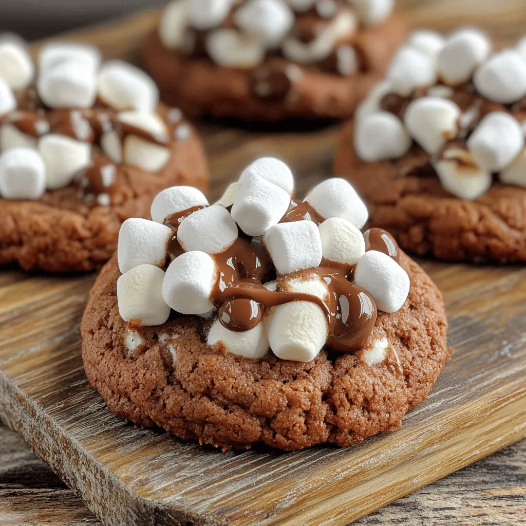 - 1 cup unsalted butter, softened - 1 cup brown sugar, packed - 1/2 cup granulated sugar - 2 large eggs - 2 teaspoons vanilla extract - 2 cups all-purpose flour - 1/2 cup unsweetened cocoa powder - 1 teaspoon baking soda - 1/2 teaspoon salt - 1 cup semisweet chocolate chips - 1/2 cup mini marshmallows - 1/4 teaspoon cayenne pepper (optional) Hot chocolate cookies need rich and simple ingredients. First, the butter gives the cookies a soft bite. The brown sugar adds moisture and a hint of caramel. Granulated sugar sweetens the mix. Eggs provide structure and help with rising. Vanilla extract adds a warm flavor. Next, all-purpose flour and cocoa powder form the base of the dough. Baking soda helps the cookies puff up. A little salt balances the sweet taste. Chocolate chips and mini marshmallows give a gooey texture. If you want a kick, add cayenne pepper. - Additional chocolate chips - Flavored extracts (e.g., peppermint) - Sea salt for garnish You can customize your cookies with optional ingredients. Extra chocolate chips make them even richer. Flavored extracts, like peppermint, bring fun twists. A sprinkle of sea salt on top can enhance the flavor too. For the full recipe, follow the steps to make these luscious cookies. Each ingredient plays a big role in creating a treat you and your friends will love. 1. Preheat your oven to 350°F (175°C). Line two baking sheets with parchment paper. This helps the cookies not stick. 2. In a large bowl, cream together 1 cup of softened unsalted butter, 1 cup of brown sugar, and 1/2 cup of granulated sugar. Mix until smooth and fluffy, about 2-3 minutes. This step is key for light cookies. 1. Add 2 large eggs to the butter and sugar mix. Beat in each egg one at a time. This helps the dough hold together well. Then, mix in 2 teaspoons of vanilla extract for flavor. 2. In a separate bowl, whisk together 2 cups of all-purpose flour, 1/2 cup of unsweetened cocoa powder, 1 teaspoon of baking soda, 1/2 teaspoon of salt, and 1/4 teaspoon of cayenne pepper if you want a spicy kick. This mix gives the cookies their structure. 3. Gradually add the dry mix to the wet mix. Stir until just combined. Be careful not to overmix. 4. Fold in 1 cup of semisweet chocolate chips and 1/2 cup of mini marshmallows. Make sure they spread evenly in the dough. 1. Use a tablespoon to scoop dough onto the baking sheets. Leave about 2 inches between each scoop. This gives them room to spread. 2. Bake for 10-12 minutes. The edges should be firm, but the centers should look soft. They will continue cooking after you take them out. 3. Let the cookies cool on the baking sheets for 5 minutes. Then, transfer them to a wire rack to cool completely. Enjoy them warm or let them cool for later! For the full recipe, check the section above. To get the best texture for your hot chocolate cookies, keep a few things in mind. First, use room-temperature butter. This helps the dough mix well and stay soft. Cream the butter and sugars until fluffy. This will add air and make your cookies light. When mixing, mix just until combined. Overmixing can make cookies tough. It's best to fold in chocolate chips and marshmallows gently. This keeps them from breaking apart. You can make your cookies even better with spices. Try adding a pinch of cinnamon for warmth. A dash of cayenne pepper gives a nice kick, too. It pairs well with chocolate. Using different types of chocolate can change the flavor. Dark chocolate adds richness, while white chocolate gives sweetness. You can even use flavored extracts like peppermint for a holiday twist. Serve hot chocolate cookies warm for the best taste. You can stack them on a plate with extra marshmallows on top. Drizzle some melted chocolate for a special touch. Pair these cookies with your favorite drinks. Hot cocoa is a classic choice. Coffee or milk also works well. For a fun twist, try them with a scoop of vanilla ice cream. For the full recipe, check out the Hot Chocolate Cookies section. {{image_2}} For those with dietary needs, we have options. You can make gluten-free hot chocolate cookies by using gluten-free flour. Look for a blend that works well in baking. This change keeps your cookies tasty and safe. If you want vegan cookies, swap the butter for coconut oil. You can also use flax eggs instead of real eggs. Mix one tablespoon of flaxseed meal with three tablespoons of water. Let it sit for five minutes to thicken. This makes a great egg substitute. Let’s explore fun flavor twists! How about mint chocolate chip hot chocolate cookies? Just add mint extract to the dough. You can also mix in crushed peppermint candies. This gives your cookies a cool, refreshing taste. If you like a kick, try spicy hot chocolate cookies. Add a pinch of cayenne pepper to the dough. This adds depth and a warm flavor. Pair it with chocolate for a unique taste experience. Mix-ins can elevate your cookies! Try adding chopped nuts or dried fruits. Walnuts or pecans add crunch. Dried cherries or cranberries give a sweet twist. These extras make each bite exciting. For toppings, you can get creative! Drizzle melted chocolate over your cookies for a rich finish. Or, top them with extra mini marshmallows. This adds a fun touch and makes them look amazing. For the full recipe, check out the Hot Chocolate Cookies section. To keep your hot chocolate cookies fresh, choose the right container. I recommend using an airtight container. This helps keep the cookies soft and chewy. You can stack them in layers with parchment paper in between. This prevents them from sticking together. You can store cookies at room temperature for 3 to 5 days. They stay soft and tasty when kept in a cool, dry place. If your kitchen is warm, the cookies might get too soft. In that case, you can refrigerate them. Just remember, refrigeration can dry them out a bit. Freezing hot chocolate cookies is simple and a great way to save them for later. First, let the cookies cool completely. Then, place them in a single layer on a baking sheet. Freeze them for about 1 hour. After they are firm, transfer them to a freezer-safe bag or container. You can store cookies in the freezer for up to 3 months. When you are ready to enjoy them, thaw them at room temperature for 30 minutes. You can even warm them up in the oven for a few minutes. Enjoy your delicious hot chocolate cookies anytime! For a full recipe, check out the Hot Chocolate Cookies section. The secret to chewy cookies lies in the balance of ingredients and baking methods. Here are some tips: - Use brown sugar: It has more moisture than white sugar, making cookies chewier. - Do not overmix: Mix just until combined to keep the cookies soft. - Chill the dough: This helps control spread and keeps them thicker. - Bake at a lower temperature: A lower oven temperature helps cookies bake evenly without drying out. These tricks help each bite stay soft and chewy. Yes, you can make the dough ahead of time. Here’s how: - Prepare the dough: Follow the recipe until the mixing stage. - Chill it: Wrap the dough tightly in plastic wrap. - Refrigerate: Store in the fridge for up to 3 days. - Freeze if needed: You can also freeze the dough for up to 3 months. Just thaw it in the fridge overnight before baking. Making dough ahead saves time and lets you bake fresh cookies later. Preventing cookies from spreading too much is crucial for the perfect shape. Here are some tips: - Chill the dough: Cold dough spreads less in the oven. - Use parchment paper: This helps cookies hold their shape while baking. - Scoop and space properly: Leave enough space between each dough ball on the baking sheet. - Avoid too much baking soda: Too much can cause cookies to spread quickly. These steps keep your cookies looking beautiful. Yes, you can use white chocolate instead of semisweet. Here’s what to know: - Flavor change: White chocolate adds a sweet and creamy taste while semisweet gives a rich, chocolatey flavor. - Adjust sweetness: You might want to reduce the sugar in the recipe since white chocolate is sweeter. - Texture differences: White chocolate may not melt as well as semisweet, so watch the baking time. Experimenting with flavors can lead to new favorite treats. For the full recipe, check out Hot Chocolate Cookies! Hot chocolate cookies are fun to make and tasty to eat. We covered essential ingredients like butter, sugar, and cocoa. I shared easy steps to prepare, mix, and bake them perfectly. You can experiment with flavors and toppings to make them your own. Storing and freezing tips help keep your cookies fresh longer. Remember, slight changes can lead to chewy or crispy results. Enjoy your baking and create wonderful memories with your cookie treats!