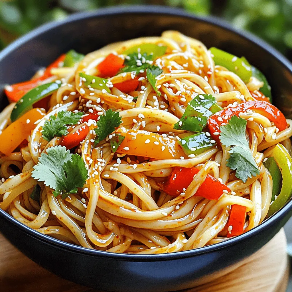- 200g udon noodles - 3 tablespoons chili oil - 2 garlic cloves, minced - 1 tablespoon ginger, minced