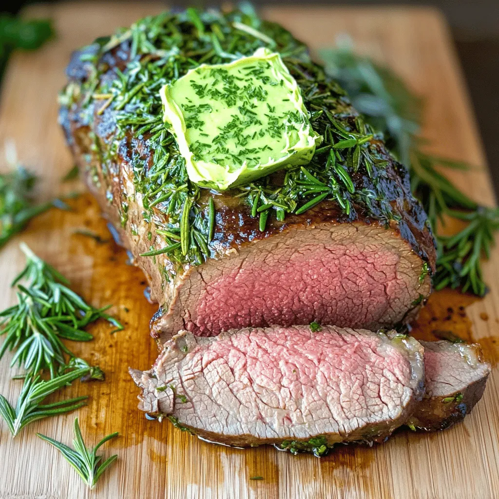 To make this roast, you need these key items: - 2 lb beef tenderloin roast - 1/2 cup unsalted butter, softened - 4 cloves garlic, minced - 2 tablespoons fresh rosemary, chopped - 2 tablespoons fresh thyme, chopped - 2 tablespoons fresh parsley, chopped - Salt to taste - Black pepper to taste