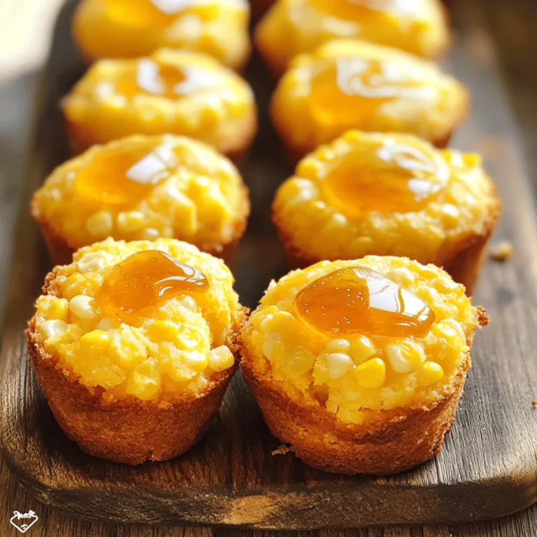 To make these delicious poppers, gather the following key ingredients: - 1 cup cornmeal - 1 cup all-purpose flour - 1 tablespoon baking powder - 1/2 teaspoon salt - 1 cup buttermilk - 2 large eggs - 1/4 cup unsalted butter, melted - 1/4 cup honey - 1 cup corn kernels (fresh, frozen, or canned) - 1/3 cup sour cream - 2 tablespoons honey (for drizzling on top) These ingredients blend together to create a sweet and fluffy texture. Cornmeal gives the poppers a nice bite, while the honey adds a rich sweetness. You can add a twist to your poppers with these optional ingredients: - 1/2 teaspoon cayenne pepper (for a spicy kick) - Chopped green onions (for a savory note) - Shredded cheese (for extra creaminess) These optional ingredients help you customize the flavor. A dash of cayenne adds heat, while cheese brings a melty goodness. To make your Southern-style honey butter cornbread poppers, you will need: - Mini muffin tin - Mixing bowls - Whisk - Spoon or ice cream scoop - Wire rack Having the right tools makes the process smoother. A mini muffin tin is perfect for shaping the poppers. Use a whisk for easy mixing, and a wire rack helps cool them evenly. For more detailed cooking steps, check out the Full Recipe. First, turn your oven to 400°F (200°C). This heat helps the poppers rise nicely. Next, take a mini muffin tin and grease it. You can use non-stick spray or butter. This step keeps the poppers from sticking. In a large bowl, combine the cornmeal, all-purpose flour, baking powder, and salt. If you like a little heat, add cayenne pepper. Whisk these dry ingredients together until mixed. This blends the flavors well. In another bowl, mix the buttermilk, eggs, melted butter, and honey. Stir until everything is well combined. This mixture adds moisture and sweetness to your poppers. Now, pour the wet ingredients into the dry bowl. Stir gently until just combined. Be careful not to over-mix. Fold in the corn kernels and sour cream. This adds a nice texture. Use a spoon or ice cream scoop to fill each muffin cup about three-quarters full. Bake for 12-15 minutes. The tops should be golden and a toothpick should come out clean. Once baked, remove the poppers from the oven. Let them cool in the pan for about 5 minutes. After that, transfer them to a wire rack to cool fully. Finally, drizzle the extra honey over the warm poppers. This adds a sweet touch that everyone loves. Enjoy your Southern-Style Honey Butter Cornbread Poppers! For the complete recipe, check the Full Recipe. To get the best texture in your cornbread poppers, use fresh ingredients. Fresh corn kernels add sweetness. Use buttermilk for moisture and richness. Mix dry and wet ingredients separately first. This helps keep the batter light. Don't over-mix; stir gently until just combined. This keeps your poppers fluffy and airy. Let the batter rest for a few minutes. This allows the cornmeal to soak in the liquid, which improves the texture. For extra flavor, add a pinch of cayenne pepper. It gives a nice kick without being too spicy. Consider mixing in some shredded cheese, like cheddar. This adds creaminess and a savory touch. You can also fold in diced jalapeños for heat. Drizzle honey right after baking, while they are still warm. This enhances the sweet flavor and makes them shine. One mistake is not greasing the muffin tin well. This can make your poppers stick. Also, avoid using old baking powder; it can make your cornbread dense. Make sure your oven is preheated properly. This helps your poppers rise well. Lastly, don’t skip the cooling time. Letting them cool slightly makes them easier to remove and enhances their flavor. For more detailed steps, check the Full Recipe. {{image_2}} You can spice up your cornbread poppers easily. Adding spices can change the taste. I love using cayenne pepper for a little heat. Just add 1/2 teaspoon to the dry mix. You can also try smoked paprika for a smoky flavor. Garlic powder or onion powder adds a savory touch. Experiment and find what you like best. If you have dietary needs, you can swap some ingredients. For a gluten-free option, use a gluten-free flour blend instead of all-purpose flour. You can also replace buttermilk with almond milk mixed with a bit of vinegar for a dairy-free choice. If you want lower sugar, use less honey or a sugar substitute. These changes keep the taste good! Cornbread poppers taste great on their own. But you can serve them with dips for extra flavor. Try a spicy salsa or a creamy ranch dip. Honey chipotle sauce also pairs well. You might even serve them with butter for a classic touch. These poppers are perfect for parties or family dinners. Check the Full Recipe for other serving ideas! To keep your Southern-Style Honey Butter Cornbread Poppers fresh, store them in an airtight container. This method keeps them moist and tasty. You can leave them at room temperature for up to two days. If you want them to last longer, refrigerate them for up to a week. When you're ready to eat your poppers, reheating is easy. Preheat your oven to 350°F (175°C). Place the poppers on a baking sheet. Heat for about 5-7 minutes or until warm. You can also use the microwave. Heat for 15-20 seconds, but watch them closely. You want them warm, not hot. Freezing is a great way to save your cornbread poppers for later. Let them cool completely before freezing. Place them in a freezer-safe bag or container. They can last up to three months in the freezer. When you're ready to enjoy them, thaw overnight in the fridge. Then, reheat as mentioned above. This way, you have a tasty snack ready anytime! For the full recipe, check out the Southern-Style Honey Butter Cornbread Poppers. Yes, you can make these cornbread poppers ahead of time. Bake them, then let them cool. Store them in an airtight container for up to two days. Reheat them in the oven for a warm treat. It keeps the taste fresh and fluffy. If you do not have buttermilk, you can use milk with vinegar or lemon juice. Just add one tablespoon of vinegar or lemon juice to one cup of milk. Let it sit for five minutes. This mix gives a similar tangy flavor. You will know the poppers are done when the tops are golden brown. Insert a toothpick into the center of a popper. If it comes out clean, they are ready. This usually takes about 12-15 minutes in the oven. Yes, you can make these poppers gluten-free. Use a gluten-free flour blend instead of all-purpose flour. Check the blend for a good rise and taste. This way, everyone can enjoy these tasty bites. You can try many toppings! Some favorites include cheese, jalapeños, or ranch dressing. You can also use a mix of herbs or spices for extra flavor. Get creative and find your favorite! For the full recipe, check out the details above. Southern-style honey butter cornbread poppers are easy to make and delicious. I covered key ingredients, step-by-step instructions, and helpful tips to ensure success. You can adjust flavors and serve them with various dips. Proper storage keeps them fresh for later cravings. As you try this recipe, remember to enjoy the process. With a few simple tricks, your poppers will always shine. Dive into creating your version, and share the joy of this tasty treat with family and friends.
