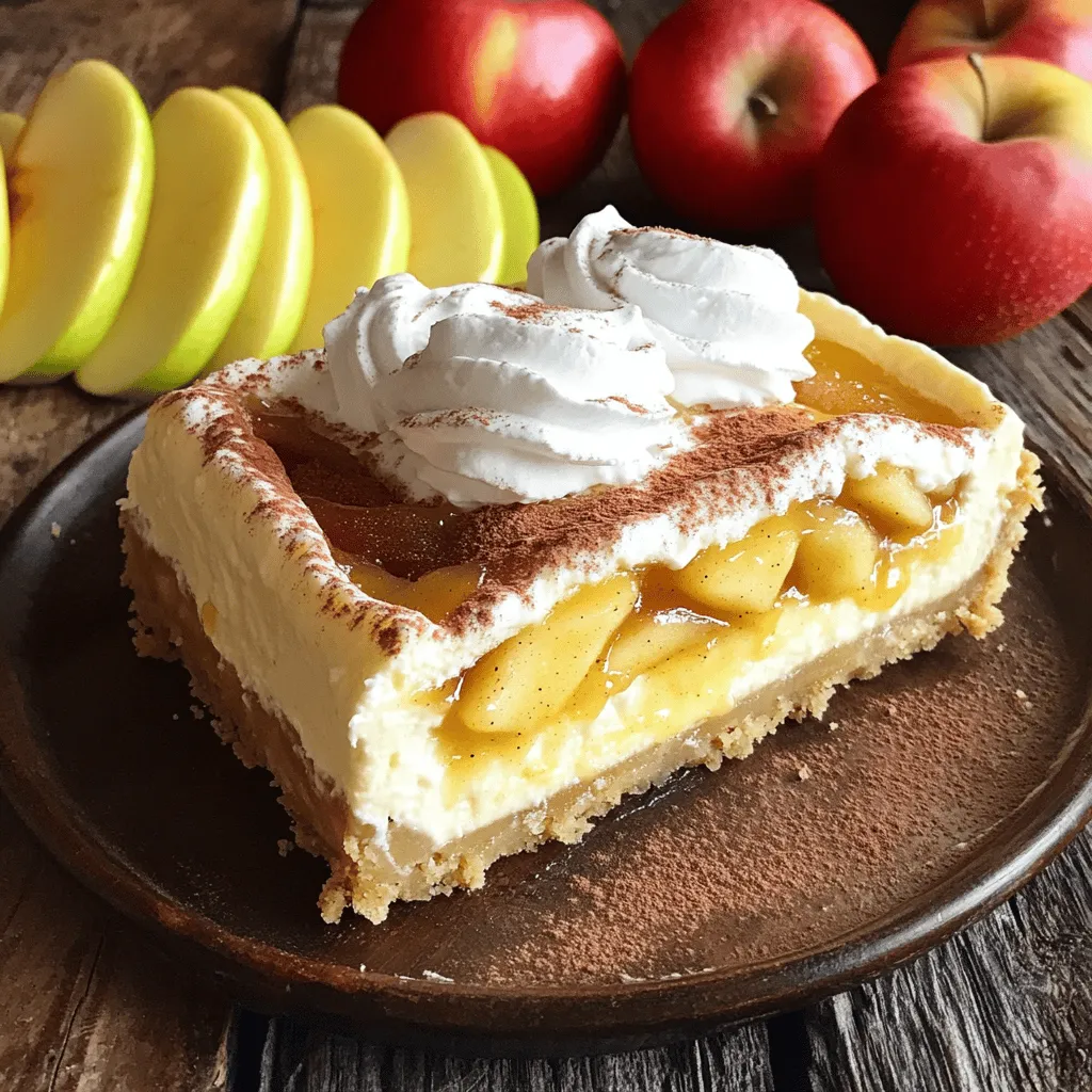 - 3 medium-sized apples (Granny Smith or Honeycrisp), peeled, cored, and diced - 1/4 cup brown sugar - 1 tsp cinnamon - 1/4 tsp nutmeg - 1 tbsp lemon juice - 1 tbsp butter - 1 tbsp cornstarch mixed with 1 tbsp water (to thicken) - 1 1/2 cups cream cheese, softened - 1 cup granulated sugar - 3 large eggs - 1 tsp vanilla extract - 1 cup sour cream - 1/4 cup all-purpose flour - 1/2 tsp salt - 1 1/2 cups graham cracker crumbs - 1/4 cup granulated sugar - 1/2 cup unsalted butter, melted To make your Apple Pie Stuffed Cheesecake, gather these fresh ingredients first. The apple pie filling needs sweet, crisp apples like Granny Smith or Honeycrisp. The brown sugar and spices add warmth. The butter helps the filling cook nicely. Cornstarch thickens it, making a perfect layer. Next, for the cheesecake, gather cream cheese and sugar. These create a rich, smooth base. Eggs add structure, while vanilla and sour cream enhance flavor. A bit of flour and salt balance everything. Finally, for the crust, use graham cracker crumbs. They give a sweet crunch. Mix them with sugar and melted butter to bind it all. This crust holds your delicious cheesecake together. Check the [Full Recipe] for the complete steps to create this delightful dessert. Enjoy the process and the tasty results! - Melt 1 tablespoon of butter in a medium saucepan over medium heat. - Add 3 diced apples, 1/4 cup brown sugar, 1 teaspoon cinnamon, 1/4 teaspoon nutmeg, and 1 tablespoon lemon juice. - Cook for about 5-7 minutes. Stir often until the apples begin to soften. - Mix 1 tablespoon of cornstarch with 1 tablespoon of water. Stir this into the apple mixture to thicken it. - Set the filling aside to cool. - Preheat your oven to 325°F (160°C). - In a bowl, mix 1 1/2 cups graham cracker crumbs with 1/4 cup sugar and 1/2 cup melted butter. - Stir until the mixture is well combined. - Press this mixture evenly into the bottom of a 9-inch springform pan. - Bake for 8-10 minutes, until golden brown. Allow it to cool. - In a large bowl, beat 1 1/2 cups softened cream cheese with an electric mixer until smooth. - Gradually add 1 cup of sugar, mixing well. - Add 3 large eggs one at a time, mixing well after each. - Mix in 1 teaspoon vanilla extract, 1 cup sour cream, 1/4 cup flour, and 1/2 teaspoon salt until completely smooth. - Pour half of the cheesecake batter into the crust. - Carefully spoon the cooled apple pie filling on top, spreading it evenly. Do not mix it into the batter. - Pour the remaining cheesecake batter over the apple filling. - Bake the cheesecake in the preheated oven for 55-60 minutes. The center should be slightly jiggly. - Turn off the oven and keep the cheesecake inside with the door ajar for about 1 hour. This helps prevent cracking. - Once cooled, refrigerate for at least 4 hours or overnight. For more details, refer to the Full Recipe. To prevent cracking in your cheesecake, cool it slowly. After baking, turn off the oven and leave the door slightly open. This helps it cool gradually. Cracking happens when the cheesecake cools too fast. For oven temperatures, I recommend 325°F (160°C). This temperature allows the cheesecake to bake evenly. Bake for 55-60 minutes. The center should be slightly jiggly when done. The best toppings for your Apple Pie Stuffed Cheesecake include whipped cream and a caramel drizzle. You can also add a sprinkle of cinnamon for extra flavor. Ideal dessert pairings include hot apple cider or a scoop of vanilla ice cream. These flavors blend well with the spices in the cheesecake. Garnish each slice with cinnamon and a dollop of whipped cream. This adds a pretty touch. You can also place a few thin apple slices on top for color. Creating an appealing display with caramel drizzle can elevate your dessert. Drizzle it in a zig-zag pattern for visual flair. For the full recipe, check the link above. {{image_2}} You can switch up the flavor of your apple pie stuffed cheesecake easily. Adding spices like nutmeg or ginger brings warmth and depth to the apple filling. These spices enhance the taste and make your dessert more exciting. You might also try swapping out apples for pears or other fruits. Pears create a softer texture and a unique flavor. Peaches or berries can also work well, adding a fresh twist. If you or your guests have dietary needs, you can adapt this recipe. For a gluten-free option, use gluten-free graham cracker crumbs for the crust. This change will keep the flavors while making it suitable for those avoiding gluten. For a vegan version, you can use plant-based cream cheese and sour cream. Replace eggs with flaxseed meal or a commercial egg replacer for a creamy texture. These adjustments allow everyone to enjoy this dessert. You can make this cheesecake in different sizes for various occasions. If you want mini cheesecakes, adjust the ingredient quantities accordingly. Use a muffin tin or small ramekins to create individual servings. This way, your guests can enjoy a personal slice without sharing. Making smaller versions also helps with portion control, perfect for gatherings or events. For the full recipe, check out the details above. To keep your Apple Pie Stuffed Cheesecake fresh, you should use proper packaging. First, let the cheesecake cool completely. Then, wrap it tightly in plastic wrap. You can also place it in an airtight container to lock in moisture. In the refrigerator, it will stay fresh for about 5 to 7 days. If you plan to eat it later, freezing is a great option. To freeze your cheesecake, follow these simple steps. First, let it cool and wrap it tightly in plastic wrap. Then, place it in a freezer-safe container or a heavy-duty freezer bag. Label it with the date. This cheesecake can be frozen for up to 2 to 3 months. When you’re ready to enjoy it, move it to the fridge overnight to thaw. For best texture, avoid thawing at room temperature. This keeps it creamy and delicious. Enjoy every bite of this tasty treat! For the full recipe, check the previous sections. The best apples for pie filling are Granny Smith or Honeycrisp. These apples have a nice tartness. They also hold their shape well when baked. You can mix them for more flavor, too. Other good options include Fuji and Braeburn apples. Yes, you can make this cheesecake ahead of time. It tastes even better after chilling. Make it the day before your event for the best flavor. Store it in the fridge, covered with plastic wrap. This keeps it fresh and tasty. Check the cheesecake after 55 minutes of baking. The edges should look set, while the center is slightly jiggly. It continues to cook as it cools. A toothpick inserted in the center should come out mostly clean. Yes, you can use different crusts. Try an Oreo crust for a rich flavor. A shortbread crust also works well. If you need gluten-free, use almond flour or gluten-free graham crackers. You can adapt this recipe for various diets. For gluten-free options, use gluten-free cookies for the crust. To make it vegan, swap the cream cheese for a plant-based alternative. Use flax eggs instead of regular eggs for the filling. Check the Full Recipe for more details. In this blog post, we covered the ingredients and steps for making Apple Pie Stuffed Cheesecake. You learned how to prepare the apple filling, make a delicious crust, and create a rich cheesecake batter. We discussed tips for baking and serving, along with variations and storage ideas. This dessert combines classic flavors into a unique treat. Enjoy being creative with your flavors, toppings, and dietary preferences. Baking this cheesecake can be fun, rewarding, and perfect for sharing!