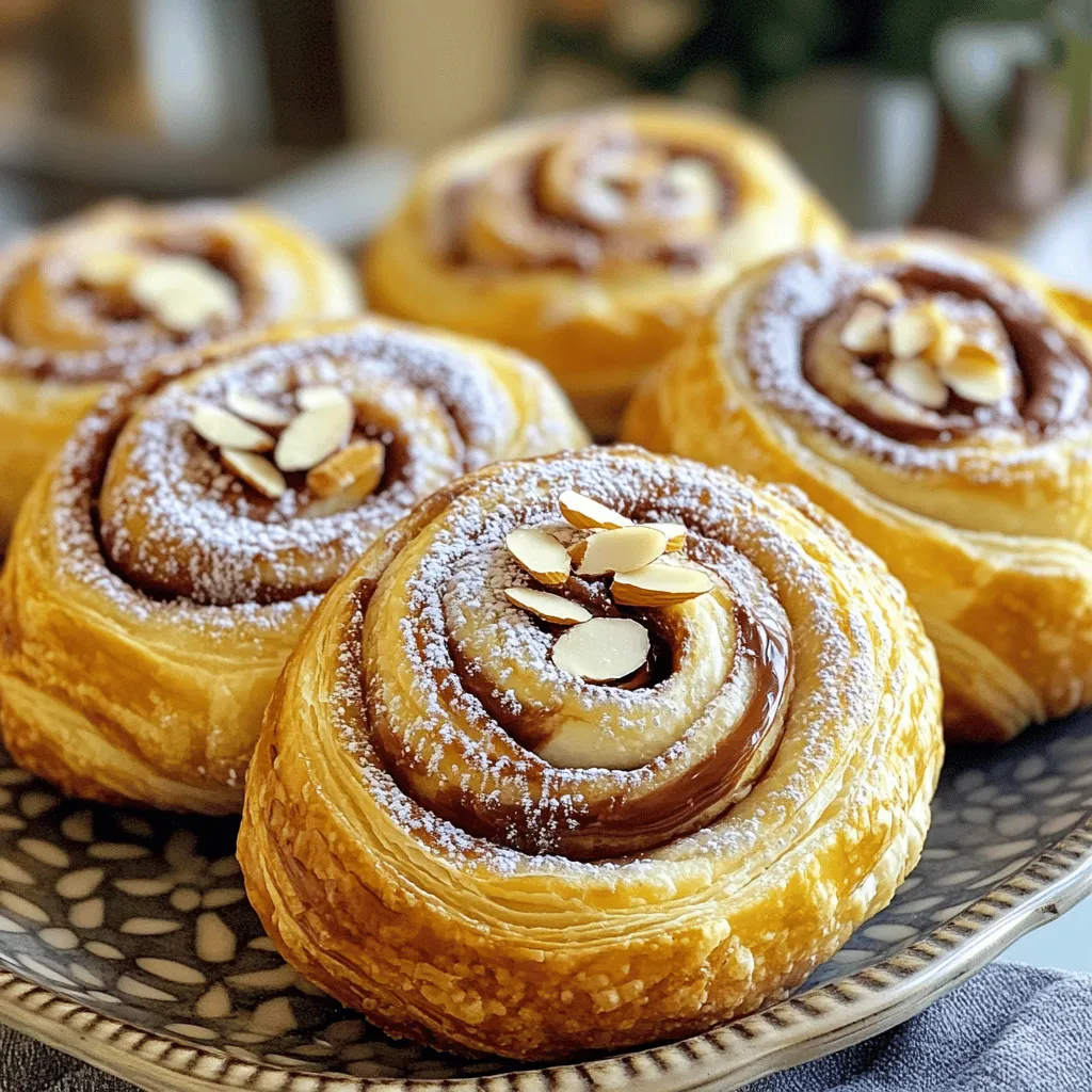 - 1 medium-sized loaf of pre-made pizza dough or puff pastry - ½ cup Nutella - 4 oz cream cheese, softened - 2 tablespoons powdered sugar - 1 teaspoon vanilla extract - 1 egg (for egg wash) - ¼ cup sliced almonds (optional) - Powdered sugar for dusting - Mixing bowl - Rolling pin - Parchment paper - Baking sheet - Sharp knife The ingredients for Nutella rolls with cream cheese are simple and easy to find. You need a medium loaf of pizza dough or puff pastry. This dough serves as the base for your rolls. Nutella provides a rich, chocolatey flavor. Cream cheese adds a creamy, tangy touch. The powdered sugar sweetens the cream cheese and gives it a nice texture. The egg wash is crucial for a golden-brown finish on your rolls. If you want an extra crunch, sliced almonds make a great topping. Finally, a dusting of powdered sugar on top makes the rolls look stunning. Gather these ingredients and tools to create this tasty treat. For the full recipe, check out the detailed instructions. - Preheat your oven to 375°F (190°C). - Roll out the dough on a floured surface. Aim for a rectangle about 12x14 inches. - In a bowl, mix the softened cream cheese, powdered sugar, and vanilla. Stir until smooth. - Spread the cream cheese mixture evenly on the dough. Leave a small edge around it. - Spoon Nutella on top in ribbons. Use a spatula to swirl it into the cream cheese. - Start from one edge and roll the dough tightly into a log. Pinch the seams to seal. - Slice the log into 1-inch pieces. Place them cut-side up on the baking sheet. - Place the rolls on a lined baking sheet. - Beat the egg and brush it over the tops for a shiny finish. - Bake for 15-20 minutes until golden brown and puffed. These Nutella rolls with cream cheese will make your kitchen smell amazing. You can find the full recipe above to guide you through each step. Enjoy the deliciousness! To make the best Nutella rolls, start with a tight roll. A tight roll helps the dough bake evenly. If you roll too loosely, the filling can spill out. Use your hands to press the dough together as you roll. Next, make sure your cream cheese is at room temperature. This helps it mix smoothly with the other ingredients. If it’s too cold, it will be lumpy. Mix until it's creamy and silky. For a beautiful presentation, dust your rolls with powdered sugar. This adds a touch of sweetness and makes the rolls look fancy. Use a fine sieve to sprinkle the sugar evenly on top. Pair the rolls with coffee or tea. The warmth of the drinks balances the sweetness of the rolls. This combination is perfect for breakfast or a snack. One common mistake is overfilling the rolls with Nutella. If you add too much, the filling can ooze out while baking. Stick to the suggested amount for the best results. Another mistake is not sealing the dough properly. Make sure to pinch the seams tightly. This keeps the filling inside while baking. If the seams are loose, the rolls may fall apart. Follow these tips to create Nutella rolls that are both tasty and visually appealing. For the full recipe, check out the detailed guide above. Enjoy your baking! {{image_2}} You can switch Nutella with other tasty spreads like peanut butter or almond butter. This change can give your rolls a fun twist. You can also mix different spreads together for even more flavor. Adding fruits like strawberries or bananas can make your rolls fresh and fruity. Chopped nuts, like walnuts or hazelnuts, can add a nice crunch. Feel free to get creative! Using homemade dough can make your rolls even better. Making your dough gives you control over the flavor. You can try using croissant dough for a flaky texture. If you want something lighter, puff pastry is a great choice too. Each type of dough will change the rolls’ taste and feel. If you need gluten-free options, use gluten-free pizza dough. Many brands sell great alternatives that work well. You can also reduce sugar by using less powdered sugar in the filling. This helps make the rolls a bit healthier while still being delicious. Finding balance is key! To keep your Nutella rolls fresh, let them cool completely. This step prevents moisture buildup. Once cool, place the rolls in an airtight container. This keeps them soft and tasty. If you do not have an airtight container, wrap the rolls in plastic wrap. Store them in the fridge for up to three days. The best way to reheat these rolls is in the oven. Preheat your oven to 350°F (175°C). Place the rolls on a baking sheet and cover them with foil. Heat for about 10 minutes or until warm. You can also use a microwave for quick reheating. Just heat for about 15-20 seconds. For day-old rolls, serve with a drizzle of Nutella or a sprinkle of powdered sugar for extra flair. To freeze Nutella rolls, prepare them up to the baking step. Place the sliced rolls on a baking sheet and freeze them for about 1 hour. After they are frozen, transfer the rolls to a freezer bag. Seal tightly, and they will last for up to three months. When ready to bake, remove the rolls from the freezer. Thaw them in the fridge overnight, then bake according to the Full Recipe instructions. Enjoy warm and fresh! Nutella rolls stay fresh for about 2 to 3 days when stored properly. To keep them tasty, place the rolls in an airtight container. This helps to maintain their softness and flavor. If you want to enjoy them later, refrigerate them. Just remember, the texture may change a little after cooling. Yes, you can prepare Nutella rolls ahead of time. You can roll and slice the dough, then place it in the fridge for up to 24 hours. Cover it tightly with plastic wrap. When you are ready to bake, just take them out and let them sit for 15 minutes before baking. This helps them rise better. If you want a cream cheese alternative, consider using Greek yogurt. It offers a similar tangy flavor and creamy texture. Another option is vegan cream cheese if you're avoiding dairy. Nut butters like almond or cashew also work well for a unique twist. Just remember to adjust the sweetness for a balanced taste. In this post, I shared how to make delightful Nutella rolls from easy ingredients. You learned to prepare the dough, mix the filling, and bake the rolls to perfection. Don’t forget to try various fillings or dough types for fun twists! With a few simple steps, you can enjoy tasty treats anytime. Keep these tips in mind to avoid common mistakes and make the best rolls. Happy baking!