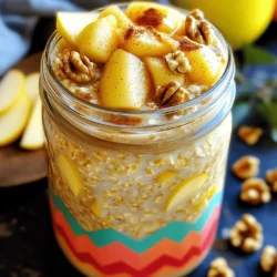 To make Apple Cinnamon Overnight Oats, you need some simple ingredients. Here's what you'll need: - 1 cup rolled oats - 1 ½ cups almond milk (or any milk of choice) - 1 medium apple, diced (preferably a sweet variety like Fuji or Honeycrisp) - 1 tablespoon chia seeds - 1 teaspoon cinnamon - 2 tablespoons maple syrup (or honey) - ¼ cup Greek yogurt (optional, for creaminess) - Nuts (like walnuts or pecans) for topping - Extra apple slices and cinnamon for garnish These ingredients come together to create a tasty and filling breakfast. You can add more flavors to make your oats even better. Here are some ideas: - A splash of vanilla extract for sweetness - A tablespoon of nut butter for creaminess - Dried fruits like raisins or cranberries for some chew - A pinch of nutmeg for extra warmth - Seeds like pumpkin or sunflower for crunch Feel free to mix and match! These add-ins help personalize your meal. If you have dietary needs, you can make some easy swaps. Here are some options: - Use gluten-free oats if you avoid gluten - Swap almond milk for coconut, soy, or oat milk - Use a plant-based yogurt instead of Greek yogurt for vegan options - Replace maple syrup with agave nectar if needed These substitutions help everyone enjoy this delicious dish! Follow the [Full Recipe] to see how to prepare it. Making apple cinnamon overnight oats is easy and fun. You need about ten minutes to prepare. You will mix everything in one bowl. Then, let it sit in the fridge overnight. This allows the oats to soak up flavors and soften. 1. Combine Ingredients: Start by taking a medium bowl. Add 1 cup of rolled oats, 1 ½ cups of almond milk, 1 tablespoon of chia seeds, and 1 teaspoon of cinnamon. Mix them well. 2. Add Sweetness and Apples: Next, add 2 tablespoons of maple syrup and 1 diced apple. If you want creaminess, stir in ¼ cup of Greek yogurt. 3. Mix Well: Stir all the ingredients together until they are fully combined. 4. Transfer to Jars: Spoon the mixture into individual jars or bowls. Leave some space at the top for the chia seeds to expand. 5. Cover and Chill: Cover the jars or bowls with a lid or plastic wrap. Place them in the fridge for at least 4 hours or overnight. 6. Stir and Serve: In the morning, take the jars out. Give the oats a good stir. If it’s too thick, add a splash of almond milk. 7. Top It Off: Finish by adding extra apple slices, a sprinkle of cinnamon, and a handful of nuts for crunch. - Right Oats: Use rolled oats for the best texture. They soak up liquid well but stay chewy. - Chia Seeds: These seeds help thicken the oats. Don’t skip them if you want a creamy mix. - Milk Adjustments: If you like your oats thicker, use less milk. For creamier oats, add more milk in the morning. Using these steps and tips, you can enjoy a tasty and healthy breakfast with apple cinnamon overnight oats. For the complete recipe, be sure to check the Full Recipe! To make great overnight oats, follow these simple tips: - Use rolled oats. They soak up liquid well and stay chewy. - Choose the right milk. Almond milk adds a nice flavor, but feel free to use any type. - Mix well. Stir all ingredients together thoroughly for even flavor. - Leave space. When you fill jars, leave room for oats to expand. - Chill overnight. Let your oats sit in the fridge for at least 4 hours. Avoid these common mistakes to ensure tasty oats: - Using instant oats. They can turn mushy and lose texture. - Skipping the sweetener. A little maple syrup or honey boosts the flavor. - Not measuring correctly. Too much or too little liquid can ruin the dish. - Forgetting to stir. If you don’t mix, the chia seeds might clump. - Ignoring toppings. Nuts, extra fruit, and spices make your oats more fun! Customize your oats to fit your taste: - Add fruits. Try berries, bananas, or even peaches for different flavors. - Try spices. Besides cinnamon, nutmeg or vanilla can add a nice twist. - Mix in nuts or seeds. Add walnuts, pecans, or pumpkin seeds for crunch. - Go dairy-free. Use coconut or oat yogurt for a creamy touch. - Experiment with sweeteners. Swap maple syrup for agave or stevia. For the full recipe, check out the complete Apple Cinnamon Overnight Oats guide! {{image_2}} You can change the taste of your Apple Cinnamon Overnight Oats by using different fruits. Here are some fun ideas: - Bananas: Use ripe bananas for a sweet, creamy texture. - Berries: Add blueberries or strawberries for a fresh and tangy kick. - Peaches: Diced peaches give a juicy and sweet flavor. - Pineapple: Chunks of pineapple add a tropical twist. Mix and match these fruits to find your favorite flavor! Adding nuts and seeds boosts the nutrition of your overnight oats. Here are some tasty swaps: - Almonds: Sliced or chopped almonds add crunch and healthy fats. - Walnuts: Chopped walnuts bring a rich and earthy taste. - Sunflower Seeds: These give a nice crunch and extra protein. - Pumpkin Seeds: Also known as pepitas, they add a fun texture and flavor. Feel free to try different combinations to suit your taste. If you want to make your Apple Cinnamon Overnight Oats dairy-free or vegan, it’s easy! Here are some tips: - Milk: Use almond milk, coconut milk, or oat milk instead of dairy milk. - Yogurt: Swap Greek yogurt for a plant-based yogurt made from nuts or soy. - Sweeteners: Use maple syrup or agave syrup instead of honey. These swaps keep your oats tasty and suitable for everyone! For the full recipe, check out the details above. After enjoying your apple cinnamon overnight oats, you may have some left. Store any leftovers in airtight jars or containers. This keeps them fresh and tasty. Make sure to seal them well to avoid any air getting in. You can keep them in the fridge for easy access. Apple cinnamon overnight oats last well in the fridge. They can stay fresh for about 3 to 5 days. If you notice any changes in smell or texture, it’s best to toss them out. Stick to this time frame to enjoy your oats at their best. You can also freeze apple cinnamon overnight oats for later use. Portion them into freezer-safe jars or bags. They freeze well for up to 3 months. When you're ready to eat, simply thaw them in the fridge overnight. This method makes meal prep easy and stress-free. For the full recipe, visit the recipe section above. Apple Cinnamon Overnight Oats last for about 3 to 5 days in the fridge. Store them in airtight containers. This keeps them fresh. You can enjoy them all week. Just check for any changes in smell or texture before eating. Yes, you can use quick oats instead of rolled oats. Quick oats cook faster and absorb liquid more quickly. This may change the texture. Your overnight oats might be creamier but less chewy. If you like a softer texture, quick oats work great. Overnight oats are packed with nutrients. They are high in fiber, which helps digestion. The oats also provide energy and keep you full longer. Adding fruits boosts vitamins and antioxidants. Chia seeds offer omega-3 fatty acids too. Overall, it's a healthy breakfast choice. Yes, you can make this recipe without dairy. Use almond milk, oat milk, or any plant-based milk. Dairy-free yogurt can replace Greek yogurt. This keeps it creamy without dairy. You can enjoy the flavors and still stick to a dairy-free diet. For the full recipe, check out the Apple Cinnamon Bliss Overnight Oats. In this article, we uncovered how to make delicious apple cinnamon overnight oats. You learned about essential ingredients, step-by-step preparation, and tips for perfect texture. We discussed variations and storage options, ensuring you can enjoy this dish long-term. Remember, customizing your oats can enhance flavors to suit your taste. With these easy steps, you can create a healthy breakfast that fits your needs. Now, enjoy your oats and experiment with new flavors!