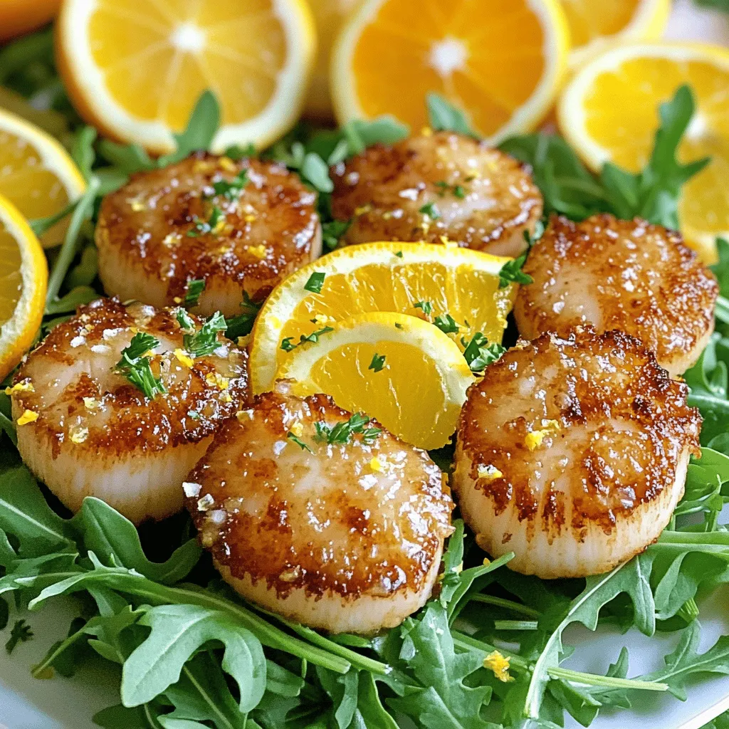 - 1 pound large sea scallops, patted dry - 2 tablespoons olive oil - 2 tablespoons unsalted butter - Salt and pepper to taste - Zest of 1 lemon - Zest of 1 orange - 2 tablespoons fresh orange juice - 1 tablespoon fresh lemon juice - 1 teaspoon honey (optional) - Fresh parsley, chopped, for garnish Crispy pan-seared scallops are a treat. You need fresh, large sea scallops. Pat them dry first. Dry scallops help form a nice crust. You will also need olive oil and butter. They add flavor and richness. For seasoning, use salt and pepper. Fresh citrus zest brightens the dish. Lemon and orange zest give it a fresh taste. For extra flavor, add fresh orange juice and lemon juice. Honey is optional but adds a hint of sweetness. Garnish with fresh parsley. It adds color and freshness. This mix of ingredients makes a zesty citrus glaze. You can find the full recipe to prepare your meal. Enjoy cooking! To start, you need to ensure the scallops are dry. Pat them with paper towels until they shine. A dry surface helps achieve a crispy crust. Once dry, season both sides with salt and pepper. This adds flavor and enhances the overall taste. Next, let’s make the citrus glaze. In a small bowl, combine the zest of one lemon and one orange. Add two tablespoons of fresh orange juice and one tablespoon of lemon juice. If you like a hint of sweetness, mix in one teaspoon of honey. Stir everything together and set it aside. Now, heat two tablespoons of olive oil in a large skillet over medium-high heat. Wait until the oil shimmers. Then, add two tablespoons of unsalted butter. As the butter melts, it will foam and add a rich flavor. Carefully place the scallops in the pan. Make sure they do not touch each other. Sear the scallops for about two to three minutes. You want a golden crust on one side. Once they are ready, flip them gently. Cook for another two to three minutes until they feel firm and opaque in the center. In the last minute of cooking, pour the citrus glaze over the scallops. Let it warm up and coat them nicely. For the full recipe, refer to the main recipe section. To get that golden, crispy crust, start by patting the scallops dry. Moisture will ruin your sear. Use paper towels to absorb any water. Then, heat your pan on high. A hot pan is key for a good sear. Once the oil is shimmering, you are ready to go! One big mistake is overcrowding the pan. If the scallops touch, they steam instead of sear. Cook in batches if needed. Timing is also crucial. Sear for about 2-3 minutes without moving them. This lets the crust form. Flip and sear for another 2-3 minutes. They should feel firm and look opaque. Quality scallops make all the difference. Look for fresh, large sea scallops. They taste better and cook more evenly. Adding herbs like parsley brightens the dish. Zest from lemon and orange adds a fresh kick. These simple additions can elevate your scallops to a new level. For the full recipe, follow the steps closely to enjoy this delightful dish. {{image_2}} You can change the taste of your scallops with different fruits and herbs. Try lime or grapefruit zest instead of lemon or orange. Fresh herbs like basil or dill can add a new twist to the glaze. Each option brings a unique flavor that can surprise your guests. Crispy pan-seared scallops shine when served with pasta or risotto. They also pair well with a fresh salad. The creamy pasta or rich risotto balances the scallops' light flavor. A crisp salad adds a nice crunch and freshness. You can try serving them on a bed of arugula or alongside roasted veggies. Spice up your scallops by adding paprika or chili flakes. These spices bring warmth and zing to the dish. You can also play with garlic or ginger for a bolder flavor. Mixing spices makes the scallops exciting and flavorful. Each variation allows you to create a unique dish every time you cook. For the full recipe, check out the complete guide on crispy pan-seared scallops. After you enjoy your crispy pan-seared scallops, let them cool first. Place the scallops in airtight containers. This keeps them fresh and tasty. Store them in the fridge. They will stay good for up to two days. To reheat your scallops, use a pan on low heat. Add a little olive oil or butter. This helps keep their crispy texture and flavor. Heat them for just a few minutes until warm. Avoid using the microwave, as it can make them chewy. If you want to store scallops for a longer time, you can freeze them. Place the cooled scallops in a single layer on a baking sheet. Freeze them for about an hour. After that, transfer them to a freezer bag. Remove as much air as possible. These can stay frozen for up to three months. When ready to use, thaw them in the fridge overnight before reheating. For the full recipe, visit the section titled Crispy Pan-Seared Scallops with a Zesty Citrus Glaze. You can tell when scallops are done by looking at their color and firmness. They should be opaque and firm to the touch. When you cut into them, the center should not be shiny or translucent. A golden crust on the outside shows that they are nicely seared. If you see this change, your scallops are ready to eat! Yes, you can make scallops ahead of time, but it’s tricky. They taste best fresh. If you need to prepare them early, cook them and let them cool. Store them in the fridge for up to two days. To reheat, use a pan on low heat. This way, you can warm them without losing their crispiness. Scallops taste great with many sides. Here are some tasty options: - Pasta: A light lemon or garlic pasta works well. - Risotto: Creamy risotto with herbs adds richness. - Salad: A fresh arugula salad balances the dish. - Vegetables: Roasted asparagus or sautéed spinach complement the seafood. These sides add flavor and color to your plate, making your meal even better. For the full recipe, check out the Crispy Pan-Seared Scallops with a Zesty Citrus Glaze. Crispy pan-seared scallops are easy and fun to make. You learned to prepare the scallops and create a tasty citrus glaze. Remember, achieving a good sear is vital for the perfect bite. Feel free to play with flavors and pairings that excite your taste buds. With a few tips, you can avoid common errors. Enjoy experimenting with this dish and impress your guests. Crispy scallops can become your go-to recipe!