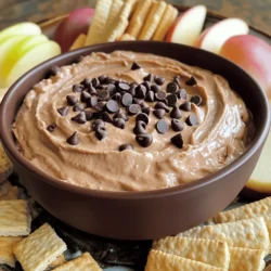 To make the best chocolate chip cookie dough dip, gather these simple items: - 1 cup all-purpose flour (heat-treated for safety) - 1/2 cup brown sugar, packed - 1/3 cup granulated sugar - 1/2 cup unsalted butter, softened - 1 teaspoon vanilla extract - 1/4 cup cream cheese, softened - 1/2 cup mini chocolate chips - 1/4 cup milk (as needed for consistency) - A pinch of salt You can swap some ingredients if needed: - Use coconut sugar instead of brown sugar for a different flavor. - Substitute almond butter for unsalted butter for a nutty twist. - Cream cheese can be replaced with Greek yogurt for a lighter dip. - If you want dairy-free, use vegan butter and non-dairy cream cheese. Quality matters in this recipe. Use fresh butter and cream cheese for the best taste. Choose good chocolate chips, as they add flavor. If you can, get organic flour for a cleaner taste. Always heat-treat the flour to make it safe for eating raw. You can do this by baking it at 350°F (175°C) for about five minutes. This step keeps your dip safe and delicious. For the full recipe, check out the complete guide. Making Chocolate Chip Cookie Dough Dip is fun and simple. You will mix soft butter and sugars first. Then, add cream cheese and vanilla. Next, stir in heat-treated flour and salt. Finally, fold in chocolate chips and chill the dip before serving. 1. Cream the Butter and Sugars: In a large bowl, use a mixer to beat 1/2 cup softened butter, 1/2 cup brown sugar, and 1/3 cup granulated sugar. Mix until the mix is light and fluffy. 2. Add Cream Cheese and Vanilla: Next, add 1/4 cup softened cream cheese and 1 teaspoon vanilla extract. Mix well until everything is smooth and blended. 3. Incorporate the Flour: Gradually add 1 cup heat-treated flour and a pinch of salt. Stir until it’s mixed well. If the dip is too thick, add 1/4 cup milk slowly until it feels just right. 4. Fold in the Chocolate Chips: Add 1/2 cup mini chocolate chips to the mix. Gently fold them in so they are spread throughout the dip. 5. Taste and Adjust: Give the dip a taste. If it needs more sweetness, add a little extra sugar and mix again. 6. Chill the Dip: Transfer the dip to a serving bowl. Chill for at least 30 minutes. This will help the flavors blend together. - Use Room Temperature Ingredients: Ensure your butter and cream cheese are soft. This helps them mix easier. - Don’t Overmix: Once you add the flour, mix just until combined. Overmixing can make the dip dense. - Use a Rubber Spatula: When folding in the chocolate chips, a rubber spatula helps keep the mix fluffy. Now you have a tasty Chocolate Chip Cookie Dough Dip ready to enjoy with your favorite snacks! For the full recipe, check [Full Recipe]. To start strong, cream your butter and sugars well. Use room temperature butter for the best mix. Beat until the mix is light and fluffy. This step adds air and helps the dip stay smooth. A hand mixer works great, but a stand mixer is even better. Just make sure to scrape the bowl to catch any lumps! Taste as you go! If you want a sweeter dip, add more sugar. Start with small amounts. If the dip is too thick, add a bit of milk. Mix it in slowly until you reach the right texture. Aim for a creamy dip that you can scoop easily. Chill the dip for at least 30 minutes. Chilling helps the flavors blend well. Serve it with fun dippable items. I love using graham crackers, pretzels, or apple slices. For a nice touch, sprinkle extra chocolate chips on top. This makes it look tasty and inviting. Check out the Full Recipe for more serving ideas! {{image_2}} You can mix things up with different flavors. Try adding peanut butter for a nutty twist. Just blend in 1/4 cup of creamy peanut butter with the butter and sugars. For a mocha flavor, add 1 tablespoon of instant coffee granules to the mix. This gives your dip a rich coffee taste. You can also swap in mint extract for a fresh minty hint. Experiment with these flavors to find your favorite! Want a healthier version? Use Greek yogurt instead of cream cheese. It still offers a creamy texture. You can also replace butter with coconut oil for a dairy-free option. If you want fewer calories, cut the sugars in half. Your dip will still taste great! These swaps help keep the fun without the guilt. When it comes to serving, make it fun and interactive! Set up a dessert board. Include graham crackers, pretzels, apple slices, and vanilla wafers for dipping. You can even add fresh fruits like strawberries or bananas. For a special touch, sprinkle extra chocolate chips on top. This makes it look pretty and delicious. Feel free to get creative and mix your favorite dippables! To keep your Chocolate Chip Cookie Dough Dip fresh, store it in an airtight container. This will prevent it from drying out or absorbing odors. If you have leftovers, chill the dip in the fridge. It's best to consume it within three to five days for optimal taste. Freezing this dip is easy! Just scoop it into a freezer-safe container. Make sure to leave some space at the top, as the dip will expand when frozen. Cover the container tightly with a lid or plastic wrap. This dip can last up to three months in the freezer. When you're ready to enjoy it, thaw it in the fridge overnight. The shelf life of your dip is about five days in the fridge. Always check for any off smells or changes in texture before eating. If you notice anything unusual, it’s best to toss it. When preparing the dip, remember to heat-treat the flour. This step makes it safe to eat raw. You can find the full recipe for the dip above. No, you cannot bake this dip. It is designed to be eaten cold or at room temperature. Baking it will change the texture and flavor. Instead, enjoy it as a creamy treat straight from the bowl. Raw flour can have harmful bacteria. To make it safe, heat-treat the flour. You can do this by baking it at 350°F for about 5 minutes. This step removes any harmful bacteria and keeps your dip safe to eat. To make this dip vegan, swap out the butter and cream cheese for vegan versions. Use coconut oil or vegan butter. For cream cheese, look for a plant-based option. Finally, choose a dairy-free milk for the right consistency. This dip pairs well with many tasty treats. Here are some great options: - Graham crackers - Pretzels - Apple slices - Vanilla wafers - Fresh fruit You can also use chocolate chips or mini marshmallows for fun dippers. Enjoy experimenting with various flavors and textures! For the full recipe, check out the Choco Delight Cookie Dough Dip. Now you know how to make a tasty Chocolate Chip Cookie Dough Dip. We covered the right ingredients, step-by-step instructions, and handy tips to make it perfect. You learned about fun variations and the best ways to store what’s left. Remember, your dip can be as sweet or healthy as you want. Enjoy sharing it at your next gathering or savoring it alone. Make this treat work for you, and have fun with each bite!