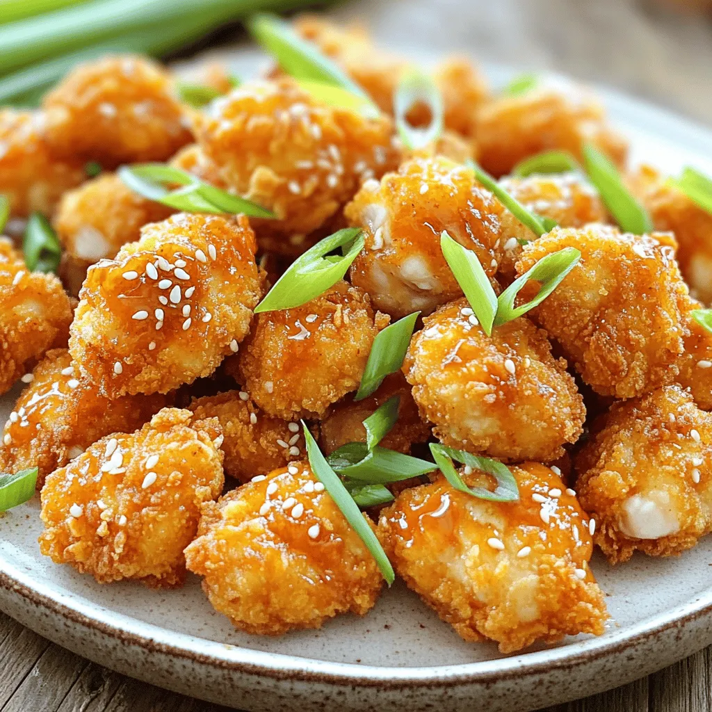 - 1 pound chicken breast, cut into bite-sized pieces - 1 cup buttermilk - 1 cup all-purpose flour - 1 teaspoon garlic powder - 1 teaspoon onion powder - 1 teaspoon paprika - 1/2 teaspoon cayenne pepper (adjust to taste) - Salt and pepper to taste - Vegetable oil for frying When I make Crispy Bang Bang Chicken, the chicken breast is my star. I cut it into small, bite-sized pieces to help it cook evenly. The buttermilk adds moisture and flavor. The all-purpose flour creates a crispy coating. The spices—garlic powder, onion powder, paprika, and cayenne—give the chicken its zing. - 1 teaspoon sriracha (for extra heat) - Sesame seeds and green onions (for garnish) If you like heat, add sriracha to the mix. It gives a nice kick. For a pop of color, I like to garnish with sesame seeds and sliced green onions. These additions make the dish look even more appealing. - 1/2 cup mayonnaise - 1/4 cup sweet chili sauce - 1 tablespoon honey The sauce is where the magic happens! I mix mayonnaise, sweet chili sauce, and honey together. This combination gives the chicken a creamy, sweet, and slightly spicy flavor. You can adjust the sauce to your liking. If you want more heat, add that sriracha again. For the full recipe, check the link provided. This dish truly packs a flavor punch! To make your chicken juicy and full of flavor, marinate it well. Start by mixing the chicken pieces with buttermilk in a bowl. The buttermilk tenderizes the meat and adds taste. Cover the bowl and place it in the fridge. I recommend marinating for at least 30 minutes. Longer is better, but 1-2 hours is great if you have the time. Next, we’ll mix the dry ingredients for the breading. In a separate bowl, combine the flour, garlic powder, onion powder, paprika, cayenne pepper, salt, and pepper. This mix gives the chicken a nice kick and a crispy texture. Good texture is key, so make sure all ingredients are well blended. You want every piece of chicken to get that flavorful coating. Frying is where the magic happens. Heat about 1 inch of vegetable oil in a deep skillet to 350°F (175°C). The oil needs to be hot to get that crispy crust. Avoid overcrowding the pan. Fry the chicken in batches, so they cook evenly. Each batch takes about 5-7 minutes. When they turn golden brown, they are ready. Use a slotted spoon to transfer the chicken to a paper towel-lined plate. This helps soak up extra oil. For the full recipe, check out the detailed instructions above! To get that perfect crunch, you need to pay attention to the frying. Here are some tips: - Use a heavy pot to retain heat better. - Keep the oil at 350°F (175°C) for crispiness. - Fry in small batches to avoid steaming. For frying oil, I recommend using vegetable oil. It has a high smoke point and is great for frying. Canola and peanut oil also work well. Want to spice things up? Here are some suggestions: - Add a bit of garlic powder for extra zest. - Try onion powder for depth. - Paprika gives a nice color and flavor. If you like it hot, adjust the cayenne pepper. Add more for heat or less for a milder kick. You control the spice! How you serve your Crispy Bang Bang Chicken can make it even better. Here are some ideas: - Serve it on a bed of rice or noodles for a hearty meal. - Try it with a side of fresh veggies for a nice crunch. - Pair it with a cold drink, like iced tea or lemonade. For a fun twist, serve the Bang Bang sauce on the side for dipping. It makes for a tasty experience. For the full recipe, check out the details above! {{image_2}} You can use shrimp or tofu instead of chicken. Both options taste great and add variety. - Shrimp: Use large shrimp, and cook them for about 3-5 minutes until they turn pink. - Tofu: Firm tofu works best. Cut it into cubes and fry for about 4-6 minutes until golden. Both options will soak up the flavors of the sauce well, making them just as tasty as chicken. The sauce is key to the dish’s flavor. You can switch it up for fun. - Spicy Mango Sauce: Mix mango puree with hot sauce for a fruity kick. - Peanut Sauce: Blend peanut butter with soy sauce and lime juice for a nutty twist. - Creamy Avocado Sauce: Mash ripe avocados with lime and garlic for a fresh touch. Feel free to combine sauces too! Try mixing the sweet chili sauce with the spicy mango sauce for a unique taste. You can easily make Crispy Bang Bang Chicken fit different diets. - Gluten-Free: Use gluten-free flour for the breading. Ensure the sauces are gluten-free as well. - Vegan: Substitute chicken with tofu or tempeh. Use vegan mayo for the sauce. These changes keep the dish delicious while meeting dietary needs. You can find the full recipe for Crispy Bang Bang Chicken to start your cooking adventure! To keep leftover crispy bang bang chicken fresh, store it in an airtight container. This helps lock in moisture and flavor. Place the chicken in the fridge within two hours of cooking. For best taste, eat it within three days. For the homemade bang bang sauce, store it separately. Use a clean jar or container to keep it fresh. The sauce stays good in the fridge for up to one week. Always make sure to label your containers with the date. For reheating chicken, the oven works best. Preheat your oven to 350°F (175°C). Place the chicken on a baking sheet and cover it loosely with foil. Heat for about 15 to 20 minutes. This method helps keep the chicken crispy. You can also use an air fryer. Set it to 375°F (190°C) and heat the chicken for about 5 to 7 minutes. Check it often to avoid overcooking. Yes, you can freeze crispy bang bang chicken. First, let it cool completely. Then, place the chicken in a freezer-safe bag. Remove as much air as possible to prevent freezer burn. The chicken can last up to three months in the freezer. To thaw, move the chicken to the fridge overnight. For quick thawing, you can use the microwave. After thawing, reheat using the oven or air fryer to keep it crispy. Enjoy your delicious leftovers! Marinate the chicken for at least 30 minutes. This time allows the buttermilk to tenderize the meat and add flavor. For an even richer taste, try marinating for up to 2 hours. Don’t go too long, as the chicken can become mushy. Crispy Bang Bang Chicken pairs well with several sides. You can serve it with: - Steamed rice - Crispy coleslaw - Sweet potato fries - Garlic broccoli - A fresh garden salad These sides balance the rich flavors of the chicken and make a full meal. To make this dish lighter, you can swap a few ingredients. Try these tips: - Use skinless chicken breast for less fat. - Replace mayonnaise with Greek yogurt for a creamy texture. - Air fry the chicken instead of deep frying to cut calories. These changes keep the taste while lowering calories. To keep your chicken crispy, follow these tips: - Make sure the oil is hot enough before frying. Aim for 350°F (175°C). - Fry in small batches to avoid steaming. - After frying, place the chicken on a wire rack instead of a towel. This helps air circulate and keeps it crispy. These steps help you serve the best crispy chicken. For the full recipe, check out the earlier sections! This blog post provided a complete guide for making Crispy Bang Bang Chicken. We explored essential ingredients, marination, and frying techniques. I shared tips for achieving that perfect crispiness and suggested various sauces and sides. In closing, enjoy experimenting with different flavors and variations. Cooking is about finding what you love. Have fun with this recipe, and savor each bite of your delicious creation!