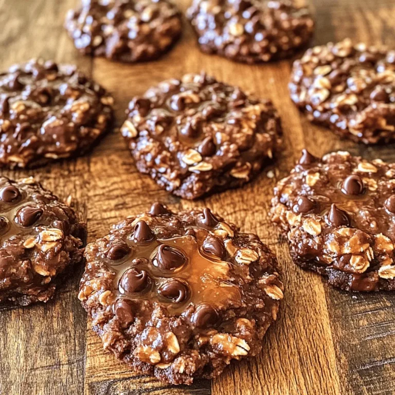 - 1 cup rolled oats - 1/2 cup natural peanut butter (or almond butter) - 1/4 cup cocoa powder - 1/2 cup honey or maple syrup - 1/4 cup unsweetened almond milk (or any milk of choice) - 1 teaspoon vanilla extract - 1/2 cup chocolate chips (semi-sweet or dairy-free) - A pinch of sea salt These ingredients create the base for your cookies. Rolled oats provide texture and heartiness. The peanut butter adds richness and flavor. Cocoa powder gives that deep chocolate taste. Honey or maple syrup acts as the sweetener. Almond milk keeps it moist and smooth. Vanilla extract rounds out the flavor. Chocolate chips add extra sweetness and chocolatey goodness. Lastly, sea salt enhances all these flavors. - Add-ins like nuts or dried fruits - Substitute options for dietary needs - Flavor enhancers (e.g., espresso powder) You can customize your cookies with fun add-ins. Chopped nuts or dried fruits add crunch and chewiness. If you have dietary needs, try using sun butter or coconut milk. For a kick, add a teaspoon of espresso powder to intensify the chocolate flavor. Feel free to experiment to make the recipe your own! 1. Melting the chocolate mixture Start by gathering your ingredients. In a medium saucepan, add the peanut butter, cocoa powder, honey, almond milk, and vanilla extract. Turn the heat to low. Stir the mix continuously until it melts and becomes smooth. This step is key for a rich flavor. 2. Mixing oats with the chocolate blend In a large mixing bowl, add your rolled oats and a pinch of sea salt. Pour the chocolate mixture over the oats. Use a spatula or spoon to mix everything well. You want every oat coated in chocolate. This ensures each bite is tasty. 3. Incorporating chocolate chips Now, add in the chocolate chips. Stir gently until they are evenly distributed. The chips will add a sweet touch to your cookies, making them even more delightful. 1. Dropping cookie dough on parchment paper Line a baking sheet with parchment paper. Using a spoon or cookie scoop, drop spoonfuls of the mixture onto the paper. Space them out a bit to allow for easy handling later. 2. Shaping cookies for an even look With the back of your spoon, shape the cookies into rounds. You want them to look nice and even. This makes them more appealing when you serve them to friends or family. 3. Refrigerating to set Place the baking sheet in the fridge for at least 30 minutes. This helps the cookies firm up. Once they are set, they will be ready to enjoy! Check the full recipe for details on storage and serving. - Measuring ingredients accurately: Use dry measuring cups for oats and cocoa powder. For sticky items like peanut butter, use a liquid measuring cup. This helps you get the right amounts for the best taste. - Ensuring the right consistency for the mixture: The mixture should be thick but not dry. If it feels too dry, add a splash more almond milk. This will help the cookies hold together. If too wet, add a bit more oats to thicken them up. - Troubleshooting common issues: If cookies fall apart, the mixture may be too dry. Add almond milk until it binds better. If they are too sticky, let them chill longer in the fridge. - Pairing with milk or coffee: These cookies taste great with a cold glass of milk or a warm cup of coffee. The flavors blend well and make for a tasty treat. - Presentation ideas for parties: Arrange cookies on a nice platter. You can even sprinkle a few chocolate chips on top for a fancy touch. Use colorful napkins to make it more fun! - Creative ways to package as gifts: Use small boxes or mason jars to package cookies. Tie them with a ribbon for a special look. Add a note with the recipe for a personal touch! For the full recipe, check out the No-Bake Chocolate Oatmeal Cookies section. {{image_2}} You can change the taste of your no-bake chocolate oatmeal cookies easily. First, try using different nut butters. If you like sunflower seed butter or cashew butter, go ahead and swap them in. Each nut butter gives a unique flavor and texture. Adding spices can also make a big difference. A dash of cinnamon or nutmeg can bring warmth to the cookies. You can even experiment with a pinch of sea salt to enhance the sweetness. Another fun idea is to use different types of chocolate. Maybe you want to try white chocolate chips or dark chocolate chips instead of semi-sweet. If you prefer dairy-free options, you can find dairy-free chocolate chips too. Each choice can change the cookie's taste. If you have dietary needs, you can still enjoy these cookies. For a gluten-free version, make sure to use gluten-free oats. This way, everyone can enjoy them without worry. You can also make these cookies vegan. Simply replace honey with maple syrup. All other ingredients are usually vegan-friendly. If you want to cut down on sugar, you have choices too. You can reduce the amount of honey or maple syrup. Another option is to use a low-sugar sweetener. This keeps your cookies tasty but lowers the sugar content. Feel free to explore these variations and make the recipe your own. Check out the Full Recipe for more details! To keep your no-bake chocolate oatmeal cookies fresh, use airtight containers. This prevents air from making them stale. Store them in the fridge for up to one week. If you want to keep them longer, freezing is a great option. Just place the cookies in a freezer-safe bag or container. They can last for up to three months in the freezer. When you are ready to enjoy, let them thaw at room temperature. These cookies do not have preservatives, so they won’t last as long. To tell if they have gone bad, check for any changes in smell or texture. If they feel too hard or dry, they might be stale. You can revive older cookies by placing them in a container with a slice of bread. The cookies will soak up the moisture and become softer again. Enjoy your sweet treats at their best! How long do no-bake chocolate oatmeal cookies last? No-bake chocolate oatmeal cookies can last about one week in the fridge. Store them in an airtight container to keep them fresh. You can also freeze them for up to three months. Just make sure to layer them with parchment paper to avoid sticking. Can I use quick oats instead of rolled oats? Yes, you can use quick oats. They will make the cookies softer. Rolled oats give a chewier texture, but quick oats work just fine in a pinch. Is it possible to make these cookies vegan? Absolutely, you can make these cookies vegan. Just swap honey for maple syrup and use dairy-free chocolate chips. The rest of the ingredients are already vegan-friendly. What if the mixture is too dry or too wet? If the mixture is too dry, add a bit more almond milk. Start with one tablespoon and mix well. If it's too wet, add a little more rolled oats. This will help balance the texture. Can I add protein powder to the recipe? Yes, you can add protein powder. Just replace a small amount of oats with protein powder. One to two tablespoons is usually enough. This will boost your cookies' nutrition without changing the taste much. How do I make them less sweet? To make the cookies less sweet, reduce the amount of honey or maple syrup. You can also use unsweetened cocoa powder. This will help balance the sweetness while keeping the flavor rich. These no-bake chocolate oatmeal cookies are simple and fun to make. We covered essential ingredients like rolled oats, almond butter, and cocoa powder. The step-by-step instructions make preparation easy, while expert tips help you avoid common mistakes. You can get creative with variations and dietary modifications to fit your needs. Remember to store your cookies properly to keep them fresh. With a few tips, you can enjoy these treats for longer. Dive in, get baking, and delight in every bite of your homemade cookies!