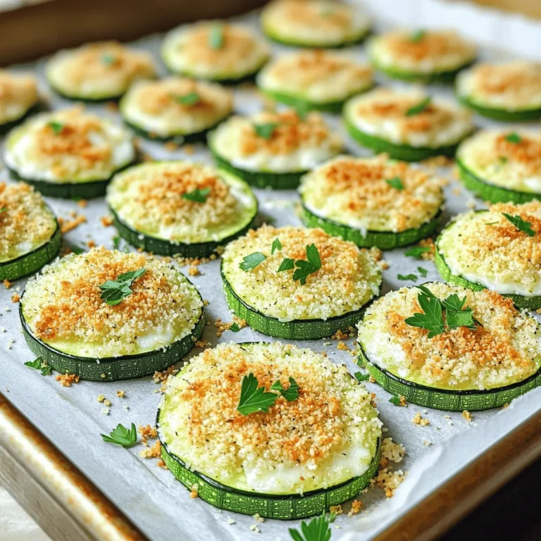 To make baked Parmesan zucchini, gather these items: - 4 medium zucchini, sliced into 1/4 inch rounds - 1 cup grated Parmesan cheese - 1 cup breadcrumbs (preferably panko for extra crunch) - 2 tablespoons olive oil - 2 cloves garlic, minced - 1 teaspoon dried oregano - 1 teaspoon dried thyme - Salt and pepper to taste - Fresh parsley, chopped (for garnish) These ingredients come together to create a crispy and flavorful snack. Each component plays a key role in making the dish tasty. When choosing zucchini, look for firm, smooth skin. Fresh zucchini should feel heavy for its size. Check for bright color and no soft spots. Small to medium zucchini often taste better than larger ones. They have fewer seeds and more flavor. If you can't find Parmesan cheese, try Pecorino Romano. It has a similar taste but is a bit saltier. For breadcrumbs, you can use crushed crackers or even cornmeal. Both will give a nice crunch. If you want a dairy-free option, use nutritional yeast instead of cheese. This keeps the flavor rich without dairy. Start by washing the zucchini well. I like to choose medium-sized zucchinis for this recipe. Slice them into 1/4 inch rounds. Try to keep each piece the same size. This helps them cook evenly. Once sliced, place the zucchini rounds on a paper towel. This step helps remove extra moisture. Less moisture means crispier bites! In a large bowl, mix together the grated Parmesan cheese, breadcrumbs, minced garlic, oregano, thyme, salt, and pepper. Stir it until everything is blended. Next, take the sliced zucchini and drizzle olive oil over them. Use your hands to gently toss the slices, so they are coated. Now, dip each slice into the breadcrumb mixture. Press down gently to ensure the coating sticks well. Place the coated slices on a baking sheet lined with parchment paper. Make sure they don’t touch each other. For the best results, preheat your oven to 425°F (220°C). Once the oven is ready, place the baking sheet inside. Bake the zucchini for about 20-25 minutes. Watch for the tops to turn golden brown and crispy. The zucchini should feel tender to the touch. Once they are done, take them out and let them cool for a few minutes. Garnish with freshly chopped parsley before serving. Enjoy your crispy, flavorful snack! For a detailed look at the method, check the Full Recipe. For that crispy bite, use panko breadcrumbs. They give a great crunch. Make sure to coat each zucchini slice well. Press the breadcrumb mixture onto the slices firmly. This step helps the coating stick better during baking. To boost crunch, add some cornstarch to the breadcrumb mix. It helps create a crispier texture. Bake the zucchini at a high temperature, around 425°F (220°C). This ensures they cook fast and brown nicely. One common mistake is overcrowding the baking sheet. Give each piece space to breathe. If they are too close, they will steam instead of crisp. Another mistake is not drying the zucchini. Make sure to pat them dry before coating. This helps the oil and breadcrumbs stick better. Watch the time, too. Baking them longer may make them soggy. Check for doneness at around 20 minutes. If they look golden and crispy, they are ready. Fresh herbs add bright flavor. Use them if you can find them. Thyme and oregano are great choices. If fresh is not available, dried herbs work well too. They still pack a lot of flavor. When using dried herbs, use about one-third of the amount. Dried herbs are stronger than fresh. Mix them well into the breadcrumb mixture for even flavor. This small change can make a big difference in taste. For more details, check the full recipe for Baked Parmesan Zucchini. {{image_2}} You can switch up the cheese for more taste. Try mixing mozzarella with Parmesan. This adds a nice stretch and creaminess. Feta cheese is another great choice. It brings a tangy kick that pairs well with zucchini. You can also use cheddar for a sharp flavor. Just remember, each cheese will change the final taste a bit. So, feel free to explore! Zucchini is just the start. You can add other veggies to the mix. Eggplant works well and has a similar texture. Bell peppers can add a sweet crunch. Even thin slices of sweet potato can be fun. Just adjust the bake time as needed. Keep an eye on them so they cook through and get crispy like the zucchini. Want some heat? You can easily spice things up! Add red pepper flakes to the breadcrumb mix. This gives a nice kick without overpowering the taste. For more heat, try adding diced jalapeños. You can even use a dash of hot sauce in the olive oil. Just be careful not to overdo it. A little goes a long way in keeping it tasty! Explore these variations to create your perfect Baked Parmesan Zucchini snack. You can find the Full Recipe above to get started! To store leftover baked Parmesan zucchini, let it cool first. Once cooled, place it in an airtight container. This keeps the zucchini fresh. You can store it in the fridge for up to three days. Make sure to layer the zucchini with parchment paper. This prevents sticking and keeps it crispy. To reheat, use the oven for the best results. Preheat your oven to 350°F (175°C). Place the zucchini on a baking sheet. Warm it for about 10-15 minutes. This helps regain the crispiness. You can also use a microwave, but it may make the zucchini soft. Heat in 30-second intervals until warm. You can freeze baked Parmesan zucchini for long-term storage. First, let the zucchini cool completely. Then, place the slices in a single layer on a baking sheet. Freeze them for a couple of hours until firm. Once frozen, transfer the slices to a freezer bag. Remove as much air as possible. Label the bag and store it in the freezer for up to three months. When ready to eat, bake from frozen. This keeps the flavor and texture intact. For more details, check the Full Recipe. Yes, you can make Baked Parmesan Zucchini ahead of time. Prepare the zucchini slices up to the coating step. Store them in the fridge for up to a day. This keeps them fresh and ready to bake. When you are ready, just coat them and bake. It saves time for busy days. No, this recipe is not gluten-free. The breadcrumbs used contain gluten. If you need a gluten-free option, use gluten-free breadcrumbs. They work well and still give great flavor and crunch. You can also skip the breadcrumbs for a low-carb version. The zucchini will still taste good. Baked Parmesan Zucchini pairs well with many dishes. You can serve it as a snack or side dish. Try pairing it with grilled chicken or fish for a full meal. It also goes great with a fresh salad. For a fun twist, serve it with marinara sauce for dipping. You learned about the key ingredients for Baked Parmesan Zucchini, how to prepare it, and tips for perfecting the dish. We explored variations, storage tips, and answered common questions. Remember, fresh zucchini can make all the difference. Try different cheeses or spices to find your favorite flavor. You can enjoy this tasty dish and share it with friends and family anytime. Incorporate these tips into your cooking to make it even better next time. Enjoy your cooking journey and the delicious results!