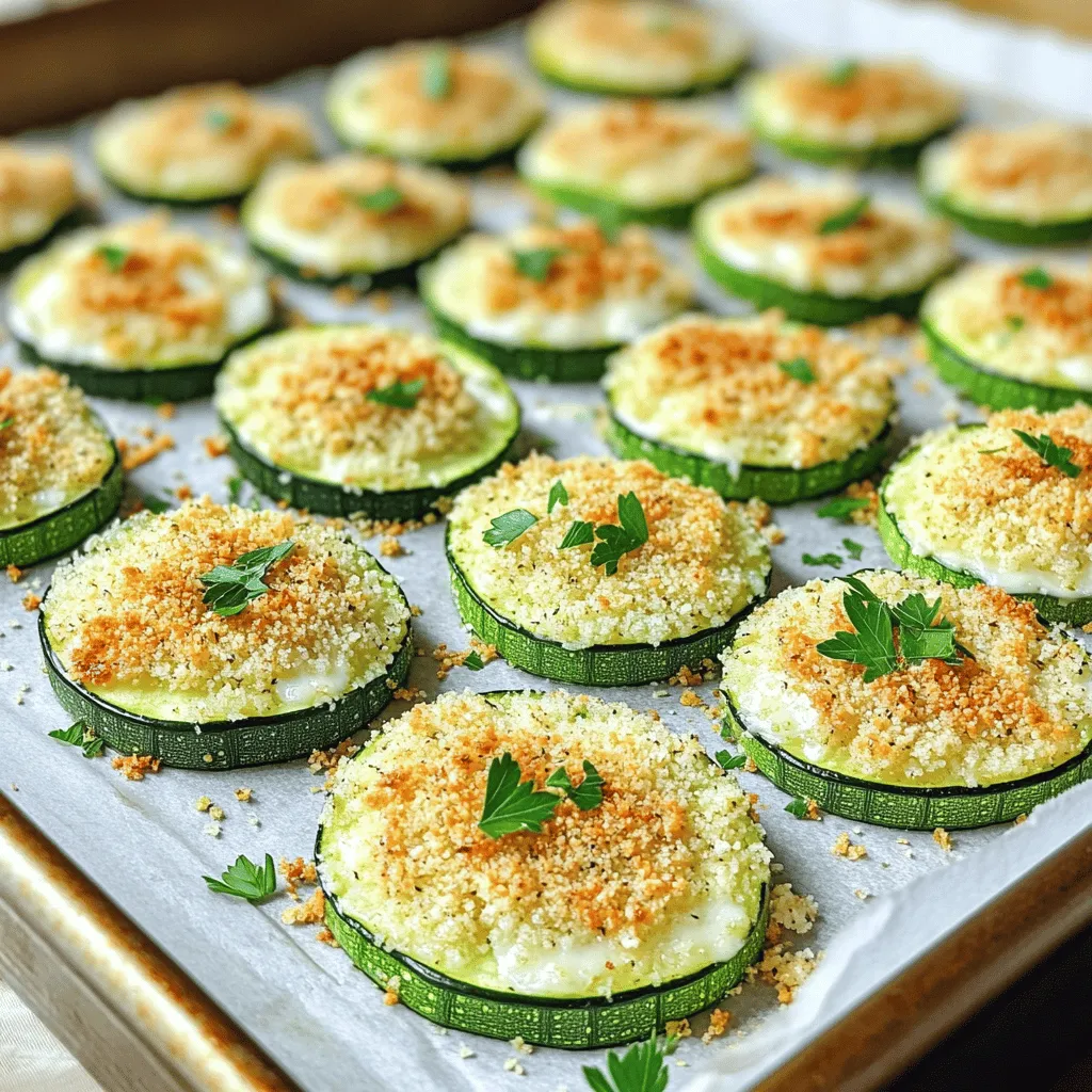To make baked Parmesan zucchini, gather these items: - 4 medium zucchini, sliced into 1/4 inch rounds - 1 cup grated Parmesan cheese - 1 cup breadcrumbs (preferably panko for extra crunch) - 2 tablespoons olive oil - 2 cloves garlic, minced - 1 teaspoon dried oregano - 1 teaspoon dried thyme - Salt and pepper to taste - Fresh parsley, chopped (for garnish) These ingredients come together to create a crispy and flavorful snack. Each component plays a key role in making the dish tasty. When choosing zucchini, look for firm, smooth skin. Fresh zucchini should feel heavy for its size. Check for bright color and no soft spots. Small to medium zucchini often taste better than larger ones. They have fewer seeds and more flavor. If you can't find Parmesan cheese, try Pecorino Romano. It has a similar taste but is a bit saltier. For breadcrumbs, you can use crushed crackers or even cornmeal. Both will give a nice crunch. If you want a dairy-free option, use nutritional yeast instead of cheese. This keeps the flavor rich without dairy. Start by washing the zucchini well. I like to choose medium-sized zucchinis for this recipe. Slice them into 1/4 inch rounds. Try to keep each piece the same size. This helps them cook evenly. Once sliced, place the zucchini rounds on a paper towel. This step helps remove extra moisture. Less moisture means crispier bites! In a large bowl, mix together the grated Parmesan cheese, breadcrumbs, minced garlic, oregano, thyme, salt, and pepper. Stir it until everything is blended. Next, take the sliced zucchini and drizzle olive oil over them. Use your hands to gently toss the slices, so they are coated. Now, dip each slice into the breadcrumb mixture. Press down gently to ensure the coating sticks well. Place the coated slices on a baking sheet lined with parchment paper. Make sure they don’t touch each other. For the best results, preheat your oven to 425°F (220°C). Once the oven is ready, place the baking sheet inside. Bake the zucchini for about 20-25 minutes. Watch for the tops to turn golden brown and crispy. The zucchini should feel tender to the touch. Once they are done, take them out and let them cool for a few minutes. Garnish with freshly chopped parsley before serving. Enjoy your crispy, flavorful snack! For a detailed look at the method, check the Full Recipe. For that crispy bite, use panko breadcrumbs. They give a great crunch. Make sure to coat each zucchini slice well. Press the breadcrumb mixture onto the slices firmly. This step helps the coating stick better during baking. To boost crunch, add some cornstarch to the breadcrumb mix. It helps create a crispier texture. Bake the zucchini at a high temperature, around 425°F (220°C). This ensures they cook fast and brown nicely. One common mistake is overcrowding the baking sheet. Give each piece space to breathe. If they are too close, they will steam instead of crisp. Another mistake is not drying the zucchini. Make sure to pat them dry before coating. This helps the oil and breadcrumbs stick better. Watch the time, too. Baking them longer may make them soggy. Check for doneness at around 20 minutes. If they look golden and crispy, they are ready. Fresh herbs add bright flavor. Use them if you can find them. Thyme and oregano are great choices. If fresh is not available, dried herbs work well too. They still pack a lot of flavor. When using dried herbs, use about one-third of the amount. Dried herbs are stronger than fresh. Mix them well into the breadcrumb mixture for even flavor. This small change can make a big difference in taste. For more details, check the full recipe for Baked Parmesan Zucchini. {{image_2}} You can switch up the cheese for more taste. Try mixing mozzarella with Parmesan. This adds a nice stretch and creaminess. Feta cheese is another great choice. It brings a tangy kick that pairs well with zucchini. You can also use cheddar for a sharp flavor. Just remember, each cheese will change the final taste a bit. So, feel free to explore! Zucchini is just the start. You can add other veggies to the mix. Eggplant works well and has a similar texture. Bell peppers can add a sweet crunch. Even thin slices of sweet potato can be fun. Just adjust the bake time as needed. Keep an eye on them so they cook through and get crispy like the zucchini. Want some heat? You can easily spice things up! Add red pepper flakes to the breadcrumb mix. This gives a nice kick without overpowering the taste. For more heat, try adding diced jalapeños. You can even use a dash of hot sauce in the olive oil. Just be careful not to overdo it. A little goes a long way in keeping it tasty! Explore these variations to create your perfect Baked Parmesan Zucchini snack. You can find the Full Recipe above to get started! To store leftover baked Parmesan zucchini, let it cool first. Once cooled, place it in an airtight container. This keeps the zucchini fresh. You can store it in the fridge for up to three days. Make sure to layer the zucchini with parchment paper. This prevents sticking and keeps it crispy. To reheat, use the oven for the best results. Preheat your oven to 350°F (175°C). Place the zucchini on a baking sheet. Warm it for about 10-15 minutes. This helps regain the crispiness. You can also use a microwave, but it may make the zucchini soft. Heat in 30-second intervals until warm. You can freeze baked Parmesan zucchini for long-term storage. First, let the zucchini cool completely. Then, place the slices in a single layer on a baking sheet. Freeze them for a couple of hours until firm. Once frozen, transfer the slices to a freezer bag. Remove as much air as possible. Label the bag and store it in the freezer for up to three months. When ready to eat, bake from frozen. This keeps the flavor and texture intact. For more details, check the Full Recipe. Yes, you can make Baked Parmesan Zucchini ahead of time. Prepare the zucchini slices up to the coating step. Store them in the fridge for up to a day. This keeps them fresh and ready to bake. When you are ready, just coat them and bake. It saves time for busy days. No, this recipe is not gluten-free. The breadcrumbs used contain gluten. If you need a gluten-free option, use gluten-free breadcrumbs. They work well and still give great flavor and crunch. You can also skip the breadcrumbs for a low-carb version. The zucchini will still taste good. Baked Parmesan Zucchini pairs well with many dishes. You can serve it as a snack or side dish. Try pairing it with grilled chicken or fish for a full meal. It also goes great with a fresh salad. For a fun twist, serve it with marinara sauce for dipping. You learned about the key ingredients for Baked Parmesan Zucchini, how to prepare it, and tips for perfecting the dish. We explored variations, storage tips, and answered common questions. Remember, fresh zucchini can make all the difference. Try different cheeses or spices to find your favorite flavor. You can enjoy this tasty dish and share it with friends and family anytime. Incorporate these tips into your cooking to make it even better next time. Enjoy your cooking journey and the delicious results!