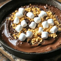 - 1 cup semi-sweet chocolate chips - 1 cup mini marshmallows - 1 tablespoon unsalted butter - 1 teaspoon vanilla extract - Graham crackers (for dipping) - Optional: crushed graham crackers and chocolate shavings for garnish If you want to switch things up, consider these options: - Alternatives for chocolate chips: You can use dark or milk chocolate chips. For a fruity twist, try using butterscotch or peanut butter chips. - Gluten-free options for graham crackers: Look for gluten-free graham crackers at the store. You can also use rice cakes or apple slices if you cannot find them. - Vegan alternatives for butter and marshmallows: Replace butter with coconut oil or vegan butter. For marshmallows, use vegan versions made from plant-based ingredients. This recipe gives you room to be creative. The Full Recipe shows how to make a delightful dessert that fits many diets. 1. Preheat your oven to 350°F (175°C). This step is key for even cooking. 2. Choose an oven-safe skillet or baking dish. Make sure it’s ready for the dip. 1. In your skillet, add 1 tablespoon of unsalted butter. 2. Melt the butter over low heat. Stir gently until it turns clear. 3. Once melted, add 1 cup of semi-sweet chocolate chips. 4. Stir the chocolate until it melts and blends. Remove from heat. 5. Now, add 1 teaspoon of vanilla extract. Mix well for added flavor. 1. Spread 1 cup of mini marshmallows evenly on top of the melted chocolate. 2. Place your skillet in the oven. Bake for 5-7 minutes. 3. Keep an eye on it. The marshmallows should puff and turn golden brown. 4. When done, take it out and let it cool for a minute. Now, you're ready to enjoy a warm, gooey s'mores dip! For the full recipe, check out the delicious details above. To get perfect marshmallows, watch them closely. You want them golden, not burnt. The ideal time in the oven is about 5-7 minutes. Keep an eye on the color change. If they turn dark too fast, lower the oven temperature. Burning chocolate can ruin your dip. To avoid this, melt it slowly with butter. Stir gently as it melts. If you see it getting too hot, remove it from the heat. This will keep the chocolate smooth and tasty. For dipping, graham crackers are classic. I love using honey graham crackers for a sweet touch. You can also try chocolate graham crackers for extra flavor. They add a nice twist to your dip experience. If you want to mix it up, serve fresh fruit too. Strawberries, bananas, or apple slices work great. They add freshness and balance the sweet dip. To make your dip even better, think about extra toppings. Try crushed nuts, caramel, or cookie crumbs. They give added texture and a fun crunch. You can also add a drizzle of caramel sauce for more sweetness. Using flavored chocolate can change the game. You can use dark chocolate or even mint chocolate. Adding a splash of flavored extract, like almond or orange, can also enhance the taste. These small changes can take your S'mores dip to the next level. {{image_2}} You can change the taste of your S'mores dip by adding peanut butter. Just mix in 1/2 cup of creamy peanut butter with the chocolate. This gives a nutty twist that pairs well with marshmallows. Another fun option is to incorporate caramel or nuts. Adding 1/2 cup of caramel sauce creates a rich, sweet flavor. Chopped nuts, like pecans or almonds, add crunch and texture. For a quick treat, you can make a microwave version. Just melt the butter and chocolate in a bowl. Heat in 30-second bursts until smooth. Then, add marshmallows and heat for 30 seconds more. If you want to make a larger batch, use a slow cooker. Mix all ingredients in the slow cooker and set it on low. Stir occasionally until the dip is warm and gooey. This method is great for parties or gatherings. If you need a nut-free version, skip the peanut butter. Use sunflower seed butter instead for a similar taste. For those following a keto diet, swap the chocolate chips for sugar-free chocolate. You can also use almond flour or coconut flour to make low-carb dippers. These options keep the fun of S'mores dip while sticking to your diet. Feel free to explore these variations and make the recipe your own. For the full recipe, check the detailed instructions above. To keep your S'mores dip fresh, use an airtight container. This will help prevent air from drying it out. You can also cover it with plastic wrap if you don’t have a container. Store the dip in the fridge after it cools. Recommended containers include: - Glass containers with lids - Plastic food storage containers You can reheat S'mores dip in the microwave or oven. If using the microwave, place it in a bowl. Heat in short bursts, about 20 seconds each. Stir in between to keep it smooth. For oven reheating, place the dip in a baking dish. Cover it with foil to keep it from drying out. Heat at 350°F (175°C) for about 10 minutes. This helps maintain the dip’s texture and flavor. S'mores dip can last in the fridge for about 3-5 days. After that, it may start to lose its taste and texture. Signs it has gone bad include: - An off smell - Changes in color - A hard or dried-out texture You can store S'mores Dip for up to three days. Keep it in an airtight container. This will help it stay fresh. If you see any signs of spoilage, it's best to toss it. Yes, you can prepare S'mores Dip ahead of time. Just follow the recipe and let it cool. Store it in the fridge until you're ready to heat it. When you want to serve it, reheat in the oven. This method keeps it warm and gooey. S'mores Dip can be gluten-free. The main ingredients, like chocolate and marshmallows, are gluten-free. However, check the labels to be sure. Use gluten-free graham crackers for dipping. This way, everyone can enjoy it. You can dip many things in S'mores Dip! Try using: - Pretzels - Sliced fruit, like strawberries or bananas - Cookies, such as vanilla wafers or Oreos - Rice cakes These options add fun flavors and crunch! This blog post covers all you need to make tasty S'mores dip. We explored the key ingredients and fun variations. Remember to follow the steps carefully for great results. You can customize the dip with different flavors and ingredients. Store leftovers properly to enjoy later. Now that you're ready, dive in and enjoy your delicious creation!