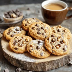 - 1 cup unsalted butter, softened - 3/4 cup brown sugar, packed - 1/2 cup granulated sugar - 1 tablespoon instant coffee granules - 1/4 cup hot water - 2 large eggs - 2 teaspoons vanilla extract - 2 cups all-purpose flour - 1 teaspoon baking soda - 1/2 teaspoon salt - 1 cup semi-sweet chocolate chips - 1/2 cup chopped walnuts (optional) To make the best mocha chocolate chip cookies, you need quality ingredients. First, choose unsalted butter for a rich taste. The brown sugar gives the cookies a nice chew, while granulated sugar adds sweetness. Instant coffee granules blend perfectly with hot water, creating a deep coffee flavor. Next, eggs provide moisture and help bind the cookies. Vanilla extract adds warmth and sweetness. The flour is the base for the dough, while baking soda helps the cookies rise. A pinch of salt balances the sweetness. Finally, mix in semi-sweet chocolate chips for that classic cookie experience. If you like, add walnuts for crunch. - Mixing bowls - Baking sheets - Parchment paper - Electric mixer You need some simple tools to make these cookies. Mixing bowls help combine your ingredients smoothly. Baking sheets are essential for baking, and parchment paper keeps cookies from sticking. An electric mixer makes it easy to cream the butter and sugars until light and fluffy. For the full recipe, check out the details above. - Preheat your oven to 350°F (175°C). - Line two baking sheets with parchment paper. Start by preparing your oven. Preheating it is key for even baking. While the oven warms, you can line your baking sheets. This step helps cookies lift off easily after baking. - Dissolve instant coffee granules in hot water. - Cream together butter and sugars until fluffy. - Beat in eggs and add coffee mixture. Next, take a small bowl and dissolve the instant coffee in hot water. Stir it well until it mixes completely. In a large bowl, blend the softened butter, brown sugar, and granulated sugar. Mix until it looks fluffy and light. This can take about three to five minutes. Then, add in your eggs one at a time. Make sure each egg is mixed in well before adding the next. Finally, pour in the coffee mixture and vanilla extract. Mix until everything is combined. - Whisk flour, baking soda, and salt in a separate bowl. - Gradually mix dry ingredients into wet ingredients. Now, grab another bowl. Whisk the flour, baking soda, and salt together. This step helps distribute the baking soda evenly. Slowly add this mixture into your wet ingredients. Mix until just combined. Be careful not to overmix; this keeps your cookies soft. - Fold in chocolate chips and walnuts. - Scoop dough onto baking sheets. - Bake for 10-12 minutes. Now for the fun part! Fold in the chocolate chips and walnuts if you’re using them. Then, scoop tablespoon-sized portions of dough onto your lined baking sheets. Make sure to leave space between each scoop. Bake your cookies in the preheated oven for 10-12 minutes. The edges should look golden brown. Remember, the centers can look slightly underbaked. This helps create a chewy texture. Enjoy making these delightful mocha chocolate chip cookies! For the complete recipe, refer to the Full Recipe section. To get that perfect chewy texture, let the centers of your cookies look slightly underbaked. This makes them soft and delicious. If you prefer a firmer cookie, adjust your baking time. Start with 10 minutes and check them. Add a minute or two if needed, but do not overbake. You can make your mocha chocolate chip cookies even better. Try adding a pinch of cinnamon or a dash of almond extract for extra warmth and depth. These spices blend well with coffee. If you're serving cookies with coffee, use a bold brew. Dessert wines also pair nicely, enhancing the rich chocolate flavor. For a rustic look, serve your cookies on a wooden platter. This adds charm and warmth. If you want an elegant touch, dust the cookies with powdered sugar. You can also add a dollop of whipped cream or a scoop of vanilla ice cream on the side. Enjoy your delightful mocha cookies with style! {{image_2}} You can change up your mocha chocolate chip cookies with fun add-ins. Try different types of chocolate chips. Dark chocolate chips add a rich flavor. White chocolate chips give a sweet twist. You can also swap out nuts. Pecans and almonds work great for a crunch. Experimenting with these options can make your cookies unique. If you need gluten-free cookies, use a gluten-free flour blend. Many brands work well in baking. For vegan cookies, replace the butter with plant-based butter. You can use flax eggs or applesauce instead of eggs. These swaps keep your cookies tasty while meeting your diet needs. Seasonal flavors can elevate your cookies. In fall, add spices like cinnamon or nutmeg. These spices warm up the taste and scent. For the holidays, try peppermint extract for a festive vibe. It adds a refreshing twist that pairs well with chocolate. These variations keep your mocha chocolate chip cookies exciting all year long. To keep your mocha chocolate chip cookies fresh, store them in an airtight container. This helps prevent them from drying out. You can keep cookies at room temperature for the best taste. If you live in a warm area, try storing them in the fridge to keep them fresh longer. If you want to bake later, freezing cookie dough works well. First, scoop the dough onto a tray lined with parchment paper. Freeze the dough balls until firm, then transfer them to a freezer bag. When you're ready to bake, just thaw the dough in the fridge overnight. Bake as usual, adding a minute or two to the baking time. At room temperature, your cookies will stay fresh for about one week. Look for signs like a hard texture or strange smells, which mean they are no longer good to eat. Always trust your senses; if it looks or smells off, it’s best to toss them. For the full recipe, check the complete guide. You can use several egg substitutes for this recipe. Here are some effective options: - Applesauce: Use 1/4 cup of applesauce for each egg. It adds moisture. - Flaxseed Meal: Mix 1 tablespoon of flaxseed meal with 2.5 tablespoons of water. Let it sit for 5 minutes. - Mashed Banana: Use 1/4 cup of mashed banana per egg. It adds a slight banana flavor. These options work well and keep your cookies moist and tasty. Yes, you can use decaf coffee. It will still give your cookies a nice mocha flavor. The texture will remain the same. The main difference is that the cookies will have less caffeine but still taste great. To soften butter without melting it, try these methods: - Cut it into small cubes: This increases surface area and speeds up softening. - Warm the bowl: Place the bowl in warm water for a few minutes. Be careful not to melt the butter. - Grate the butter: Use a cheese grater to shred the butter. It will soften fast. These methods work well and save time, ensuring your butter is ready for mixing. Look for these visual cues to tell if your cookies are done: - Edges: The edges should be golden brown. - Centers: The centers may look slightly underbaked. This is okay for a chewy texture. - Set Appearance: The cookies should look set and not wet. Following these tips will help you achieve perfect cookies every time. This recipe guides you in making delicious Mocha Chocolate Chip Cookies. You start with simple ingredients and tools, mixing them perfectly for chewy cookies. Remember to preheat your oven and adjust baking time for personal taste. Exploring variations and storage methods can enhance your baking experience. Enjoy these cookies fresh or try creative twists. Your baking skills will shine, and your loved ones will appreciate every bite. Happy baking!