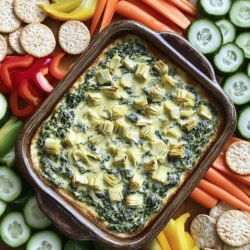 - 1 cup fresh spinach, chopped - 1 cup canned artichoke hearts, drained and chopped - 1/2 cup Greek yogurt - 1/2 cup cottage cheese - 1/4 cup shredded mozzarella cheese - 1 clove garlic, minced - 1 tablespoon lemon juice - 1 teaspoon olive oil - Salt and pepper to taste - 1/4 teaspoon red pepper flakes (optional for heat) This healthy spinach artichoke dip uses fresh and simple ingredients. The chopped spinach and artichoke hearts give it a great base. I love using fresh spinach because it adds vibrant color and nutrients. The canned artichoke hearts are easy and add a nice texture. For the creamy part, I mix Greek yogurt and cottage cheese. This combo keeps the dip light but still rich. The yogurt adds tang, while cottage cheese brings a nice creaminess. I also throw in some shredded mozzarella for that classic cheesy flavor. To enhance the taste, I add minced garlic, which gives a lovely aroma. A splash of lemon juice brightens everything up. Olive oil adds richness and helps blend the ingredients together. Don’t forget to season with salt, pepper, and optional red pepper flakes for some heat. You can find the full recipe to make this delicious dip easily. - Preheat your oven to 350°F (175°C). - In a medium bowl, combine chopped spinach and artichoke hearts. - In a separate bowl, mix Greek yogurt, cottage cheese, minced garlic, lemon juice, and olive oil until smooth. - Fold the cheese mixture into the spinach and artichoke mixture. - Add shredded mozzarella cheese and blend until combined. - Season with salt, pepper, and optional red pepper flakes before transferring to a baking dish. - Bake for 25-30 minutes until hot and golden. This simple process gives you a creamy, healthy spinach artichoke dip. You can find the full recipe in the previous sections. Enjoy your delicious dip with some sliced veggies or whole-grain crackers! You can tweak this dip to fit your needs. For a creamier texture, swap Greek yogurt with low-fat sour cream. This change keeps the dip smooth and tasty. If you want a vegan version, use dairy-free cheese instead. It melts nicely and adds a great flavor. Cooking this dip is simple but can be improved. Broil it for a few minutes at the end. This makes the top bubbly and golden. Always serve it warm to enjoy the best flavor and texture. When hot, the dip is creamy and perfect for dipping. For serving, I love to pair this dip with sliced veggies. Carrots, cucumbers, and bell peppers add a crunchy contrast. Whole-grain crackers also work great. You can top the dip with fresh herbs like parsley or chives. This adds color and extra taste. Check out the full recipe for more ideas on how to enjoy this dip! {{image_2}} You can adapt this dip to fit your diet. If you want a low-carb option, try using cream cheese instead of cottage cheese. Cream cheese gives the dip a rich texture while keeping carbs low. For those who are vegan, you can use cashew cream and nutritional yeast. This combination adds creaminess and a cheesy flavor without any animal products. To switch things up, consider adding sun-dried tomatoes for an Italian twist. They add a sweet and tangy flavor that brightens the dip. If you like spice, incorporate diced jalapeños. They bring a nice kick that makes the dip exciting and fun. You can adjust the amount based on how spicy you want it. You can serve this dip in different ways. For a refreshing option, mix it together and serve it cold without baking. This is great for hot days or as a quick snack. Another fun idea is to transform the dip into stuffed mushrooms. Fill mushroom caps with the mixture and bake them for a tasty bite. You can also use it to make grilled quesadillas. Spread the dip on tortillas, add some cheese, and grill until crispy. This adds a new twist to your usual dip. For the full recipe, check out the provided details. Store your Healthy Spinach Artichoke Dip in an airtight container. It stays fresh for up to 3 days in the fridge. Make sure to let it cool before you store it. This helps keep the dip's creamy texture. To reheat, you can use the oven. Set it to 350°F and heat the dip until it's warm throughout. If you're in a hurry, the microwave works too. Just use short bursts of heat to warm it up. You can freeze the dip if you want to save some for later. Place it in an airtight container and freeze it for up to 2 months. When you're ready to enjoy it again, thaw the dip overnight in the fridge before reheating. This keeps the flavor and texture just right. Yes, you can make this dip in advance. Just prepare the dip and store it in the fridge. When you are ready to serve, bake it until hot and bubbly. Yes, this dip is gluten-free. All the ingredients listed are naturally gluten-free. However, you should check the cracker choices you use for serving. To add some heat, you can use more red pepper flakes. Alternatively, mix in chopped jalapeños for an extra kick. Adjust according to your taste for the perfect spicy touch. You learned how to make a healthy and tasty spinach artichoke dip. Fresh ingredients blend well with dairy to create a smooth, flavorful mix. Don’t forget the tips for swapping ingredients and adding your own twists. You can store, reheat, or even freeze this dip for later. This dish makes a great snack or party favorite. Feel free to try new flavors and serving ideas. Enjoy every bite of this simple, yet delicious dip!