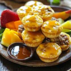 To make McGriddle Muffins, you need the right base. Here are the must-have dry ingredients: - 1 cup all-purpose flour - 1/2 cup cornmeal - 2 tablespoons sugar - 1 tablespoon baking powder - 1/2 teaspoon salt These ingredients make the muffins light and fluffy. The cornmeal adds a nice texture. Next, we add the wet ingredients to bring it all together. You need: - 1 cup milk - 1 large egg - 1/4 cup melted butter - 4 tablespoons maple syrup These wet ingredients help create a moist muffin. Maple syrup gives a sweet touch that pairs beautifully with savory flavors. Now for the fun part! Let’s boost the flavor with some tasty additions: - 1/2 cup cooked sausage, crumbled - 1/2 cup shredded cheddar cheese - 4 slices cooked bacon (optional) The sausage and cheese make each bite rich and savory. If you love bacon, add it on top for extra crunch and flavor. You can find the Full Recipe above for detailed steps. First, set your oven to 375°F (or 190°C). This temperature helps the muffins rise well. Next, grease the muffin tin with butter or cooking spray. You can also line it with muffin liners for easy clean-up. In a large bowl, combine the following dry ingredients: - 1 cup all-purpose flour - 1/2 cup cornmeal - 2 tablespoons sugar - 1 tablespoon baking powder - 1/2 teaspoon salt Whisk these together until they are mixed well. Make sure there are no clumps. This step is key for a smooth batter. In a separate bowl, mix these wet ingredients well: - 1 cup milk - 1 large egg - 1/4 cup melted butter Stir until everything is fully blended. This will add moisture to your muffins. Slowly pour this mixture into the dry ingredients. Now, gently stir the wet and dry mixes together. Be careful not to overmix. Fold in: - 1/2 cup cooked sausage, crumbled - 1/2 cup shredded cheddar cheese - 4 tablespoons maple syrup Divide this batter evenly into the muffin tins, filling each cup about two-thirds full. For an extra treat, you can add a slice of cooked bacon on top of each muffin. Bake for 15 to 18 minutes. Check for doneness by inserting a toothpick. If it comes out clean, your muffins are ready. Let them cool for a few minutes before serving warm with extra maple syrup. For the full recipe, check the detailed instructions above. To make your McGriddle muffins fluffy, avoid overmixing. When you mix the wet and dry ingredients, stir gently. This keeps the muffins light and airy. If you like bacon, add a slice on top. It gives a nice crunch and salty flavor. For a fun presentation, stack the muffins on a large plate. Add a small bowl of maple syrup for dipping. You can also garnish with fresh fruit like strawberries or blueberries. For drinks, serve with coffee or orange juice. Both pair well with the sweet and savory taste of the muffins. To adjust the sweetness, add more or less sugar. If you want a different flavor, try vanilla extract or cinnamon. If you have dietary restrictions, use gluten-free flour instead of all-purpose. You can swap milk for almond milk or any dairy-free option. These easy changes will keep your muffins tasty and fun. {{image_2}} You can spice up your McGriddle muffins with fun flavors. For sweet options, try adding blueberries or chocolate chips. These fruits and treats give a nice burst of flavor. They also add a lovely color to your muffins. For savory additions, mix in chopped peppers or onions. These veggies bring a tasty crunch. They complement the sausage and cheese well. Experimenting with flavors makes each batch unique. If you need gluten-free muffins, use gluten-free flour. Almond flour or coconut flour are great choices. They can make your muffins soft and tasty. For those who want dairy-free options, swap milk with almond or oat milk. You can also use dairy-free butter. These swaps keep the muffins rich and moist without dairy. If you want smaller snacks, try making mini muffins. Use a mini muffin tin for bite-sized treats. It’s a fun way to enjoy these muffins at any time. You can adjust the muffin tin size to fit your needs. Just remember that bake time may change. Check them often to avoid burning. To keep your McGriddle muffins fresh, store them in an airtight container. You can refrigerate them for up to five days. If you want to keep them longer, freeze the muffins. Wrap each muffin in plastic wrap, then place them in a freezer bag. This method keeps them moist and tasty. When you want to enjoy your muffins again, reheating is key. For the best results, microwave each muffin for about 15-20 seconds. This keeps them soft and warm. If you prefer the oven, preheat it to 350°F (175°C). Heat the muffins for about 10 minutes. This method helps them stay moist and delicious. McGriddle muffins are best when fresh, but they can last. In the fridge, they stay good for five days. In the freezer, they can last for up to three months. Always check for any signs of spoilage, like mold or off smells. Enjoy your homemade treats at their best! Yes, you can prepare these muffins ahead of time. For best results, mix the dry and wet ingredients separately. Store the dry mix in one bowl and the wet mix in another, both covered. When you are ready to bake, just combine them. You can also bake them a day ahead. Store baked muffins in an airtight container. They stay fresh for about two days at room temperature. To check if your muffins are done, look for a golden brown color on top. Insert a toothpick into the center of one muffin. If it comes out clean, they are ready. If it has batter on it, give them a few more minutes. You can also gently press the top. It should spring back if they are done. You can find most ingredients at your local supermarket. Look for all-purpose flour, cornmeal, and sugar in the baking aisle. Milk, eggs, and butter are in the dairy section. For sausage and cheese, check the meat and dairy areas. If you prefer online shopping, try websites like Amazon or grocery delivery services. They often have all these ingredients. Each muffin has about 200 calories. They contain 8 grams of fat, 25 grams of carbs, and 6 grams of protein. The cheese and sausage add flavor and protein. If you want lower calories, you can use less cheese or sausage. You can also swap out some butter for applesauce to make them lighter. Check the full recipe for more details on nutrition. You now know how to make McGriddle Muffins from scratch. We covered the essential ingredients, mixing methods, tips for success, and ways to customize your muffins. Remember, the key is to avoid overmixing and to have fun experimenting with flavors. Enjoy serving them warm with your favorite sides. These muffins are versatile, so feel free to get creative. Whether for breakfast or a snack, they will surely please. Keep this guide handy for the next time you're ready to bake!