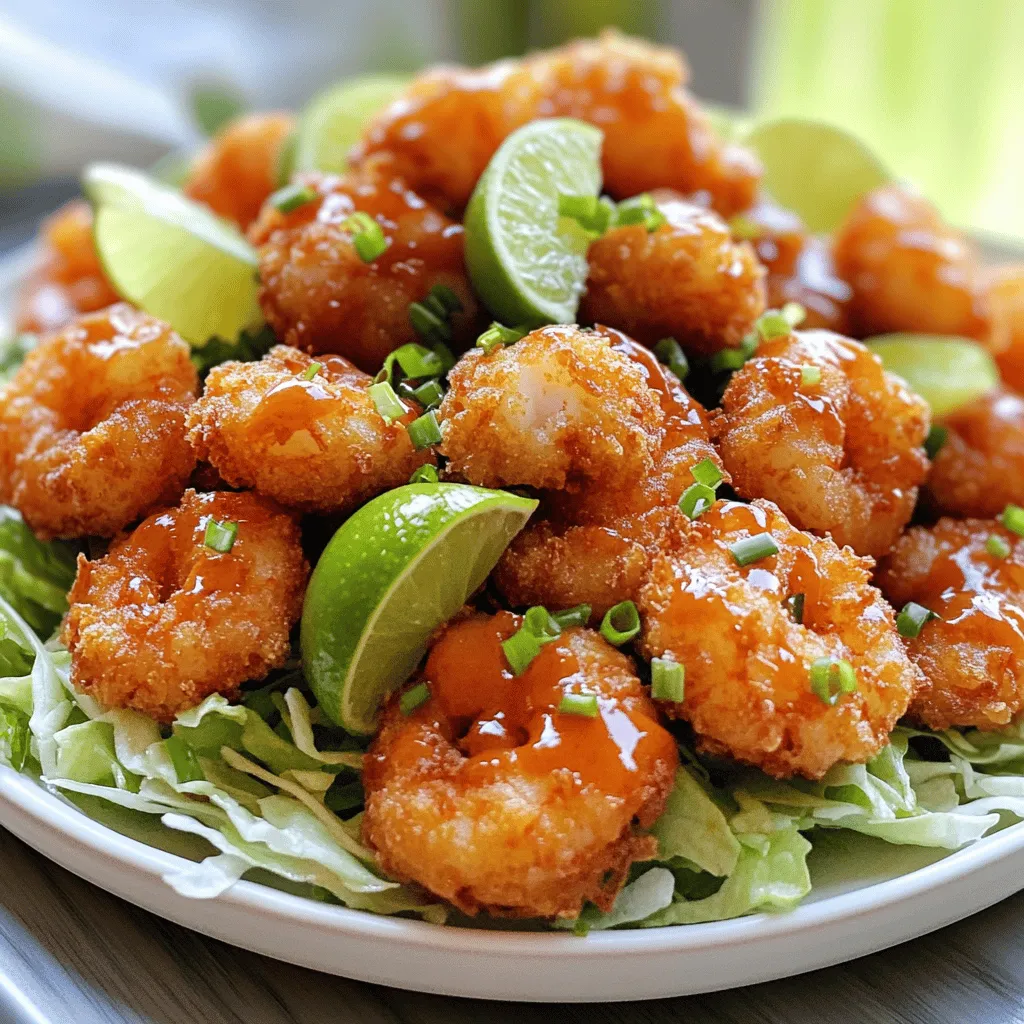 To make Bang Bang Shrimp, gather these key ingredients: - 1 pound large shrimp, peeled and deveined - 1 cup cornstarch - 1 cup buttermilk - 1 cup Panko breadcrumbs For the Bang Bang sauce, you will need: - 1/2 cup mayonnaise - 1/4 cup sweet chili sauce - 1 tablespoon Sriracha - 1 tablespoon lime juice - 1 teaspoon honey If you like it spicy, add: - 1/2 teaspoon cayenne pepper (optional for extra heat) These ingredients create a perfect blend of flavors. The shrimp get crispy from the cornstarch and Panko. The sauce adds a sweet and spicy kick. Don’t skip the buttermilk; it helps the coating stick well. You can find the full recipe in the article above. To make the Bang Bang sauce, start with a medium bowl. In this bowl, mix together: - 1/2 cup mayonnaise - 1/4 cup sweet chili sauce - 1 tablespoon Sriracha - 1 tablespoon lime juice - 1 teaspoon honey Whisk these ingredients until they blend into a smooth sauce. If you like more heat, add extra Sriracha to taste. This sauce gives the shrimp a sweet and spicy kick. First, rinse the shrimp under cold water. After rinsing, pat them dry using paper towels. This step is key to getting a crispy coating. Next, set up your breading station with three bowls. In the first bowl, add 1 cup of cornstarch. In the second bowl, pour 1 cup of buttermilk. In the third bowl, mix together: - 1 cup Panko breadcrumbs - 1 teaspoon garlic powder - 1 teaspoon paprika - 1 teaspoon salt - 1/2 teaspoon black pepper - 1/2 teaspoon cayenne pepper (optional for heat) This setup makes it easy to coat each shrimp. To bread the shrimp, dip each piece first in the cornstarch. Next, move it to the buttermilk, letting any excess drip off. Finally, coat it well in the seasoned Panko mixture. Make sure every shrimp is evenly coated for the best crunch. For frying, heat oil in a deep pan over medium-high heat until it reaches 350°F (175°C). Add the coated shrimp in small batches. Fry them for about 2-3 minutes on each side until they turn golden brown and crispy. Use a slotted spoon to transfer the shrimp to a paper towel-lined plate to drain any extra oil. After frying, toss the shrimp in the Bang Bang sauce until they are well coated. Place the shrimp on a serving dish. For added flair, garnish with chopped green onions or cilantro if you like. For the full recipe, check out the details above. Enjoy making this tasty dish! - Ensure shrimp are evenly coated. This is key for a great crunch. Dip shrimp in cornstarch, then buttermilk, and finally the Panko mix. Each step helps build layers. - Maintain oil temperature while frying. Heat oil to 350°F (175°C). If the oil is too cool, shrimp soak up oil. If it's too hot, they burn. Use a thermometer for best results. - Garnish with green onions or lime wedges. This adds color and brightness. A fresh touch makes your dish pop. - Serve over lettuce or with cucumber slices. This adds crunch and freshness. It makes your plate look inviting. - Avoid overcrowding the frying pan. Fry shrimp in batches. Overcrowding lowers the oil temperature, leading to soggy shrimp. - Do not skip the drying step. Pat shrimp dry before breading. Wet shrimp will not hold the breading well, which can lead to a messy outcome. {{image_2}} For a healthier Bang Bang Shrimp, you can bake instead of fry. Baking gives you the same crispiness with less oil. Preheat your oven to 425°F (220°C). Place the breaded shrimp on a baking sheet lined with parchment paper. Bake for about 12-15 minutes, flipping halfway through. You can also use different proteins. Try chicken or tofu for a twist. These options are great for those who want a lighter meal. Want to spice things up? You can add different spices to the breading. Consider using cumin or chili powder for a unique flavor. For the sauce, switch up the sweet chili sauce with a mango or pineapple sauce. This change adds a fruity touch. To complete your meal, serve Bang Bang Shrimp with a side of rice or a fresh salad. A cool cucumber salad pairs nicely. It balances the heat and adds freshness. Bang Bang Shrimp can take on flavors from around the world. Just think of adding Asian elements like sesame oil or ginger. These add depth to your dish. Incorporate local ingredients too. If you live near the coast, use local shrimp for freshness. This not only supports local fishermen but enhances the dish’s taste. Explore these options to impress your guests with a unique Bang Bang Shrimp experience. For the full recipe, check the earlier section. To keep your Bang Bang shrimp fresh, follow these simple steps. First, let the shrimp cool down after cooking. Then, place leftovers in an airtight container. Store it in the fridge for up to three days. Always try to eat it sooner for the best taste. If you want to keep it longer, consider freezing. To freeze, use a freezer bag. Lay the shrimp flat in the bag. Remove as much air as possible before sealing. You can freeze it for up to two months. When reheating Bang Bang shrimp, you want to keep it crispy. The best method is to use an oven. Preheat your oven to 350°F (175°C). Place the shrimp on a baking sheet and heat for about 10 minutes. This helps restore the crunch. You can also use an air fryer for a quick reheat. Set it to 350°F and cook for about 5 minutes. For the Bang Bang sauce, you can microwave it. Place the sauce in a microwave-safe bowl. Heat in short bursts, about 15 seconds each time, and stir in between. This way, it warms evenly without cooking. You want to avoid overheating to keep the sauce smooth. For the full recipe, check the detailed instructions and tips to make your Bang Bang shrimp shine! Bang Bang Shrimp is a popular dish that hails from Asian cuisine. It often features crispy shrimp tossed in a creamy, spicy sauce. The dish gained fame in restaurants and has become a favorite for home cooks. The name "Bang Bang" comes from the bang of flavors that hit your taste buds. This dish showcases the perfect blend of crispy texture and zesty sauce. You can find its roots in Thai cuisine, where sweet chili sauce is a staple. Yes, you can prepare Bang Bang Shrimp in advance. To do this, cook the shrimp as directed and let them cool. You can store them in an airtight container in the fridge. When you're ready to serve, reheat the shrimp in the oven at 350°F (175°C) for about 10 minutes. This keeps them crispy. You can also make the Bang Bang Sauce ahead of time. Just store it in the fridge in a sealed container. Give it a good stir before serving. To add more heat to your Bang Bang Sauce, simply increase the Sriracha. You can add one more tablespoon for extra spice. Another option is to mix in some crushed red pepper flakes. This adds heat without changing the sauce's flavor too much. If you like a smoky flavor, try adding a bit of chipotle sauce. Adjust the spice level to match your taste. In this article, we explored how to create delicious Bang Bang Shrimp. We covered essential ingredients, step-by-step cooking methods, and handy tips. You learned how to make a tasty sauce and avoid common mistakes. Remember, you can customize this dish with spices or by choosing a healthier cooking method. Bang Bang Shrimp is fun to make and perfect for sharing. Whether for a meal or a snack, enjoy your cooking adventure!