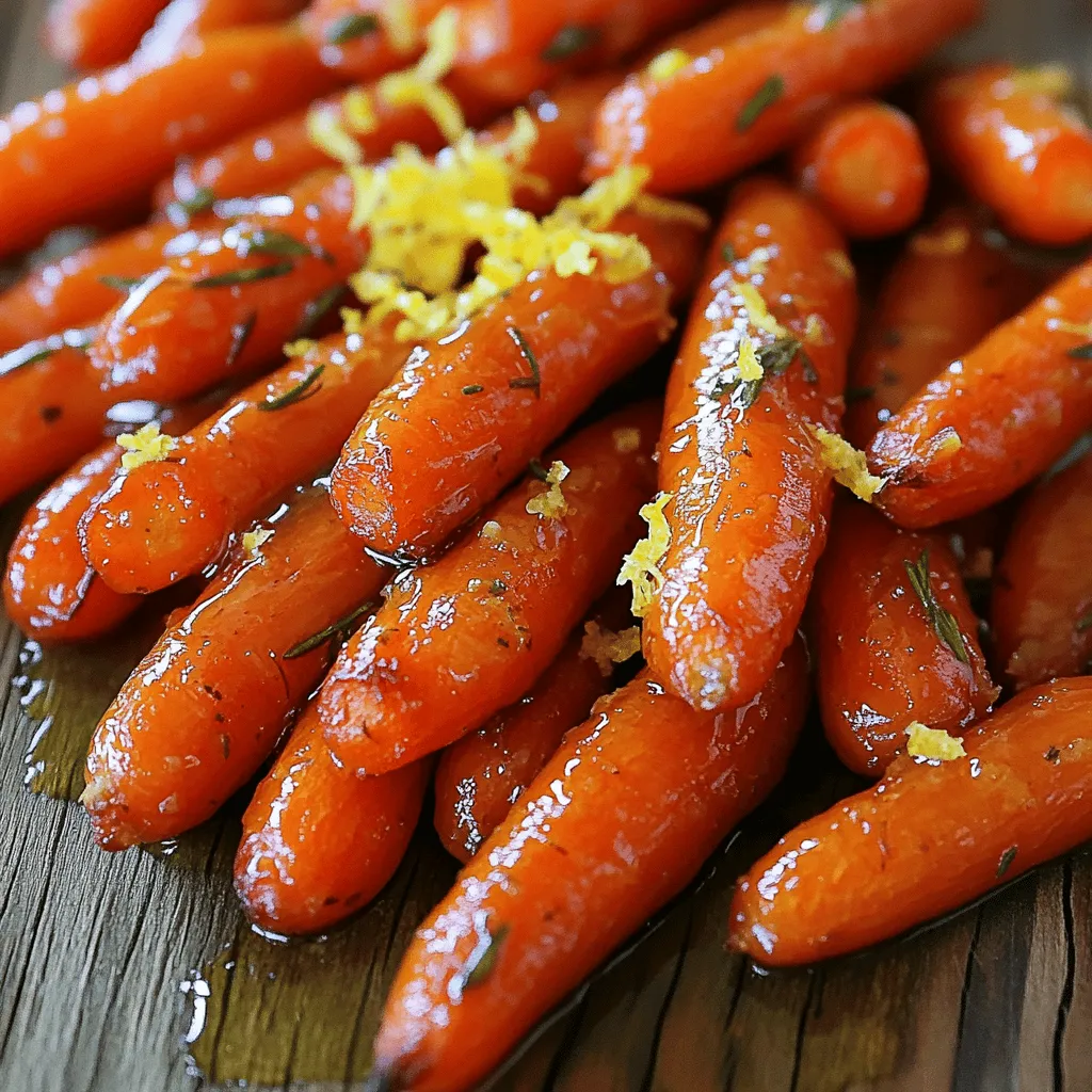 - 1 pound baby carrots, rinsed and trimmed - 3 tablespoons honey - 3 tablespoons olive oil - 4 cloves garlic, minced - 1 teaspoon fresh thyme leaves (or ½ teaspoon dried thyme) - Salt and pepper to taste - Lemon zest for garnish - Honey alternatives: agave syrup, maple syrup - Olive oil substitutions: vegetable oil, melted butter When I make honey garlic roasted carrots, I love using fresh baby carrots. They are sweet and tender. Rinsing and trimming them helps remove dirt and ensures they cook evenly. For the sweet glaze, I use honey. It adds a lovely touch. If you need a change, agave syrup or maple syrup works well too. They bring sweetness without losing flavor. Olive oil is my go-to for roasting. It helps the carrots caramelize nicely. But if you run out, vegetable oil or melted butter works too. Each option will still taste great. Garlic brings a rich flavor to the dish. I use fresh minced garlic for the best taste. You can also swap it with garlic powder in a pinch, but fresh is always better. Thyme adds a nice herbal note. I prefer fresh thyme leaves, but dried thyme will do. Just remember to use less when using dried, as it’s more potent. Salt and pepper are essential for balance. Add them to your taste. Lastly, lemon zest gives a bright finish. It makes the dish pop with freshness. With these ingredients, you can whip up a delicious side dish that everyone will love. For the full recipe, check out the detailed steps. - Preheat the oven to 400°F (200°C). - Line a baking sheet with parchment paper for easy cleanup. - In a large bowl, mix honey, olive oil, minced garlic, thyme, salt, and pepper. Whisk until it’s smooth. - Add the baby carrots to the bowl. Toss them well in the honey-garlic mixture. - Spread the carrots out in a single layer on the baking sheet. Roast them in the oven for 25-30 minutes. Stir them halfway through for even cooking. - When the carrots are tender and caramelized, take them out of the oven. - Drizzle any leftover honey-garlic sauce over the carrots. - For a fresh touch, sprinkle lemon zest on top before serving. For the full recipe, refer to the Honey Garlic Roasted Carrots section. To get that nice, sweet caramelization, follow these simple steps. First, make sure your oven is preheated to 400°F (200°C). This heat helps the carrots cook and brown well. Next, spread the carrots in a single layer on the baking sheet. This allows hot air to move around each carrot, giving you a perfect roast. Remember, if the carrots are crowded, they will steam instead of roast. Even coating with the honey-garlic mixture is crucial. When you mix the honey, olive oil, garlic, and spices, really toss the carrots well. You want each carrot to get a good amount of flavor. If some carrots have more sauce than others, they may not roast evenly. So, take your time mixing to achieve that delicious taste throughout. Honey garlic roasted carrots pair well with many dishes. They make a great side for roasted chicken, grilled fish, or even a hearty veggie main dish. The sweet and savory taste complements savory meals perfectly. For a stunning presentation, use a nice serving dish. Arrange the carrots in a colorful way. Drizzle any leftover sauce over the top and sprinkle some lemon zest for a pop of color and flavor. This small touch makes your dish look fancy and inviting. For the full recipe, check out the detailed instructions above. {{image_2}} You can elevate the taste of honey garlic roasted carrots with some simple tweaks. Adding spices like paprika, cumin, or cayenne can enhance the flavor. Each spice brings its own unique kick. For a sweet and smoky flavor, try smoked paprika. If you want some heat, a pinch of cayenne does the trick. Another fun idea is to incorporate nuts or seeds for crunch. Chopped walnuts or sunflower seeds add texture. Just sprinkle them on before serving. This mix of flavors and textures makes the dish even more enjoyable. You can also change how you cook honey garlic carrots for different flavors. Try grilling them for a smoky taste. Just toss the carrots in the honey-garlic mix and place them on the grill. They cook fast and get great grill marks. If you need a quick method, try using an Instant Pot. This method cooks the carrots fast and keeps them tender. Just add the carrots and the honey-garlic mix into the pot. Pressure cook for about 3 minutes, and you have a tasty side dish in no time! For the full recipe, check out the details above. To keep your honey garlic roasted carrots fresh, use airtight containers. Glass or plastic containers work well. Make sure they are sealed tightly. Store them in the fridge for up to four days. This way, you can enjoy them later without losing flavor. When you're ready to enjoy your leftovers, the best way to reheat them is in the oven. Preheat the oven to 350°F (175°C). Spread the carrots on a baking sheet. Bake for about 10-15 minutes. This method helps them stay crisp and warm. To avoid sogginess, don’t cover the carrots while reheating. If you’re short on time, you can use the microwave. Heat them in short bursts, stirring in between. Just be careful not to overdo it, or they may become mushy. For more details, check the Full Recipe for this tasty dish! Can I use other types of carrots? Yes, you can use other carrots. Regular carrots work well, too. Just cut them into similar sizes for even cooking. You can also try rainbow carrots for a colorful dish. How to make honey garlic roasted carrots vegan? To make this dish vegan, replace honey with maple syrup or agave syrup. This swap keeps the sweet taste while making it plant-based. You can use the same amount for the best flavor. Can I prepare this dish ahead of time? Yes, you can prep the carrots ahead of time. Just toss them in the honey-garlic mixture and store them in the fridge. Roast them just before serving for the best taste. What are the nutritional benefits of carrots? Carrots are rich in vitamins A, K, and C. They support eye health and boost your immune system. They are low in calories and high in fiber, making them great for digestion. How to tell if roasted carrots are done? Roasted carrots are done when they are tender and caramelized. You can test this by piercing them with a fork. If it goes in easily, they are ready. Look for a nice golden color, too. You learned how to make delicious honey garlic roasted carrots. We covered ingredients, cooking steps, and tips. You can swap honey for agave or use vegetable oil instead. Try these carrots with your favorite dishes for a tasty side. Remember the storage tips to keep leftovers fresh. Feel free to experiment with flavors or cooking methods to make it your own. Enjoy roasting!