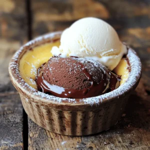 - ½ cup unsalted butter - 1 cup bittersweet chocolate chips - 2 large eggs - 2 large egg yolks - ½ cup granulated sugar - 2 tablespoons all-purpose flour - ¼ teaspoon salt - ½ teaspoon vanilla extract To make the perfect chocolate lava cake, gather these main ingredients first. The unsalted butter adds richness, while bittersweet chocolate chips give a deep, rich flavor. The eggs and egg yolks provide structure and creaminess. Granulated sugar balances the flavors, and all-purpose flour gives the cake its body. A touch of salt enhances the sweetness, and vanilla extract adds a warm aroma. - Powdered sugar for dusting - Ice cream or whipped cream for serving For a special touch, you can add powdered sugar on top. It adds a nice contrast to the rich chocolate. Serving the cake with ice cream or whipped cream makes it even better. The cold creaminess complements the warm, gooey center. Try these add-ins to elevate your dessert experience! For the complete recipe, check out the Full Recipe. - Preheat oven to 425°F (220°C). - Grease four ramekins with butter and place them on a baking tray. Prepping your oven and ramekins is key. Start by setting your oven to 425°F (220°C). This is the perfect temperature for baking. Next, grease your ramekins well. You want them slick so the cake comes out easily. Arrange them on a sturdy baking tray. This makes it easy to move them in and out of the oven. - Combine butter and chocolate chips in a microwave-safe bowl. - Microwave and stir until smooth. Now it’s time to melt the chocolate. Take a microwave-safe bowl and add unsalted butter and bittersweet chocolate chips. Microwave in short bursts, about 30 seconds at a time. Stir after each burst until it’s silky smooth. This step is vital. If the chocolate burns, it will ruin your cake. - Whisk eggs and sugar until fluffy. - Combine chocolate mixture with egg mixture. - Fold in dry ingredients. In a new bowl, crack two whole eggs and two egg yolks. Add granulated sugar into the bowl. Whisk them together until the mixture looks light and fluffy. This step adds air, making your cake rise nicely. Next, slowly pour the melted chocolate into this egg mixture. Stir gently to combine. Now, sift in all-purpose flour and salt. Carefully fold everything together until no dry bits remain. - Fill ramekins and bake for 12-14 minutes. - Let sit before inverting onto plates. Now comes the fun part! Fill each ramekin about three-quarters full with the batter. Place the tray in your preheated oven and bake for 12-14 minutes. The edges should be firm, but the center will be soft. After baking, let the cakes sit for about a minute. This helps them set. Then, carefully invert each ramekin onto a plate. Give a gentle tap to release the cake. For the full recipe, check out the detailed instructions provided. To get that perfect lava texture, timing is key. Bake your cakes for 12-14 minutes. Watch closely during the last few minutes. The edges should be firm, but the center must remain soft and jiggly. This is how you know your cake will ooze chocolate when you cut into it. Use four 6-ounce ramekins for baking. They are the right size for a perfect portion. Ramekins made from ceramic work best. Place them on a baking tray for easy handling. The tray helps catch any spills and makes it easy to move in and out of the oven. For the best experience, serve your lava cake with a scoop of vanilla ice cream or a dollop of whipped cream. The cold cream complements the warm, gooey center. For a fancy touch, dust the top with powdered sugar. You can also add fresh berries for color and flavor. A drizzle of chocolate sauce or caramel can elevate your dessert further. {{image_2}} To make a vegan chocolate lava cake, swap the butter for coconut oil or vegan butter. For eggs, use flax eggs or applesauce. These will help bind the batter. Choose dark chocolate that is dairy-free. Look for brands marked as vegan for the best results. For a gluten-free lava cake, replace all-purpose flour with almond flour or coconut flour. These options give the cake a nice texture. Brands like Bob’s Red Mill offer great gluten-free flour mixes. Check for certified gluten-free labels to avoid cross-contamination. You can make your lava cake even more special. Add a teaspoon of espresso powder to enhance the chocolate flavor. Orange zest adds a bright touch. For warmth, try adding a pinch of cinnamon or nutmeg. These spices will create a cozy vibe. To keep your chocolate lava cake fresh, store it in the fridge. Use a sealed container to prevent drying. Place a piece of plastic wrap directly on the cake before sealing. This method helps maintain the soft texture. Enjoy your leftover cake within three days for the best taste. You can freeze chocolate lava cakes for later. First, let them cool completely. Wrap each cake tightly in plastic wrap. Then place them in a freezer bag. This will prevent freezer burn. To thaw, move the cakes to the fridge overnight. For reheating, place them in a 350°F (175°C) oven for 10-12 minutes. This warms them up without drying them out. Enjoy your warm, gooey treat! Check out the Full Recipe for more tips. Yes, you can prepare the batter ahead of time. Store it in the fridge for up to 24 hours. When you are ready to bake, just fill the ramekins and bake. If you want to bake later, cover the filled ramekins with plastic wrap and chill. This keeps the batter fresh and ready. If you go this route, let them sit at room temperature for 15 minutes before baking. The most common reason is baking too long. If the center cooks fully, it won't ooze. Check the cakes at the 12-minute mark. The edges should be firm while the middle is soft. Another reason could be the oven temperature. Make sure it is accurate. Use an oven thermometer if needed. Ice cream is a classic choice. Vanilla, mint, or salted caramel flavors work great. Fresh berries add a nice touch too. They balance the rich chocolate. A strong espresso or coffee also pairs well. It enhances the chocolate flavor and adds depth. Look for firm edges and a soft center. The center should jiggle gently. If it looks too set, it may overbake. Another way is to check the time. Aim for 12 to 14 minutes in the oven. The right timing is key for that oozy center. In summary, you learned about the key ingredients and clear steps for making chocolate lava cake. We covered techniques for perfect texture, variations for dietary needs, and storage tips to keep your cakes fresh. Baking should be fun and rewarding, so don’t hesitate to experiment with flavors or serve them up with ice cream. Enjoy your baking, and create a dessert that impresses every time. You now have the tools to make it happen!