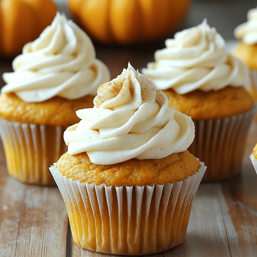 - 1 ½ cups all-purpose flour - 1 teaspoon baking powder - ½ teaspoon baking soda - ½ teaspoon salt - 1 tablespoon pumpkin spice - ½ cup unsalted butter, softened - 1 cup granulated sugar - 2 large eggs - 1 cup canned pumpkin puree - 1 teaspoon vanilla extract - ½ cup brewed coffee, cooled - 1 cup powdered sugar - 2 tablespoons cream cheese, softened - 1 tablespoon milk - Extra pumpkin spice for garnish To make these Pumpkin Spice Latte Cupcakes, you need a mix of dry and wet items. The dry ingredients create the base. Flour, baking powder, baking soda, salt, and pumpkin spice come together to form a cozy mix. Next, you prepare the wet ingredients. You will use butter, sugar, eggs, pumpkin puree, vanilla extract, and brewed coffee. Each plays a role in making your cupcakes moist and flavorful. Finally, for the frosting, you only need powdered sugar, cream cheese, milk, and a sprinkle of pumpkin spice. This frosting is smooth and pairs well with the cupcake's rich flavor. For the full recipe, follow the steps to create these delightful treats. - Preheat oven to 350°F (175°C). - Line muffin tin with cupcake liners. Start by preheating your oven. This step helps the cupcakes bake evenly. While the oven heats, prepare your muffin tin. Cupcake liners keep the cupcakes from sticking. - Combine dry ingredients in a bowl. - Cream butter and sugar, then add eggs and pumpkin puree. - Alternate adding dry ingredients and brewed coffee. In a medium bowl, mix the flour, baking powder, baking soda, salt, and pumpkin spice. This mix gives your cupcakes their signature flavor. In a large bowl, cream the softened butter and sugar. Mix them until light and fluffy. Then, add the eggs one at a time. Next, stir in the pumpkin puree. Now, combine the dry and wet ingredients. Alternate adding the dry mix and cooled brewed coffee. Start and end with the dry mix. This method keeps the batter smooth. - Fill cupcake liners with batter. - Bake for 18-20 minutes until done. - Cool in the pan and then wire rack. Spoon the batter evenly into the lined muffin tin. Fill each liner about two-thirds full. This gives them room to rise. Bake for 18 to 20 minutes. To check if they’re done, insert a toothpick in the center. If it comes out clean, they are ready. Let the cupcakes cool in the pan for five minutes. Then, move them to a wire rack to cool completely. This helps them stay moist and fluffy. For the full recipe, click here! To bake perfect Pumpkin Spice Latte Cupcakes, you must avoid overmixing the batter. Overmixing can make your cupcakes dense. Mix just until the ingredients blend together. Also, use room temperature ingredients. This helps the batter mix evenly and rise well. For the frosting, you need the right consistency. Add milk slowly to your cream cheese and powdered sugar. Mix until you achieve a smooth consistency that spreads easily. I recommend using a piping bag for neat application. It gives your cupcakes a professional look and makes them more fun to eat. To make your cupcakes pop, sprinkle extra pumpkin spice on top. It adds flavor and a nice touch. You can also consider topping with a chocolate or caramel drizzle. This will make your cupcakes even more delightful and tempting! {{image_2}} You can add chocolate chips to the batter for a richer taste. This adds a sweet and creamy touch that pairs well with pumpkin spice. You can also try different spices like nutmeg or extra cinnamon. These spices can change the flavor and make it unique. Instead of cream cheese frosting, you might use whipped cream. This gives a light and fluffy finish. If you want something different, try a maple frosting. The maple adds a sweet twist that complements the pumpkin flavor. Make your cupcakes stand out with themed cupcake liners. Using fall colors or fun patterns gives them seasonal appeal. You can also add crushed nuts or toffee bits on top. These toppings add texture and a nice crunch. Feel free to explore these variations to make your Pumpkin Spice Latte Cupcakes even more delightful! For the full recipe, check out the detailed steps above. Keep your cupcakes in an airtight container. This helps keep them fresh. Enjoy them best within 3-4 days. The flavors stay bright and tasty during this time. You can freeze unfrosted cupcakes for later use. This makes them perfect for a quick treat. To use, thaw them in the fridge overnight before serving. This keeps them moist and tender. If you want to warm a cupcake, use the microwave for a few seconds. This gives a cozy feel to each bite. You may need to re-frost them before serving. This makes them look fresh and inviting. - Use a 1:1 gluten-free flour blend instead of all-purpose flour. This swap keeps the texture light and fluffy. - Yes, but make sure to cook and puree the pumpkin first. This ensures the right moisture level and flavor. - Brew your favorite flavored or strong coffee for the best taste. It adds depth to the cupcakes. - Ensure proper mixing and measure ingredients accurately. Avoid overmixing, and your cupcakes will rise nicely. - Yes, make the cupcakes a day in advance and frost them before serving. They taste great when rested. This blog post walked you through making delicious pumpkin spice latte cupcakes. You learned about the right ingredients, mixing, baking, and icing. I shared tips to ensure perfect cupcakes and ideas for tasty variations. Store them well for freshness or freeze extras for later. Enjoy creating these treats for your friends and family. They will love them! Happy baking!