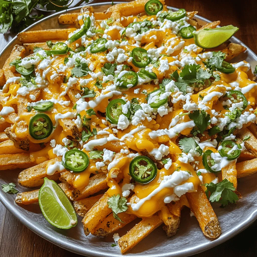 To make Voodoo Fries, you need a few key items. First, use 4 large russet potatoes. They have the right starch content for great fries. Next, grab 2 tablespoons of olive oil to help the fries crisp up. You will also need 1 cup of shredded cheddar cheese for that melty goodness. Add 1/2 cup of crumbled feta cheese for a tangy twist. Seasoning makes these fries pop! Use 1 teaspoon of smoked paprika for a deep flavor. Add 1 teaspoon of garlic powder and 1 teaspoon of onion powder for extra taste. The real kick comes from 1 teaspoon of cayenne pepper. Adjust this to fit your spice level. Don’t forget to sprinkle salt to taste. This simple mix of spices will elevate your Voodoo Fries. Want to make your Voodoo Fries even better? Consider adding some fun toppings. Sliced jalapeños give a spicy crunch. Fresh cilantro adds a bright flavor. Drizzle 1/2 cup of sour cream mixed with 1 tablespoon of lime juice on top for creaminess. These toppings make each bite special and fun! For the full recipe, click here. Start by washing four large russet potatoes. Cut them into thin fries. I like to keep the skin on for extra flavor. In a big bowl, toss the fries with two tablespoons of olive oil. Add one teaspoon of smoked paprika, garlic powder, onion powder, and cayenne pepper. Sprinkle salt to taste. Mix well until all fries are coated. This step brings out the spices’ flavors. Preheat your oven to 425°F (220°C). Line a baking sheet with parchment paper for easy cleanup. Spread the fries out on the sheet. Make sure they are in a single layer. Overcrowding can make them soggy. Bake the fries for 25-30 minutes. Flip them halfway through for even cooking. Look for a golden-brown color and crispy texture. This is key for great Voodoo Fries. When the fries are done, take them out of the oven. Sprinkle one cup of shredded cheddar cheese on top. Return them to the oven for five minutes. Wait until the cheese melts nicely. While that’s happening, make the voodoo dressing. In a small bowl, mix half a cup of sour cream with one tablespoon of lime juice. Set it aside. Once the cheese is melted, top the fries with half a cup of crumbled feta cheese, sliced jalapeños, and chopped cilantro. Drizzle the voodoo dressing over the top. Your spicy and flavorful snack delight is ready to enjoy! Choosing the right potatoes is key. I like using russet potatoes for Voodoo fries. They have a high starch content, giving you that fluffy inside. Look for firm potatoes without any green spots or bruises. A good potato should feel heavy for its size. This tells you it’s fresh and has enough moisture. To get those fries crispy, follow these tips. First, cut the potatoes evenly. This ensures they cook at the same rate. Rinse them in cold water to remove excess starch. After rinsing, dry them well with a clean towel. Moisture can make fries soggy. Toss the fries in olive oil and seasonings, then spread them out on the baking sheet. Avoid crowding them. Air needs to flow around each fry. For different tastes, you can change the spices. If you like it mild, reduce the cayenne pepper. You can add more garlic powder for a stronger flavor. For a smoky touch, try adding smoked paprika. If you want a fresh twist, sprinkle lime juice over the finished fries. You can also mix in different cheeses or toppings based on your mood. The Full Recipe gives you a great base, but feel free to experiment! {{image_2}} If you love spice, add more cayenne pepper. Start with two teaspoons instead of one. You can also use hot sauce. A few dashes will add heat. For an extra kick, top the fries with sliced jalapeños. This makes your Voodoo Fries even spicier and more exciting. Making Voodoo Fries vegetarian is simple. Just skip the feta cheese or use a plant-based cheese instead. For a vegan option, replace sour cream with a dairy-free yogurt. You can still enjoy all the great flavors without meat or dairy. Try adding avocado slices for creaminess. Not a fan of cheddar? You can use mozzarella or pepper jack cheese. Both melt well and add different flavors. For a stronger taste, consider blue cheese. If you want a twist, try goat cheese. Each cheese gives a unique touch to your Voodoo Fries. For the full recipe, check out the Voodoo Fries section earlier in this article. After enjoying your voodoo fries, let them cool down. Place the fries in an airtight container. Store them in the fridge for up to three days. This helps keep them fresh and tasty. When you're ready to eat your leftover fries, reheating is key. Preheat your oven to 375°F (190°C). Spread the fries on a baking sheet. Bake for about 10-15 minutes. This keeps them crispy. You can also use an air fryer at 350°F (175°C) for about 5 minutes. This method works great to bring back their crunch. If you want to save voodoo fries for later, freezing is a good option. Let them cool completely. Spread them on a baking sheet in a single layer. Freeze for about 1 hour. Once frozen, transfer them to a freezer bag. They can last up to three months. When you're ready to eat, bake them straight from the freezer. Adjust the cooking time, adding a few extra minutes to ensure they heat through. Voodoo Fries are a fun and spicy snack. They start with crispy fries. You season them with spices like smoked paprika and cayenne. Then, you add melted cheese and fresh toppings. These toppings can include jalapeños and cilantro. The mix of flavors makes them a tasty treat. You can find Voodoo Fries at some food trucks and casual restaurants. They often serve them as a side or snack. However, making them at home is easy and fun. You can find all the ingredients at your local grocery store. This way, you can enjoy them anytime. Yes, you can! Making Voodoo Fries in an air fryer is simple. Just follow the same steps for seasoning. Then, place the fries in the air fryer basket. Set the temperature to 400°F (200°C) and cook for about 15-20 minutes. Shake the basket halfway for even cooking. This method gives you crispy fries with less oil. You can easily adapt Voodoo Fries for various diets. If you want a vegan version, skip the cheese or use a plant-based cheese. For a gluten-free option, just ensure your spices are gluten-free. You can also adjust the spice level by adding less cayenne or using milder spices. Feel free to experiment with toppings to make them your own! In this blog post, we explored the tasty world of Voodoo Fries. We covered key ingredients, from potatoes to spices, and shared step-by-step cooking tips. Don't forget the optional toppings for extra flavor! You learned how to store leftovers and even freeze them for later. Voodoo Fries can fit many diets with easy swaps. Enjoy trying these tips to make your fries better. There’s no limit to the fun you can have with this dish!