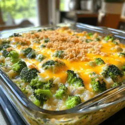 - 1 cup uncooked rice (white or brown) - 2 cups broccoli florets (fresh or frozen) - 2 cups cheddar cheese, shredded - 1 can (10.5 oz) cream of mushroom soup (or homemade equivalent) - 1 cup milk - 1/2 cup onion, finely chopped - 1/2 cup bell pepper, finely chopped (any color) - 1 teaspoon garlic powder - 1 teaspoon onion powder - Salt and pepper to taste - 1/2 cup breadcrumbs (optional for topping) - 2 tablespoons olive oil For those with dietary needs, you can make this dish gluten-free. Use gluten-free rice and find a gluten-free cream soup. I recommend brands like Pacific Foods for a great soup option. If you want a healthier twist, try brown rice instead of white. It adds a nice nutty flavor and holds up well in the casserole. For the cheese, I suggest using a good quality cheddar. Brands like Tillamook or Cabot provide rich taste and melt well. You can also mix in some mozzarella for extra creaminess. If you're looking for a dairy-free option, try using cashew cream and a dairy-free cheese. This mix of ingredients makes the casserole creamy and full of flavor. It’s a comfort food that feels special while being simple to prepare. You can find the full recipe [here]. To start, cook the rice as the package says. You can use white or brown rice. This part is simple. While the rice cooks, chop the onion and bell pepper. Heat olive oil in a large skillet over medium heat. Add the onion and bell pepper, and cook them until soft, which takes about five minutes. Next, toss in the broccoli florets. Cook them for three to four minutes until they’re bright green and tender. Once everything is cooked, grab a large mixing bowl. Combine the rice, sautéed veggies, cream of mushroom soup, milk, garlic powder, onion powder, and half of the shredded cheddar cheese. Mix all the ingredients well. Don’t forget to add salt and pepper to taste. This mixture should be creamy and packed with flavor. Now, preheat your oven to 350°F (175°C). Grease a 9x13 inch baking dish with cooking spray or oil. Pour your rice mixture into the baking dish, spreading it out evenly. Sprinkle the remaining cheddar cheese on top. If you like a crunchy topping, add breadcrumbs now. Bake the casserole in the preheated oven for 25 to 30 minutes. You want the cheese to be bubbly and golden brown. When done, remove it from the oven and let it sit for five to ten minutes before serving. This allows it to set and makes it easier to serve. Enjoy your cheesy broccoli rice casserole! You can find the full recipe [Full Recipe]. To make your cheesy broccoli rice casserole shine, start with the rice. Use a rice cooker for perfectly cooked rice. If you don’t have one, follow package instructions closely. Rinse the rice before cooking to remove extra starch. This helps keep the rice fluffy. Next, let’s talk about the broccoli. If you use fresh broccoli, steam it just until bright green. For frozen broccoli, thaw and drain well. This keeps the casserole from getting watery. For the cheese melt, shred your cheese instead of using pre-shredded. Pre-shredded cheese has anti-caking agents that prevent it from melting smoothly. You want that gooey, stretchy cheese in every bite. One common mistake is overcooking the broccoli. It should be tender, but still crisp. If you cook it too long, it can get mushy in the casserole. Another mistake is not mixing well. Make sure all the ingredients are evenly combined. This ensures each spoonful is packed with flavor. To avoid a soggy casserole, do not skip draining excess liquid from the vegetables. Also, don’t cover the casserole while baking. This allows steam to escape and keeps your topping crispy. For the best results, follow these tips and tricks. You’ll end up with a creamy and flavorful dish that everyone will love! For the full recipe, check out the [Full Recipe]. {{image_2}} You can mix things up with different veggies in your casserole. Try adding peas, carrots, or corn. These add color and flavor. You can also swap the broccoli for cauliflower if you prefer. For cheese, cheddar is a classic, but you can use mozzarella or gouda too. Each cheese gives a unique taste. If you want a twist, add some cream cheese for extra creaminess. Instead of cream of mushroom soup, try cream of chicken or a homemade cream sauce. These choices can change the whole dish. If you need a gluten-free option, use gluten-free rice and a gluten-free cream soup. This way, everyone can enjoy it. For a vegan version, replace the cheese with a plant-based cheese and use coconut milk instead of regular milk. You can also skip the cream soup or make a vegan one. If you're watching carbs, use cauliflower rice instead of regular rice. This swap cuts down on carbs and keeps it tasty. These variations let you enjoy the dish while sticking to your diet. To keep your cheesy broccoli rice casserole fresh, follow these easy steps. First, let the casserole cool completely after baking. This helps prevent condensation in your storage container. Transfer the cooled casserole to an airtight container. You can refrigerate it for up to four days. For longer storage, freeze the casserole. Wrap it tightly in plastic wrap and then in aluminum foil. This will protect it from freezer burn. When stored properly, your casserole can last for about three months in the freezer. When you want to enjoy your leftover casserole, reheating is key. Preheat your oven to 350°F (175°C). Place the casserole in a baking dish. Cover it with foil to keep moisture in. Heat for about 20 to 25 minutes or until it is hot. If you prefer the microwave, place a portion on a microwave-safe plate. Heat it in short bursts of 1 minute, stirring in between. To keep the casserole moist, add a splash of milk before reheating. This will help restore creaminess and keep it delicious. What can I serve with cheesy broccoli rice casserole? You can serve this casserole with a simple salad or garlic bread. Both pair well with its creamy flavor. You might also enjoy it with grilled chicken or fish for a complete meal. The casserole is rich and filling, so lighter sides work best. Can I make this recipe ahead of time? Absolutely! You can prepare the casserole a day before. Just cover it and store it in the fridge. When you are ready, bake it straight from the fridge. It may need a few extra minutes in the oven. How do I know the casserole is done? The casserole is done when the cheese is bubbly and golden brown. A knife inserted in the center should come out hot. If you see steam rising, it’s ready to enjoy! Can I use leftover rice for this recipe? Yes, leftover rice works great! It saves time and adds extra flavor. Just make sure to break up any clumps before mixing it in. This will help it combine well with the other ingredients. For the full recipe, check the detailed steps listed above. You learned how to make a delicious cheesy broccoli rice casserole. We covered the best ingredients, step-by-step instructions, and tips for perfect results. You now know how to store leftovers and avoid common mistakes. This dish is easy to modify for different diets. Remember, adding your twist can make it special. Enjoy your cooking, and share this tasty recipe with others who love comfort food!