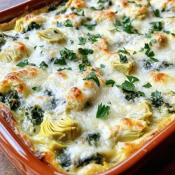 - 1 cup fresh spinach, chopped - 1 cup canned artichoke hearts, drained and chopped Fresh spinach brings a bright green color and a subtle, earthy taste. Artichoke hearts add a unique, tangy flavor that pairs well with spinach. These two ingredients form the base of our dip, providing a healthy touch to a rich dish. - 1 cup cream cheese, softened - ½ cup sour cream - ½ cup mayonnaise - 1 cup shredded mozzarella cheese - ¼ cup grated Parmesan cheese Cream cheese gives the dip a rich, creamy base. Sour cream and mayonnaise add tanginess and depth. Mozzarella melts beautifully, creating a gooey texture. Parmesan adds a sharp, nutty flavor that enhances the overall taste. Together, these dairy components create a smooth and flavorful mix. - 2 cloves garlic, minced - 1 teaspoon onion powder - Salt and pepper to taste - Fresh parsley for garnish Garlic adds a bold and savory punch, while onion powder brings sweetness. Salt and pepper balance the flavors, making the dip pop. Garnishing with fresh parsley not only adds color but also a hint of freshness to every bite. For the full recipe, check out the instructions. Enjoy your cooking! - Preheat your oven to 350°F (175°C). - In a large mixing bowl, combine cream cheese, sour cream, and mayonnaise. - Stir in spinach, artichokes, mozzarella, Parmesan, garlic, onion powder, salt, and pepper. - Ensure all ingredients are well combined. - Transfer the mixture to a baking dish and spread evenly. - Bake for 25-30 minutes until golden and bubbly. Making spinach artichoke dip is a fun process. You start with the oven, preheating it to 350°F. This warms up your kitchen and gets the dip ready to cook. Next, you take a big bowl. In it, mix cream cheese, sour cream, and mayonnaise. This is the base of your dip. You want it smooth and creamy. Now comes the fun part. Add in the spinach and artichokes. You can use fresh or canned artichokes. Then, sprinkle in the mozzarella and Parmesan cheese. Don’t forget the minced garlic and onion powder. A pinch of salt and pepper brings the flavors alive. Mix it all together. It should look like a thick, creamy blend. When you’re ready, grab a baking dish. Pour your mixture in and spread it evenly. This helps it cook nicely. Pop the dish into the oven. Let it bake for about 25 to 30 minutes. You’ll know it’s done when the top is golden and bubbly. This step-by-step guide leads to a creamy and flavorful spinach artichoke dip that everyone will love. For the complete details, check out the Full Recipe. To make your dip creamy, use room temperature cream cheese. This helps it mix smoothly. Taste your dip as you go. You can adjust the salt and pepper for your liking. A little spice can make it more fun! Make your dip look great by garnishing with fresh parsley. It adds color and freshness. Serve your dip in a nice dish for special events. It makes the food feel fancy and inviting. I love to pair this dip with crispy tortilla chips. They add crunch that complements the smooth dip. You can also serve it with pita bread or fresh veggies. Sliced carrots and cucumbers are refreshing options. Enjoy with your favorite dippers for a tasty snack! {{image_2}} You can make spinach artichoke dip even more fun with some easy changes. - Use Greek yogurt in place of sour cream or mayonnaise. - Substitute low-fat cheese for a lighter version. These swaps keep the dip creamy but cut some calories. Greek yogurt adds protein, making the dip good for you. - Add jalapeños for a spicy kick. - Incorporate different herbs like basil or dill. These extras can change the taste and make it exciting. Jalapeños add heat, while herbs give a fresh twist. - Try adding sun-dried tomatoes for an Italian twist. - Mix in cooked, crumbled bacon for a meaty variation. Sun-dried tomatoes bring a rich flavor, perfect for Italian lovers. Bacon adds a smoky taste that many enjoy. Explore these variations to find your favorite style of spinach artichoke dip. For the full recipe, check the section above. Store leftovers in an airtight container in the fridge. This keeps the dip fresh and tasty. You can enjoy it for up to three days. Make sure to cool it down before sealing it. Reheat in the oven at 300°F (150°C) to maintain texture. This method warms the dip evenly. If you’re in a hurry, microwave it in short intervals. Check and stir it to avoid hot spots. Freeze in portions for easy reheating later. This way, you can enjoy a quick snack anytime. Thaw overnight in the fridge before reheating. Make sure to heat it well before serving for the best taste. Follow the ingredients and step-by-step instructions given above. Start with mixing the cream cheese, sour cream, and mayonnaise. Then, add the spinach and artichoke hearts. Finally, mix in the cheeses and seasonings. This blend creates a rich and creamy dip. Serve with tortilla chips, crackers, or sliced vegetables. Tortilla chips add a nice crunch. Crackers provide a sturdy base. Fresh veggies like carrots or cucumbers offer a healthy option. Yes, prepare it ahead and bake just before serving. This makes it easy to enjoy at parties. Just remember to let it cool slightly before serving. Yes, as long as you use gluten-free dippers. Check the labels on your chips or crackers. Many brands offer gluten-free options that pair well. Yes, ensure it's thawed and well-drained before use. Frozen spinach saves time and has good flavor. Just squeeze out any excess water to keep the dip creamy. Nutritional value can vary; refer to specific ingredients used for accurate info. The dip is rich in cheese and cream, so it’s best enjoyed in moderation. For the most accurate count, check the ingredients in the Full Recipe. This blog post shows how to make a delicious spinach artichoke dip. We covered fresh ingredients, step-by-step instructions, and tips for perfecting your dip. You can even explore healthy alternatives or fun variations. Remember to store leftovers properly for future enjoyment. With these tips, you can impress your friends and family at your next gathering. Enjoy making and sharing this tasty treat!