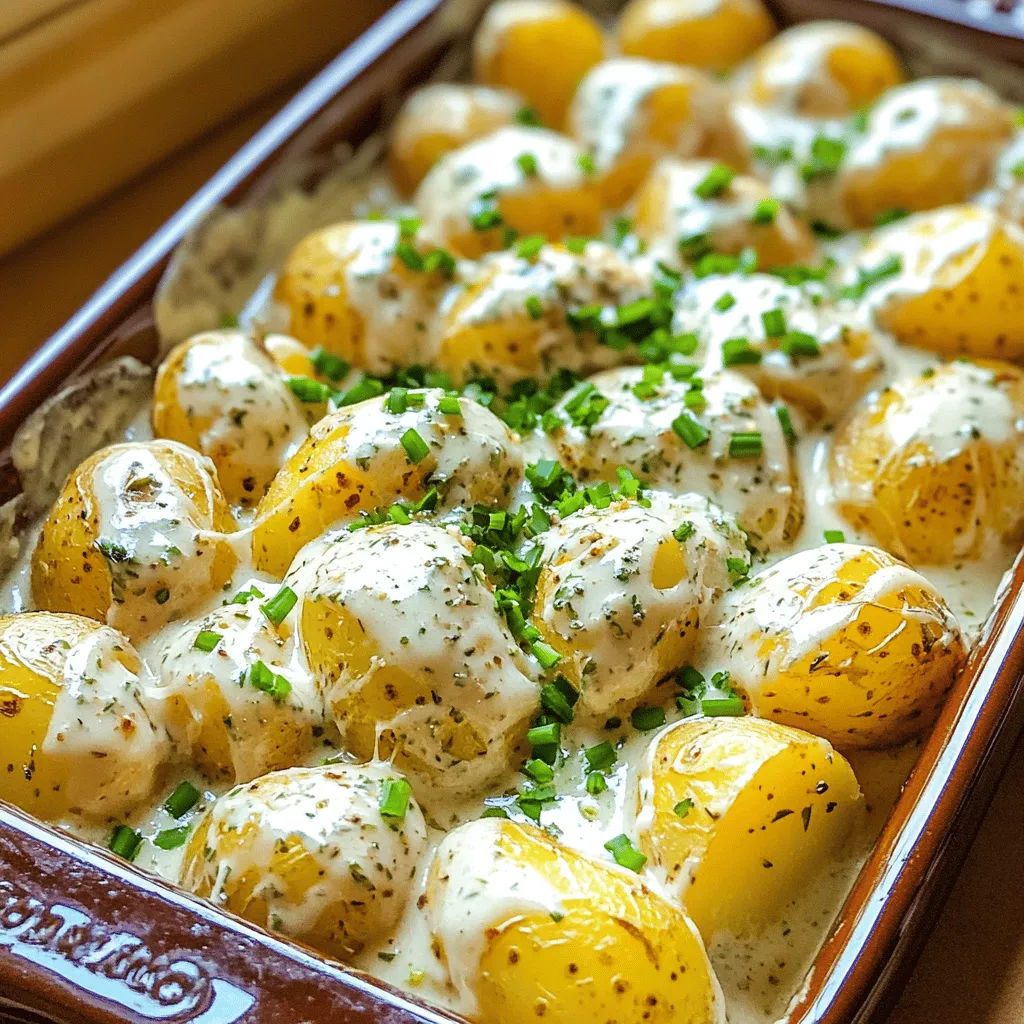 To make Easy Creamy Garlic Sauce Baby Potatoes, gather these items: - 500g baby potatoes, washed and scrubbed - 4 cloves garlic, minced - 1 cup heavy cream - 2 tablespoons butter - 1 teaspoon dried thyme - 1 teaspoon dried parsley - Salt and black pepper to taste - Fresh chives, chopped (for garnish) Here’s a quick look at the measurements: - Baby Potatoes: 500 grams equals about 1.1 pounds. This amount serves about four people. - Garlic: Four cloves add a strong, rich flavor. - Heavy Cream: One cup gives the sauce its creamy texture. - Butter: Two tablespoons make the sauce rich and smooth. - Dried Thyme and Parsley: One teaspoon each adds earthy flavors. - Salt and Pepper: Use to taste for the perfect seasoning. - Chives: Fresh chives add a bright touch when serving. For the best results, follow these tips: - Potatoes: Choose firm, unblemished baby potatoes. They should be uniform in size to cook evenly. - Garlic: Fresh garlic will give the best flavor. Avoid pre-minced garlic. - Cream: Use high-quality heavy cream. It affects the sauce's richness. - Herbs: If possible, use fresh thyme and parsley for more vibrant flavors. Dried herbs are great too, especially when you don’t have fresh on hand. - Chives: Use fresh chives for garnish. They add color and a mild onion flavor. For a full list of instructions, check out the Full Recipe. To make Easy Creamy Garlic Sauce Baby Potatoes, follow these simple steps. First, start by boiling the baby potatoes. Place them in a large pot and cover them with water. Add a pinch of salt to the water to enhance flavor. Bring it to a boil over medium-high heat. Once boiling, cook for about 15-20 minutes. You want them tender but not mushy. Check if they are done by piercing them with a fork. If the fork goes in easily, they are ready. Next, let’s make the garlic sauce. In a large skillet, melt the butter over medium heat. Once it’s melted, add the minced garlic. Sauté it for about 1-2 minutes. You want it fragrant, but be careful not to let it burn. A burnt garlic can spoil the sauce. After that, reduce the heat to low. Pour in the heavy cream and mix it well with the garlic. This will create a rich and creamy base for our sauce. Now it’s time to add some herbs. Sprinkle in the dried thyme and dried parsley. Don’t forget to season with salt and black pepper to taste. Stir everything gently and let it simmer for about 3-4 minutes. This helps the sauce thicken slightly and allows the flavors to blend. Finally, add the boiled baby potatoes to the skillet. Toss them in the creamy garlic sauce until they are fully coated. Let them cook together for another 2-3 minutes. This step helps the potatoes soak up all that delicious flavor. The total cooking time for this dish is about 30 minutes. Here’s a breakdown: - Boiling Potatoes: 15-20 minutes - Making Sauce: 10 minutes - Combining and Coating: 2-3 minutes Using medium heat is key for both boiling and making the sauce. It ensures that the potatoes cook evenly and the garlic does not burn. You can easily tell when the potatoes are done. Use a fork to pierce one. If it slides in smoothly, they are tender. If you feel resistance, cook them a bit longer. Remember, overcooking can turn them mushy. It’s best to check them a few minutes before the time is up to avoid this. For the best results, stick to the recipe. You can find the full recipe above to guide you through these steps. Enjoy your creamy garlic sauce baby potatoes! To boost the flavor of your creamy garlic sauce baby potatoes, try these tips: - Use fresh garlic: Fresh garlic gives a stronger, better taste than jarred garlic. - Add cheese: Stir in grated Parmesan for a rich, savory flavor. - Introduce heat: Add a pinch of red pepper flakes for a spicy kick. - Experiment with herbs: Fresh herbs like basil or rosemary can add new notes to your dish. Here are a few mistakes to steer clear of: - Overcooking the potatoes: If you cook them too long, they can become mushy. Aim for tender but firm potatoes. - Burning the garlic: Garlic cooks fast. Keep an eye on it to avoid a bitter taste. - Skipping the seasoning: Don’t forget the salt and pepper! They help enhance all the flavors. - Not letting the sauce thicken: Allow your sauce to simmer a bit longer for that perfect creamy texture. Having the right tools makes cooking easier: - Large pot: For boiling the baby potatoes. - Skillet: A wide skillet works best for making the sauce. - Wooden spoon: Great for stirring without scratching your pan. - Potato masher: If you want a creamier texture, a masher can help blend the potatoes with the sauce. These tips will help you create the best creamy garlic sauce baby potatoes. Remember, cooking is all about experimenting and finding what you love! For the complete recipe, check out the [Full Recipe]. {{image_2}} You can easily change the recipe to fit what you have. If you don't have heavy cream, use half-and-half or whole milk. This will give you a lighter sauce. For a dairy-free option, try coconut milk or a plant-based cream. If you can't find baby potatoes, regular potatoes work too. Just chop them into smaller pieces. You can even use sweet potatoes for a sweet twist. Want to mix it up? Add different herbs for new flavors. For a spicy kick, toss in red pepper flakes. You can also use fresh herbs like basil or rosemary. These add freshness and depth. If you prefer a tangy taste, squeeze some lemon juice into the sauce. It brightens the dish and adds a zesty note. Try adding cheese for a richer flavor. Grated Parmesan or feta works great! These creamy garlic sauce baby potatoes shine on their own. But they also pair well with various dishes. Serve them alongside grilled chicken or fish for a complete meal. They also go well with roasted veggies. For a cozy night, serve them with a warm salad. Don’t forget to drizzle extra garlic sauce on top for added flavor. You can find the full recipe for these delightful potatoes linked above! To keep your creamy garlic sauce baby potatoes fresh, place them in an airtight container. You can store them in the fridge for up to 3 days. Make sure the potatoes are cool before sealing the container. This helps keep the sauce creamy and tasty. Reheating the potatoes is easy. You can use the microwave or the stovetop. For the microwave, place them in a safe dish. Heat in short bursts, stirring in between, until warm. If using the stovetop, add a splash of cream or water to the skillet. Heat over low until warmed through, stirring gently. You can freeze creamy garlic sauce baby potatoes, but the texture may change. To freeze, let them cool completely. Then, place them in a freezer-safe bag or container. They can last up to 2 months in the freezer. When ready to eat, thaw in the fridge overnight before reheating. For best results, use the full recipe soon after making it. Yes, you can use larger potatoes. Just cut them into smaller pieces. This helps them cook evenly. Make sure to adjust the cooking time. Larger chunks may take longer to soften. Aim for bite-sized pieces for the best texture. To make the sauce vegan, replace heavy cream with coconut cream or cashew cream. Use vegan butter instead of regular butter. Both options give a rich taste without dairy. You can still add garlic and herbs for flavor. The vegan sauce will be creamy and delicious. These baby potatoes pair well with many dishes. Try serving them with grilled chicken or fish. They also go great with roasted vegetables. For a full meal, add a fresh salad on the side. You can find more ideas in the Full Recipe. In this article, I covered how to make creamy garlic sauce baby potatoes. We explored the key ingredients and their measurements, highlighting tips for selecting quality items. I detailed step-by-step cooking instructions, including timing and signs of doneness. I shared helpful tips to enhance flavor and avoid common mistakes. I also offered variations, storage advice, and answered frequently asked questions. Overall, cooking these potatoes can be simple and fun. With the right ingredients and techniques, you can create a tasty dish that impresses anyone. Enjoy your cooking adventure!