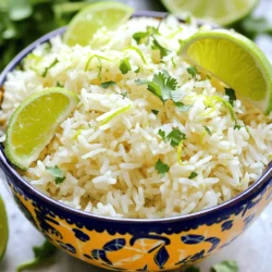 - 1 cup jasmine rice - 1 cup coconut milk - 1/2 cup water - Zest of 1 lime - 2 tablespoons lime juice - 1 tablespoon sugar (optional) - 1/4 teaspoon salt - Fresh cilantro for garnish - Lime wedges for serving Coconut lime rice brings tropical joy to your table. The blend of jasmine rice, creamy coconut milk, and zesty lime creates a dish bursting with flavor. You’ll need jasmine rice for its fragrant and fluffy texture. Coconut milk adds a sweet, rich taste. Water helps balance out the coconut milk. Lime zest and juice give a bright, fresh kick. If you want a touch of sweetness, add sugar. A pinch of salt rounds out the flavors. Garnish with fresh cilantro for a pop of color and taste. Serve with lime wedges to squeeze on top. This simple list ensures a delightful side dish that pairs well with many meals. You can find the full recipe for this coconut lime paradise rice above. Happy cooking! - Rinse the rice under cold water. This step helps wash away excess starch. You want the water to run clear. - Combine the rinsed rice with coconut milk, water, lime zest, lime juice, sugar, and salt in a medium saucepan. This mix gives the rice a rich flavor. - Bring the mixture to a boil over medium-high heat. Stir it occasionally to prevent sticking. - Once boiling, reduce the heat to low and cover the saucepan. This traps steam and cooks the rice evenly. - Let it simmer for about 15-18 minutes. The rice should be tender, and the liquid will be absorbed. Do not lift the lid during this time. - After cooking, remove the saucepan from heat. Let it sit covered for another 5 minutes. This steaming step helps make the rice fluffy. - Fluff the rice gently with a fork. This separates the grains and adds air. - Transfer the rice to a serving bowl and garnish it with fresh cilantro. This adds color and flavor. - Serve with lime wedges on the side. A squeeze of lime adds a zesty kick to every bite. For the full recipe, check out Coconut Lime Paradise Rice 🥥. To get fluffy rice, rinsing is key. Rinsing removes excess starch. This helps the rice grains separate while cooking. Rinse the rice under cold water until the water runs clear. This step makes a big difference! Next, pay attention to your cooking time. Bring your rice mixture to a boil first. Then, lower the heat and cover it. Let it simmer for about 15 to 18 minutes. Avoid lifting the lid during this time. The steam helps cook the rice perfectly. You can boost the flavor of your coconut lime rice easily. Try adding spices like cumin or coriander. Fresh herbs like mint or basil also work well. These can add a nice twist to the dish. If you like a sweeter taste, consider adding sugar. Just one tablespoon can enhance the overall flavor. Adjust it based on your taste. Feel free to experiment to find your perfect balance. Garnishing is important for a lovely look. Fresh cilantro adds a pop of green and a fresh taste. You can also add lime wedges on the side. This gives your dish an appealing and bright look. For serving, use a nice bowl. This makes your rice stand out. You can also layer it with colorful veggies for a great contrast. Make your plate as eye-catching as it is tasty! For the full recipe, check the [Full Recipe]. {{image_2}} In summer, I love to add fresh vegetables to coconut lime rice. Try adding bell peppers, corn, or peas for color and crunch. These veggies bring a bright taste that feels light and refreshing. You can also toss in some diced tomatoes for a pop of sweetness. In winter, I prefer comfort versions. Adding roasted root vegetables like sweet potatoes or carrots gives warmth to the dish. You can also stir in some spinach or kale for a healthy boost. The creamy coconut pairs so well with these hearty flavors. If you want a vegan version, you’re in luck! This recipe is already vegan-friendly. Just make sure your coconut milk is labeled vegan, and you're good to go. For those who need gluten-free options, this rice dish fits the bill perfectly. Jasmine rice is naturally gluten-free. Always check your coconut milk for gluten-free labels to ensure safety. Coconut lime rice pairs well with many main dishes. It’s great with grilled chicken, shrimp, or fish. The zesty flavors enhance the taste of these proteins. For a complete meal, serve it with light salads or grilled vegetables. A fresh cucumber salad or a simple avocado salad can balance the richness of the rice. You can find the Full Recipe [here](#). To keep your coconut lime rice fresh, store it in an airtight container. This helps prevent moisture loss and keeps flavors intact. You can refrigerate it for up to 3 days. If you notice any unusual smells or colors, it's best to toss it out. When you're ready to enjoy your leftovers, reheating is easy. The best methods include using a microwave or stovetop. If using a microwave, add a splash of water to keep it moist. Stir halfway through to heat evenly. On the stovetop, add a bit of coconut milk or water in a pan over low heat. Stir often to avoid drying out the rice. This keeps your coconut lime rice fluffy and flavorful. Yes, you can freeze coconut lime rice! To do this, let it cool completely before transferring it to a freezer-safe bag. Squeeze out as much air as possible. It can last up to 2 months in the freezer. When you're ready to eat, thaw it in the fridge overnight. To reheat, follow the same instructions as above, adding a bit of liquid to maintain moisture. Enjoy your tasty rice anytime! For the full recipe, check out the [Full Recipe]. How to fix overcooked coconut lime rice? If your coconut lime rice is overcooked, don't worry! You can try a couple of fixes. First, add a little water to the rice. Stir gently and let it sit covered for a few minutes. This helps the rice absorb moisture. If it’s too sticky, spread it out on a baking sheet. Cool it in the fridge for about 15 minutes. This can help separate the grains. Can I substitute different types of rice? Yes, you can use other rice types! Jasmine rice is great for its aroma and softness, but you can use basmati or long-grain rice. Just remember to adjust the cooking time and liquid amounts. Brown rice also works but needs more water and a longer cooking time. Caloric content and serving sizes One serving of coconut lime rice is about one cup. It has roughly 250 calories. This may vary based on the coconut milk used. Use light coconut milk for fewer calories. Health benefits of coconut and lime Coconut provides healthy fats that can boost energy. Lime adds vitamin C, which is great for your immune system. Together, they create a tasty and nutritious dish. Can I add protein to this dish? Absolutely! You can add shrimp, chicken, or tofu for extra protein. Cook the protein in a separate pan and stir it into the rice just before serving. This makes it a complete meal. Ideas for vegan substitutions in the recipe If you want to keep it vegan, that’s easy! Use plant-based coconut milk. You can also add beans or lentils. They provide protein and fiber, making the dish hearty and healthy. For the full recipe, check out Coconut Lime Paradise Rice 🥥. In this post, we explored how to make a delicious coconut lime rice dish. We covered the ingredients, cooking methods, and tips for achieving fluffy rice. Remember to add your favorite herbs and spices for extra flavor. You can adjust the recipe for seasons and dietary needs, making it easy to enjoy year-round. Proper storage and reheating methods ensure your leftovers stay fresh and tasty. With these insights, you can create a dish that delights every time. Enjoy the cooking!