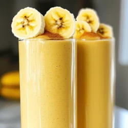 - 2 ripe bananas, sliced - 2 tablespoons creamy peanut butter - 1 cup almond milk (or any preferred milk) - 1 tablespoon honey or maple syrup (optional, for added sweetness) - 1/2 cup plain yogurt (for creaminess) - 1/2 teaspoon vanilla extract - 1/4 teaspoon cinnamon (optional, for a hint of spice) - Ice cubes (optional, for chilled smoothie) The main stars of this smoothie are ripe bananas and creamy peanut butter. Ripe bananas are sweet and soft, giving the smoothie a nice texture. Peanut butter adds a rich taste and healthy fats. You can use almond milk, but any milk works well. If you want a sweeter drink, add honey or maple syrup. Plain yogurt makes it super creamy. You can also add vanilla and cinnamon for extra flavor. - Blender - Measuring cups and spoons - Glasses for serving You need a good blender to mix everything smoothly. Measuring cups help you get the right amounts. Finally, grab some tall glasses to serve your tasty treat. This is the time to gather all your ingredients and tools. With these items ready, you can whip up a delicious Peanut Butter Banana Smoothie in no time! For the full recipe, refer to the detailed instructions provided. Start by slicing your ripe bananas. Use a sharp knife to cut them into thin rounds. This makes it easier for the blender to mix them smoothly. Next, measure out your peanut butter and milk. For this recipe, you need 2 tablespoons of creamy peanut butter and 1 cup of almond milk. You can also use any milk you prefer. Now, it’s time to blend! Combine the sliced bananas, peanut butter, almond milk, and any other ingredients in your blender. This includes yogurt, honey or maple syrup, vanilla extract, and cinnamon if you want. Blend everything on high speed until it's smooth and creamy. If you like your smoothie thicker, add some ice cubes. Blend again until it reaches your desired consistency. Once blended, pour the smoothie into tall glasses. This recipe makes two servings, so you can share or save some for later. For a fun touch, you can garnish with a sprinkle of cinnamon or a few banana slices on top. This makes your drink look even more inviting! Enjoy your creamy peanut butter banana smoothie right away. For the full recipe, be sure to check the earlier section! To get the right texture, you can add ice. This makes the smoothie cold and thick. If you want it creamier, add more yogurt. Try using different types of milk too. Almond milk works well, but you can use oat milk or cow’s milk if you prefer. You can boost flavor by adding extras. Protein powder gives it a healthy kick. Cocoa powder adds a rich taste, too. If your smoothie is not sweet enough, try honey or maple syrup. Taste as you go, and adjust until it’s just right. You can prep this smoothie ahead of time. Just slice the bananas and store them in a bag. Keep them in the freezer for later. When you’re ready, blend with the other ingredients. If you store it in the fridge, drink it within a day. The smoothie is best fresh, but it can last a bit longer if needed. {{image_2}} You can easily change the taste of your smoothie. Try adding berries for a fruity twist. Berries like strawberries or blueberries add color and nutrients. You can also use different nut butters. Almond or cashew butter can give a new flavor. Experiment and see what you like best! If you want a dairy-free or vegan option, simply swap the yogurt for plant-based yogurt. Almond milk works great too! For those watching their sugar, you can skip the honey or maple syrup. The ripe bananas already add natural sweetness. Want to make your smoothie even healthier? Incorporate spinach or kale for extra vitamins. This change won't alter the taste much at all. You can also add chia seeds or flaxseeds. These seeds boost fiber and omega-3 fatty acids, making your drink even more nutritious. This Peanut Butter Banana Smoothie is easy to adjust based on your tastes and needs. Don't be afraid to mix and match! For the full recipe, check out the Creamy Peanut Butter Banana Bliss section. To store your peanut butter banana smoothie, pour it into a sealed jar or container. Keep it in the fridge for up to 24 hours. The smoothie may separate a bit. To fix this, just shake or stir it well before drinking. If you want to keep it longer, freeze it in ice cube trays. Once frozen, transfer the cubes to a zip-top bag. This way, you can blend them later for a quick treat! If your smoothie has been in the fridge and isn’t smooth, don’t worry! Just add a little almond milk back into the blender. Then blend on high until it is creamy again. This makes sure you enjoy the same great taste as when you first made it. To thicken your smoothie, you can adjust the ingredients. Here are some tips: - Add more yogurt for creaminess. - Use less almond milk to limit liquid. - Include ice cubes to make it colder and thicker. - Blend longer to whip in air, which adds volume. Experiment with these options until you find your perfect thickness. Yes, you can easily substitute the yogurt. Here are some alternatives: - Use dairy-free yogurt for a vegan option. - Try silken tofu for a creamy texture. - Applesauce can add moisture without dairy. - Skip it entirely for a lighter drink. Choose what fits your diet best and enjoy. This smoothie can work as a meal replacement. It packs a good mix of nutrients: - Bananas provide energy and potassium. - Peanut butter adds protein and healthy fats. - Yogurt gives calcium and probiotics. Overall, this smoothie is rich in calories, so it's filling. Adjust the quantities to meet your hunger needs. For the full recipe, check out the Creamy Peanut Butter Banana Bliss section. This blog post covers how to make a delicious Peanut Butter Banana Smoothie. We explored key ingredients, equipment needed, and simple steps for preparation. I shared tips for the perfect taste and texture, along with fun variations to try. Plus, I included storage advice and answered common questions. Enjoy creating your smoothie masterpiece! With these easy steps, you can blend, sip, and savor a healthy treat anytime. The key is to experiment and find your perfect mix. Happy blending!