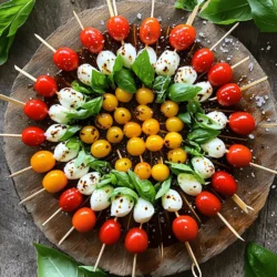 For tasty Mini Caprese Skewers, you need fresh ingredients. Here’s what you will need: - 1 pint cherry tomatoes - 8 oz fresh mozzarella balls (bocconcini) - Fresh basil leaves These fresh ingredients bring vibrant colors and flavors to your skewers. The cherry tomatoes add a sweet burst. The mozzarella offers a creamy texture. The basil gives a fresh, herbal note. Together, they create a classic Italian taste. You can enhance your skewers with some simple extras. Here are a few options: - 2 tablespoons balsamic glaze - 1 tablespoon extra virgin olive oil - Salt and pepper, to taste The balsamic glaze adds a tangy sweetness. The olive oil boosts the flavor and makes it richer. A sprinkle of salt and pepper can bring out the best in these simple ingredients. You don’t need much to make these skewers. Here’s what you will need: - Skewers (6-inch) - A plate or serving platter The skewers hold everything together. You can use a plate for a nice display. A fun idea is to use a jar to stand them up. This makes for a beautiful presentation at your gathering. For the complete cooking process, check the Full Recipe. Start by washing the cherry tomatoes. Use cold water to rinse them well. After rinsing, dry them gently with a paper towel. This step helps to keep the tomatoes fresh and clean. Next, take the fresh mozzarella balls out of the package. If they are packed in water, drain them well. Now, grab fresh basil leaves. Look for bright, green leaves without brown spots. Take a skewer and thread on one cherry tomato first. Next, add a basil leaf. Then, slide on a mozzarella ball. Repeat this until the skewer is filled. Aim for three cherry tomatoes, two basil leaves, and two mozzarella balls per skewer. Leave space at the bottom for easy handling. This order creates a lovely balance of flavors. Place your finished skewers on a serving platter. You can arrange them in a fan shape. For a fun touch, stand them up in a jar or glass. This adds height and makes them look appealing. Drizzle extra virgin olive oil over the skewers, then add balsamic glaze. Finish with a sprinkle of salt and pepper. This enhances the taste and makes them pop. You can find the complete steps in the Full Recipe. To keep your Mini Caprese Skewers fresh, use the best ingredients. Look for ripe cherry tomatoes and fresh mozzarella. Fresh basil adds a burst of flavor. Buy them close to your gathering. Store these items in the fridge until you are ready to use them. This helps keep them crisp and tasty. When making these skewers, assembly matters. Thread the cherry tomato first. This helps keep the skewer stable. Next, add a basil leaf. Then, follow with a mozzarella ball. Repeat until the skewer is full. Aim for a mix of colors and textures. This adds to the visual appeal. You can also use different sizes of skewers. Shorter skewers work well for snacks. Longer ones are great for larger gatherings. To elevate the taste, consider adding more layers. You can sprinkle some crushed red pepper for heat. A pinch of garlic powder adds depth. Try using flavored oils like basil-infused olive oil. Drizzle balsamic glaze generously for sweetness. Each ingredient enhances the overall flavor. Experiment with combinations until you find your favorite. Pair your skewers with a nice wine or sparkling water for a refreshing touch. For the full recipe, check out the details above. {{image_2}} Making gluten-free mini Caprese skewers is easy. All the main ingredients are naturally gluten-free. Use cherry tomatoes, mozzarella, and basil. Drizzle with balsamic glaze and olive oil. Just ensure any dressings or sauces are gluten-free. This way, everyone can enjoy them without worry. For a vegetarian option, keep the original recipe as it is. The fresh mozzarella adds a creamy touch. If you want a vegan twist, swap mozzarella for marinated tofu or avocado. Both options add creaminess and flavor without dairy. Use a vegan balsamic glaze for a complete plant-based dish. Get creative with your skewers! You can swap cherry tomatoes for roasted peppers or artichoke hearts. Green olives can replace mozzarella for a briny kick. Add fresh mint instead of basil for a unique flavor. Experiment with different cheese types, like feta or goat cheese, for varied tastes. Each swap changes the dish's profile, making it fun to try new combinations. For the full recipe, check out the detailed steps provided earlier. If you have leftover skewers, store them in the fridge. Place them in a sealed container. This keeps them fresh and tasty. Enjoy them within two days for the best flavor. If you notice any moisture, add a paper towel to absorb it. You can freeze some ingredients, but not the skewers. Freeze cherry tomatoes or mozzarella balls separately. Place them in freezer bags and remove as much air as possible. Use them in sauces or soups later. Basil does not freeze well, so use it fresh. For the best storage, use airtight containers. Glass containers work well, but plastic ones are fine too. Make sure the lid seals tightly. If you want to enjoy your skewers later, this method helps keep them fresh. For the full recipe, check the section above. You can store Mini Caprese Skewers in the fridge for up to two days. Keep them in an airtight container. This helps maintain their freshness. If you leave them out, they may spoil quickly. Yes, you can make Mini Caprese Skewers a few hours before your event. Just assemble them and chill them in the fridge. This way, they are ready when guests arrive. However, I recommend adding the balsamic glaze right before serving for the best taste. Mini Caprese Skewers pair well with light dishes. Try serving them with grilled chicken or fish. A fresh salad can also complement these skewers nicely. You could even add some crusty bread. These options make a balanced meal. For more ideas, check the Full Recipe for inspiration! In this post, we explored how to make delicious mini Caprese skewers. We covered fresh ingredients, assembly steps, and tips for perfect skewers. I shared variations for different diets and provided storage info to keep your creations fresh. Remember, using quality ingredients enhances flavor. Try new twists for your skewers and enjoy their fun presentation. You can impress your friends and family with these easy snacks. Enjoy this tasty treat and make it your own!