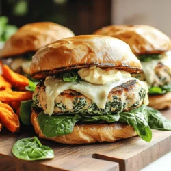For the base of your burgers, you'll need: - 1 lb ground chicken - 1 cup fresh spinach, finely chopped - ½ cup white cheddar cheese, shredded - 1 garlic clove, minced These main ingredients create a juicy, flavorful patty. Ground chicken keeps it light, while spinach adds freshness and color. The white cheddar gives a creamy, sharp flavor that pairs perfectly with the chicken. To enhance the taste, use these seasonings and condiments: - ½ teaspoon onion powder - ½ teaspoon smoked paprika - 1 teaspoon salt - ½ teaspoon black pepper - 1 tablespoon olive oil - ¼ cup mayonnaise - 1 tablespoon lemon juice These seasonings bring depth and warmth to your burgers. Smoked paprika adds a hint of smokiness, while the aioli made from mayonnaise and lemon juice adds a zesty kick. For a fun touch, consider these garnishes: - Lettuce leaves - Tomato slices Adding these garnishes not only makes your burger look great but also adds texture and flavor. The crisp lettuce and juicy tomato balance the rich flavors of the chicken and cheese. For the full recipe, check out [Full Recipe]. To start, gather your ingredients for the chicken mixture. In a large bowl, combine: - 1 lb ground chicken - 1 cup fresh spinach, finely chopped - ½ cup white cheddar cheese, shredded - 1 garlic clove, minced - ½ teaspoon onion powder - ½ teaspoon smoked paprika - 1 teaspoon salt - ½ teaspoon black pepper Mix these ingredients using your hands. You want to blend them well, but don’t overdo it. The goal is to keep the chicken light and fluffy. Next, shape the mixture into four patties, each about ¾ inch thick. Heat 1 tablespoon of olive oil in a grill pan or skillet over medium heat. Once the oil is hot, place the patties in the pan. Cook them for about 5-6 minutes on each side. You want a nice golden crust. Check that the internal temperature reaches 165°F to ensure they are fully cooked. While the patties cook, mix ¼ cup mayonnaise with 1 tablespoon lemon juice to make a quick aioli. Toast your whole wheat burger buns until they are lightly browned. To assemble, spread the aioli on the bottom half of each bun. Place a cooked chicken patty on top, and add lettuce leaves and tomato slices. Finish with the top half of the bun. Serve immediately for a fresh, tasty meal. For the full recipe, check out the complete guide above. For the best chicken burgers, use a grill or cast-iron skillet. Both methods give a nice sear. Preheat your cooking surface well. This step helps the burgers cook evenly and keeps them juicy. Don't crowd the pan. If you add too many patties, they will steam instead of sear. A smooth, moist texture is key for chicken burgers. Use fresh ground chicken for a tender bite. Mix in finely chopped spinach and white cheddar cheese. These ingredients add moisture and flavor. Avoid overmixing. This can make the burgers tough. Shape the patties gently. Aim for about ¾ inch thick for even cooking. You can prep these burgers ahead of time. Form the patties and place them on a baking sheet. Freeze them for about an hour, then transfer to a freezer bag. This method prevents them from sticking together. They can last in the freezer for up to three months. When ready to cook, just thaw and grill as per the full recipe. {{image_2}} You can switch up the cheese for extra flavor. Try gouda or feta for a tangy kick. If you prefer a milder taste, mozzarella works well too. For greens, kale or arugula can bring a fresh twist. These choices keep your burgers exciting and tasty. Chicken isn’t your only option. Ground turkey is a leaner choice. It can give you a similar flavor. If you want something heartier, try using ground beef or pork. Each protein adds its own unique twist to the burger. Add spices to kick things up a notch. Cumin or chili powder can add warmth. You can also mix in some chopped herbs like parsley or basil for freshness. If you like a bit of heat, diced jalapeños or red pepper flakes work great. These simple tweaks bring your burgers to life. For the full recipe, check out the White Cheddar Spinach Chicken Burgers. To keep your White Cheddar Spinach Chicken Burgers fresh, store them well. Place the cooked burgers in an airtight container. This helps keep moisture in. You can also wrap each burger in plastic wrap. Make sure to keep them in the fridge. They should be eaten within three days for the best taste. If you want to save some for later, freezing is a great option. First, let the burgers cool completely. Once cool, wrap each burger tightly in plastic wrap. Then, place them in a freezer bag. Be sure to label the bag with the date. You can freeze them for up to three months. When you are ready to eat, just thaw them in the fridge overnight. To reheat your burgers, avoid using the microwave for the best results. Instead, heat a skillet over medium heat. Add a bit of oil to the pan. Place the burger in the skillet and cook for about 5 minutes on each side. This keeps the burger juicy and warms it through. You can also reheat them in the oven at 350°F for about 10-15 minutes. Enjoy your meal with the delicious flavors intact! For the full recipe, check out the complete guide. Yes, you can use ground turkey. It works well and keeps a similar taste. Ground turkey has less fat than chicken, so it may cook faster. Be sure to check for doneness using a meat thermometer. Aim for an internal temperature of 165°F. Ground turkey provides a lighter option but still pairs nicely with spinach and white cheddar. To check if the burgers are done, use a meat thermometer. The center should reach 165°F. You can also cut one open to see if it is no longer pink. Cook for about 5-6 minutes on each side. If you see clear juices, that means they are likely cooked through. Always double-check for safety. These burgers pair well with many sides. Consider serving them with: - Sweet potato fries - A fresh garden salad - Grilled veggies - Coleslaw - Corn on the cob These sides add color and texture to your meal, making it even more delicious. For a special touch, try the burgers with a side of homemade aioli. You can find the full recipe for these tasty burgers above! In this post, we covered how to make White Cheddar Spinach Chicken Burgers. We explored main ingredients, cooking steps, and tips for perfect burgers. I shared tasty variations and storage tips for leftovers. These simple techniques help create a delicious meal. Now, with the right seasonings and techniques, you can impress anyone. Enjoy your cooking journey and the tasty results!
