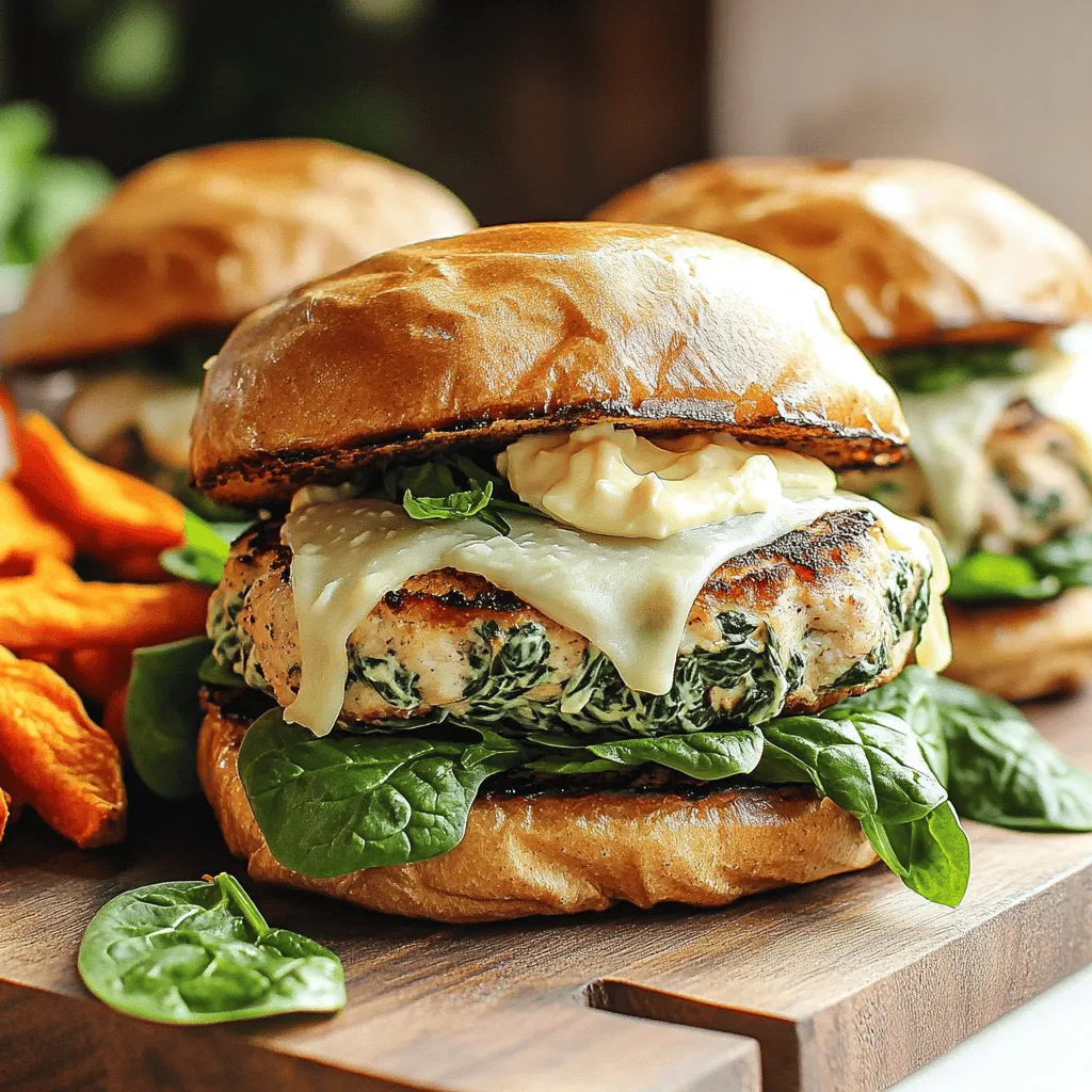 For the base of your burgers, you'll need: - 1 lb ground chicken - 1 cup fresh spinach, finely chopped - ½ cup white cheddar cheese, shredded - 1 garlic clove, minced These main ingredients create a juicy, flavorful patty. Ground chicken keeps it light, while spinach adds freshness and color. The white cheddar gives a creamy, sharp flavor that pairs perfectly with the chicken. To enhance the taste, use these seasonings and condiments: - ½ teaspoon onion powder - ½ teaspoon smoked paprika - 1 teaspoon salt - ½ teaspoon black pepper - 1 tablespoon olive oil - ¼ cup mayonnaise - 1 tablespoon lemon juice These seasonings bring depth and warmth to your burgers. Smoked paprika adds a hint of smokiness, while the aioli made from mayonnaise and lemon juice adds a zesty kick. For a fun touch, consider these garnishes: - Lettuce leaves - Tomato slices Adding these garnishes not only makes your burger look great but also adds texture and flavor. The crisp lettuce and juicy tomato balance the rich flavors of the chicken and cheese. For the full recipe, check out [Full Recipe]. To start, gather your ingredients for the chicken mixture. In a large bowl, combine: - 1 lb ground chicken - 1 cup fresh spinach, finely chopped - ½ cup white cheddar cheese, shredded - 1 garlic clove, minced - ½ teaspoon onion powder - ½ teaspoon smoked paprika - 1 teaspoon salt - ½ teaspoon black pepper Mix these ingredients using your hands. You want to blend them well, but don’t overdo it. The goal is to keep the chicken light and fluffy. Next, shape the mixture into four patties, each about ¾ inch thick. Heat 1 tablespoon of olive oil in a grill pan or skillet over medium heat. Once the oil is hot, place the patties in the pan. Cook them for about 5-6 minutes on each side. You want a nice golden crust. Check that the internal temperature reaches 165°F to ensure they are fully cooked. While the patties cook, mix ¼ cup mayonnaise with 1 tablespoon lemon juice to make a quick aioli. Toast your whole wheat burger buns until they are lightly browned. To assemble, spread the aioli on the bottom half of each bun. Place a cooked chicken patty on top, and add lettuce leaves and tomato slices. Finish with the top half of the bun. Serve immediately for a fresh, tasty meal. For the full recipe, check out the complete guide above. For the best chicken burgers, use a grill or cast-iron skillet. Both methods give a nice sear. Preheat your cooking surface well. This step helps the burgers cook evenly and keeps them juicy. Don't crowd the pan. If you add too many patties, they will steam instead of sear. A smooth, moist texture is key for chicken burgers. Use fresh ground chicken for a tender bite. Mix in finely chopped spinach and white cheddar cheese. These ingredients add moisture and flavor. Avoid overmixing. This can make the burgers tough. Shape the patties gently. Aim for about ¾ inch thick for even cooking. You can prep these burgers ahead of time. Form the patties and place them on a baking sheet. Freeze them for about an hour, then transfer to a freezer bag. This method prevents them from sticking together. They can last in the freezer for up to three months. When ready to cook, just thaw and grill as per the full recipe. {{image_2}} You can switch up the cheese for extra flavor. Try gouda or feta for a tangy kick. If you prefer a milder taste, mozzarella works well too. For greens, kale or arugula can bring a fresh twist. These choices keep your burgers exciting and tasty. Chicken isn’t your only option. Ground turkey is a leaner choice. It can give you a similar flavor. If you want something heartier, try using ground beef or pork. Each protein adds its own unique twist to the burger. Add spices to kick things up a notch. Cumin or chili powder can add warmth. You can also mix in some chopped herbs like parsley or basil for freshness. If you like a bit of heat, diced jalapeños or red pepper flakes work great. These simple tweaks bring your burgers to life. For the full recipe, check out the White Cheddar Spinach Chicken Burgers. To keep your White Cheddar Spinach Chicken Burgers fresh, store them well. Place the cooked burgers in an airtight container. This helps keep moisture in. You can also wrap each burger in plastic wrap. Make sure to keep them in the fridge. They should be eaten within three days for the best taste. If you want to save some for later, freezing is a great option. First, let the burgers cool completely. Once cool, wrap each burger tightly in plastic wrap. Then, place them in a freezer bag. Be sure to label the bag with the date. You can freeze them for up to three months. When you are ready to eat, just thaw them in the fridge overnight. To reheat your burgers, avoid using the microwave for the best results. Instead, heat a skillet over medium heat. Add a bit of oil to the pan. Place the burger in the skillet and cook for about 5 minutes on each side. This keeps the burger juicy and warms it through. You can also reheat them in the oven at 350°F for about 10-15 minutes. Enjoy your meal with the delicious flavors intact! For the full recipe, check out the complete guide. Yes, you can use ground turkey. It works well and keeps a similar taste. Ground turkey has less fat than chicken, so it may cook faster. Be sure to check for doneness using a meat thermometer. Aim for an internal temperature of 165°F. Ground turkey provides a lighter option but still pairs nicely with spinach and white cheddar. To check if the burgers are done, use a meat thermometer. The center should reach 165°F. You can also cut one open to see if it is no longer pink. Cook for about 5-6 minutes on each side. If you see clear juices, that means they are likely cooked through. Always double-check for safety. These burgers pair well with many sides. Consider serving them with: - Sweet potato fries - A fresh garden salad - Grilled veggies - Coleslaw - Corn on the cob These sides add color and texture to your meal, making it even more delicious. For a special touch, try the burgers with a side of homemade aioli. You can find the full recipe for these tasty burgers above! In this post, we covered how to make White Cheddar Spinach Chicken Burgers. We explored main ingredients, cooking steps, and tips for perfect burgers. I shared tasty variations and storage tips for leftovers. These simple techniques help create a delicious meal. Now, with the right seasonings and techniques, you can impress anyone. Enjoy your cooking journey and the tasty results!