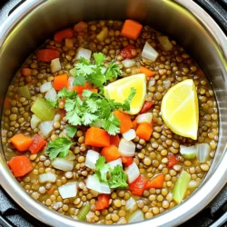 - 1 cup green or brown lentils, rinsed - 1 medium onion, chopped - 2 garlic cloves, minced - 1 carrot, diced - 1 red bell pepper, chopped - 1 can (14 oz) diced tomatoes (with juices) - 3 cups vegetable broth - 2 tablespoons olive oil - 2 teaspoons ground cumin - 2 teaspoons ground coriander - 1/2 teaspoon cinnamon - 1/2 teaspoon turmeric - 1/4 teaspoon cayenne pepper (optional) - Salt and pepper to taste - Fresh cilantro or parsley for garnish - Lemon wedges for serving When I create Moroccan Instant Pot lentils, I start with the basics. Lentils are the star here. You can use green or brown lentils. They are packed with protein and fiber. Rinsing them helps remove any debris. Next, I chop up a medium onion. The onion adds sweetness and depth to the dish. Then, I mince two garlic cloves. Garlic gives a nice kick. I also dice one carrot and chop one red bell pepper. These veggies bring color and texture to the meal. For the liquid, I choose a can of diced tomatoes. I keep the juices for added flavor. I also use three cups of vegetable broth to make it hearty. Olive oil is key too. I use two tablespoons. It helps sauté the veggies and boosts flavor. Now, let’s talk about spices. To get that Moroccan flavor, I add two teaspoons of ground cumin and two teaspoons of ground coriander. These spices are aromatic and warm. A half teaspoon of cinnamon adds sweetness. A half teaspoon of turmeric gives a lovely color. If you like heat, add a quarter teaspoon of cayenne pepper. Don't forget salt and pepper to taste. Lastly, I like to garnish with fresh cilantro or parsley. A squeeze of lemon brightens the dish. For the full recipe, check out the complete details. Enjoy making this flavorful and easy meal! - Turn on the Instant Pot and select the 'Sauté' function. - Add olive oil and chopped onions, sauté for 3-4 minutes. To begin, I heat the Instant Pot by selecting 'Sauté.' This step warms the pot and gets it ready for cooking. I add the olive oil, which gives flavor to the dish. Next, I toss in the chopped onions. I cook them for about 3-4 minutes until they become soft and clear. This creates a great base for my lentils. - Stir in minced garlic, diced carrot, and chopped red bell pepper. - Cook for another 3-4 minutes until veggies soften. Once the onions are ready, I add minced garlic. The scent of garlic makes everything better! Then, I toss in the diced carrot and chopped red bell pepper. I stir them all together and let them cook for another 3-4 minutes. This step helps the veggies soften and blend flavors. - Add rinsed lentils, diced tomatoes, vegetable broth, and spices. - Stir to combine all ingredients well and prepare for cooking. Next, I grab my rinsed lentils. I add them to the pot along with the diced tomatoes, including their juices. Then, I pour in the vegetable broth and add my spices: cumin, coriander, cinnamon, turmeric, and optional cayenne pepper. I season with salt and pepper too. I stir everything well to mix the flavors and prepare for cooking. - Close the lid and set the valve to 'sealing.' - Select 'Manual' or 'Pressure Cook' function, set timer for 15 minutes. Now it’s time to cook! I close the lid tightly. It’s important to set the valve to 'sealing.' This helps build pressure inside the pot. I then select 'Manual' or 'Pressure Cook' and set the timer for 15 minutes. The pressure will help cook the lentils quickly. - Allow for natural pressure release for 10 minutes. - Carefully open the lid, stir, and adjust seasoning. When the timer goes off, I let the pot release pressure naturally for 10 minutes. This step helps the lentils finish cooking gently. After that, I carefully switch the valve to 'venting' to let out any remaining steam. As I open the lid, I stir the lentils. I taste them and adjust the seasoning as needed. Now, my Moroccan Instant Pot lentils are ready to serve! For the full recipe, check out the detailed steps above. To know when lentils are perfectly cooked, look for a soft but firm bite. They should not turn mushy. The best way to adjust cooking time is by knowing your lentil type. Green and brown lentils usually take about 15 minutes. Red lentils cook faster, around 10 minutes. If you prefer a firmer texture, reduce the time by a few minutes. To boost flavor, consider adding spices like smoked paprika or ginger. These add warmth and depth. You can also play with herbs such as thyme or bay leaves. For protein, add cooked chicken or chickpeas after cooking. You can toss in veggies like spinach or zucchini to increase nutrition and color. When serving Moroccan lentils, pair them with warm pita or rice. A dollop of yogurt adds creaminess, while fresh lemon juice brightens the dish. For leftovers, mix them into a grain bowl or use them in tacos. You can even blend them into a soup for a cozy meal. {{image_2}} You can change the flavor and texture by using different lentil types. Red or yellow lentils cook faster than green or brown ones. They also break down more, making your dish creamier. If you use red or yellow lentils, reduce the cooking time to about 10 minutes. Always rinse them before cooking to remove dust and debris. This recipe is already vegetarian. To make it vegan, ensure your broth is plant-based. You can use vegetable broth instead of chicken broth for a richer taste. To boost flavor, add a splash of soy sauce or a spoonful of miso paste. Both options add depth without extra calories. Want some heat? You can add spices to make it spicier. Consider using cayenne pepper, jalapeños, or even a dash of hot sauce. Start small and taste as you go. You can always add more heat! If you like a smoky flavor, try smoked paprika. It gives your dish a unique twist. To store leftover Moroccan Instant Pot lentils, let them cool first. Place the lentils in an airtight container. Store them in the fridge for up to five days. For the best taste, try to eat them within three days. Keeping them in a sealed container helps maintain flavor and texture. The lentils may absorb moisture, so avoid leaving them in open dishes. If you want to freeze lentils, use a freezer-safe container or a heavy-duty bag. Divide the lentils into smaller portions for easy thawing. Make sure to leave some space in the container for expansion. Label the bags with dates for reference. Lentils can last up to three months in the freezer. To thaw, move them to the fridge overnight or use the microwave. You can reheat lentils in the microwave or on the stovetop. For the microwave, place lentils in a bowl with a splash of water. Cover with a lid and heat for 1-2 minutes, stirring halfway. For the stovetop, warm them in a saucepan over low heat. Add a little broth or water to keep them moist. To refresh flavors, add a squeeze of lemon juice or a sprinkle of fresh herbs. This gives your lentils a nice boost! Yes, you can use dried spices. Dried spices have a stronger flavor. Use about one-third of the amount when switching from fresh. Always taste as you go to adjust to your liking. To avoid mushy lentils, rinse them well and soak them for an hour. Use less liquid when cooking. Keep an eye on the cooking time. For green or brown lentils, 15 minutes usually works well. Moroccan lentils pair well with rice or couscous. You can also serve them with crusty bread. A simple salad with lemon vinaigrette adds freshness. Roasted vegetables are another great side option. Cooked lentils can last up to five days in the fridge. Store them in an airtight container. Always check for signs of spoilage before eating. If in doubt, throw them out! Yes, you can easily double this recipe. Just make sure your Instant Pot can handle the extra volume. Adjust the cooking time slightly if needed. Always check for doneness before serving. We've explored how to make delicious Moroccan lentils in your Instant Pot. From selecting the right ingredients to perfecting the cooking process, this dish is simple and flavorful. I shared tips for different lentil types, enhancing flavors, and storing leftovers. Remember, you can easily adjust the spices to match your taste. This recipe is nutritious and versatile, perfect for any meal. Enjoy experimenting with it, and make it your own!