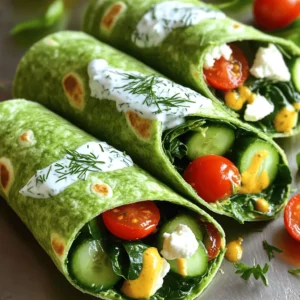To make healthy spinach and feta wraps, you need some fresh and tasty ingredients. Here’s your list: - Whole wheat or spinach tortillas - Fresh spinach - Crumbled feta cheese - Cucumber - Cherry tomatoes - Red onion - Greek yogurt - Lemon juice - Fresh dill - Salt and pepper These ingredients come together to create a vibrant and delicious meal. Whole wheat tortillas add fiber. Fresh spinach provides vitamins and minerals. Crumbled feta cheese brings a salty, creamy flavor. Cucumber adds a nice crunch, while cherry tomatoes offer sweetness. Red onion gives a slight bite, and Greek yogurt adds creaminess. Lemon juice brightens the flavors, and fresh dill adds a hint of herbiness. Make sure to have these items ready. You can find them at most grocery stores. Once you gather your ingredients, you are set to create a lovely meal. If you want the full recipe, check out the section above. It guides you step-by-step for the best results. Start by making the dressing. In a bowl, combine 1 cup of Greek yogurt, 1 tablespoon of lemon juice, and 1 tablespoon of fresh dill. Add a pinch of salt and pepper to taste. Mix it well until creamy. This dressing adds a nice zest to your wraps. Next, let’s prepare the filling. Take a large mixing bowl and add 2 cups of chopped fresh spinach. Then, toss in 1 cup of crumbled feta cheese. Add 1 thinly sliced cucumber, 1 cup of halved cherry tomatoes, and 1/4 cup of thinly sliced red onion. Gently mix these ingredients together. This blend offers a burst of flavors in every bite. Now, let’s assemble the wraps. Lay out your 4 large whole wheat or spinach tortillas on a clean surface. Spread a generous tablespoon of the yogurt dressing over each tortilla. Make sure to cover the entire surface. Evenly distribute the spinach and feta mixture onto each tortilla. Leave a small border around the edges. To roll, start from one edge. Fold in the sides as you go to secure the filling. Roll tightly to keep everything inside. After rolling, slice each wrap in half diagonally. This gives a lovely presentation. You can serve them right away or wrap them in parchment paper. If you choose to refrigerate, they will stay fresh for up to 2 hours. Enjoy your healthy spinach and feta wraps! For the full recipe, check the section above. You can swap ingredients to fit your taste. Instead of feta, use goat cheese for a creamier texture. If you want a lighter option, try cottage cheese. For the tortillas, corn tortillas work well for a gluten-free meal. You can also use lettuce leaves instead of tortillas for a low-carb wrap. You can make these wraps in advance. Prepare the filling and dressing a day ahead. Store them in the fridge in separate containers. When you're ready to eat, just assemble the wraps. This saves time and keeps everything fresh. Make your wraps look great on a plate. Cut them diagonally for a nice touch. Serve with a side of extra yogurt dip for flavor. You can also add a sprinkle of dill on top for color. Use a colorful plate to make your meal pop! {{image_2}} If you love veggies, you can add more to your wraps. Try bell peppers, carrots, or even roasted zucchini. These add crunch and flavor. You can also swap the feta cheese for a vegan version made from nuts. This keeps your wraps tasty and plant-based. Want to make your wraps heartier? Add proteins like grilled chicken, turkey, or chickpeas. Shredded rotisserie chicken is quick and easy. For a vegetarian option, use canned chickpeas. Just rinse and toss them in. This boosts the protein without losing any flavor. If you need gluten-free options, look for gluten-free tortillas. Many stores carry them now. You can also use large lettuce leaves as wraps. This keeps the meal light and fresh. Just be sure to fill them carefully so they don’t tear. Remember, each variation can still follow the Full Recipe for best results. Store your spinach and feta wraps in the fridge. Use an airtight container to keep them fresh. If you want to keep them longer, wrap each one in parchment paper. This helps to maintain their shape and stops them from getting soggy. These wraps last about 2 to 3 days in the fridge. The vegetables stay crisp, and the flavors blend well over time. However, eat them sooner for the best taste and texture. You can serve these wraps cold or warm. If you like them warm, heat in a pan for a few minutes on each side. This makes the tortillas soft and tasty. If you want to keep them healthy, skip the microwave. It can make them soggy. Serve with extra yogurt or a fresh salad on the side. For the full recipe, check the earlier section. You can use plain yogurt or sour cream. Both options add creaminess. If you want a non-dairy choice, try cashew cream or silken tofu. Blend cashews with water for a smooth texture. Each option will give a different taste, but they all work well in the wraps. Yes, you can freeze the wraps! First, wrap them tightly in plastic wrap. Then place them in an airtight bag. This helps keep them fresh. When you want to eat them, let them thaw in the fridge overnight. You can also warm them in the microwave. To make these wraps vegan, swap the feta for a vegan cheese. You can also replace Greek yogurt with a plant-based yogurt. Use almond or coconut yogurt for a great taste. You can add more veggies like bell peppers or avocado for extra flavor. - What other ingredients can I add? You can add grilled chicken or chickpeas for more protein. Mushrooms or roasted red peppers add great taste too. Try adding olives for a salty kick. Experiment with different herbs like basil or parsley for a fresh twist. This blog post covered a tasty wrap recipe full of fresh ingredients. You learned about the key ingredients, how to prepare the dressing, and assemble the wraps. We also shared tips on storing and serving. Experiment with variations to suit your taste. You can even make it vegan! Enjoy crafting wraps that delight your palate and nourish your body. Happy cooking!