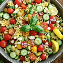 - 8 oz pasta (your choice: fusilli, penne, or bowtie) - 1 cup cherry tomatoes, halved - 1 cucumber, diced - 1/2 red onion, finely chopped - 1/2 cup fresh basil leaves, chopped - 1/4 cup feta cheese, crumbled (optional) - 1/4 cup olives (black or green), pitted and sliced For the main ingredients, I love to use pasta like fusilli, penne, or bowtie. Each shape holds the dressing well. Fresh vegetables make this dish bright and colorful. I always add cherry tomatoes for sweetness. Chopped cucumber gives a nice crunch. Finely chopped red onion adds a bit of zest. You can also toss in feta cheese or olives for more flavor. - 1/3 cup olive oil - 1/4 cup fresh lemon juice - 1 teaspoon lemon zest - Salt and pepper to taste The dressing is what brings this salad to life. I mix olive oil, fresh lemon juice, and lemon zest for a bright taste. The salt and pepper enhance the flavors. This dressing is simple but very flavorful. If you want to try something new, you can add feta or olives to your salad. Follow the [Full Recipe] to create this wonderful dish! First, I boil a large pot of salted water. It should be bubbling and ready. Add your choice of pasta—fusilli, penne, or bowtie. Cook it according to the package directions until it is al dente. This means it should be firm but not hard. Once done, drain the pasta and rinse it under cold water. This helps stop the cooking process and cools it down. In a small bowl, whisk together the olive oil, fresh lemon juice, and lemon zest. Add a pinch of salt and pepper to taste. Mix it well until it combines into a smooth dressing. This dressing adds a bright, fresh flavor to the salad. In a big mixing bowl, combine the cooled pasta with the halved cherry tomatoes, diced cucumber, finely chopped red onion, and sliced olives. Toss in the chopped basil leaves too. Pour the lemon dressing over the pasta salad. Gently toss everything together until all the ingredients are coated. If you like, you can add crumbled feta cheese for extra creaminess. Just fold it in carefully. For the full recipe, refer back to the section above. Enjoy your fresh and simple lemon basil pasta salad! Let the salad chill for at least 30 minutes. This helps the flavors blend well. You can really taste the difference. Using fresh lemon juice adds brightness to the dish. It elevates the taste and makes it more refreshing. You can serve the salad in a large bowl or in individual cups. This makes it fun and easy for guests. For a lovely touch, garnish with fresh basil and lemon wedges. It adds color and makes the dish look fancy. {{image_2}} You can change the pasta type to suit your taste. For a healthier option, try whole wheat pasta. It adds a nice nutty flavor and extra fiber. If you want to skip the feta cheese, you have choices! Use goat cheese for a creamy touch or leave it out for a vegan dish. The salad will still taste great without the cheese. Want to make your salad heartier? Add grilled chicken or shrimp. They bring protein and flavor to your meal. Just slice the chicken or shrimp into bite-sized pieces before mixing them in. For a crunchy twist, toss in some nuts. Pine nuts and walnuts work well. They add a delightful crunch and a nutty taste that contrasts with the fresh veggies. These variations let you get creative. You can make this salad fit your style or dietary needs. Enjoy making it your own! For the full recipe, check out the earlier section. To keep your leftover Lemon Basil Pasta Salad fresh, store it in the fridge. First, let it cool to room temperature. This helps avoid condensation in the container. Use an airtight container to keep the salad crisp. Glass containers are great, but plastic ones work too. Avoid using metal containers, as they can react with the lemon juice. In the fridge, your pasta salad can last about three to five days. Check for any signs of spoilage before eating. If it looks or smells off, toss it. Always trust your senses when it comes to food safety! Yes, you can make this salad ahead of time. I often prepare it the night before. This gives the flavors more time to mix. Here are some tips: - Cook the pasta and let it cool completely. - Mix in the vegetables and dressing. - Cover the bowl with plastic wrap. - Chill in the fridge for at least 30 minutes before serving. This way, you save time when you are ready to eat. This salad pairs well with many dishes. I love serving it with grilled chicken or fish. Here are some great options: - Grilled shrimp for a seafood touch. - A side of garlic bread for some crunch. - A fresh green salad to add more veggies. These sides make a complete meal that everyone will enjoy. Yes, you can make this salad gluten-free. Just swap regular pasta for gluten-free options. Here are some good choices: - Brown rice pasta for a nice texture. - Quinoa pasta for added protein. - Chickpea pasta for a unique flavor. These substitutes keep the taste great while making it gluten-free. For the full recipe, check the section above! In this blog post, we explored how to make a fresh and tasty Lemon Basil Pasta Salad. You learned about the key ingredients, from pasta to fresh veggies. The step-by-step guide showed how to cook, dress, and mix everything together. We also shared tips for flavor and storage, plus fun variations to try. Remember, this salad is easy to customize to fit your taste. Enjoy a bright and delicious meal any time! Make it your own and savor every bite.