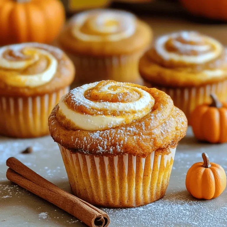 When making Pumpkin Cream Cheese Swirl Muffins, you need to gather your ingredients. Here’s a detailed list: - 1 cup all-purpose flour - 1 cup whole wheat flour - 1 tablespoon baking powder - 1 teaspoon baking soda - 1 teaspoon ground cinnamon - 1/2 teaspoon ground nutmeg - 1/2 teaspoon salt For the dry ingredients, use both all-purpose and whole wheat flour. This combo gives great texture. Baking powder and baking soda help the muffins rise, while spices like cinnamon and nutmeg add warmth and flavor. Don't forget the salt, which balances the sweetness. - 1 cup pumpkin puree (canned or homemade) - 1/2 cup granulated sugar - 1/2 cup brown sugar, packed - 1/2 cup vegetable oil - 3 large eggs - 1 teaspoon vanilla extract Pumpkin puree is the star of this recipe. It gives moisture and flavor. The sugars sweeten the muffins. Vegetable oil keeps them tender. Use large eggs for the best rise. A touch of vanilla enhances the taste. - 4 ounces cream cheese, softened - 1/4 cup powdered sugar - 1/2 teaspoon vanilla extract (for cream cheese mixture) The cream cheese mixture brings a rich swirl to the muffins. Soften the cream cheese for easy mixing. The powdered sugar adds sweetness, and a bit of vanilla ensures every bite is tasty. For the complete recipe, refer to the Full Recipe section. It will guide you step by step to create these delightful muffins. Enjoy your baking! - Preheat your oven to 350°F (175°C). - Line a muffin tin with paper liners or lightly grease it. - In a medium bowl, whisk together the dry ingredients. - In a large bowl, mix the wet ingredients until creamy. - Gradually add the dry ingredients to the wet mixture. - In a small bowl, prepare the cream cheese mixture and add it to the muffin batter. - Fill each muffin cup about halfway with the pumpkin batter. - Add a spoonful of the cream cheese mixture on top and swirl it gently. - Bake for 18-22 minutes until a toothpick comes out clean. This recipe is a joy to follow. You can find the full recipe above. - Don’t overmix batter for light muffins. Overmixing makes them dense. Mix just until combined. - Ensure all ingredients are at room temperature. Cold ingredients can lead to uneven baking. - Use a toothpick or skewer for gentle swirling. This keeps the cream cheese blend nice and pretty. - Adjust swirl amount for desired cream cheese flavor. More cream cheese gives a richer taste. - Dust with powdered sugar before serving. It adds a sweet touch and looks great. - Serve warm with seasonal decorations. A small pumpkin or cinnamon stick makes it festive. To make the most of your baking, follow these tips. They will help you create the perfect Pumpkin Cream Cheese Swirl Muffins. For the complete recipe, check the Full Recipe section. {{image_2}} You can make these muffins fit your needs! For a gluten-free option, replace all-purpose flour with almond flour. This choice gives the muffins a nutty flavor and a soft texture. You can also use sugar alternatives to make healthier muffins. Try honey, maple syrup, or coconut sugar instead of regular sugar. These swaps can keep the taste great while lowering sugar content. Want to mix it up? Consider adding chocolate chips or nuts to your batter. Chocolate chips add sweetness, while nuts give a nice crunch. You can also incorporate dried fruits like cranberries or raisins. These fruits not only add flavor but also bring extra texture to each bite. They make the muffins even more fun to eat! You can create a festive twist by adding cranberries to the batter. They pair perfectly with pumpkin and bring a tart taste. Another option is to use sweet potato puree instead of pumpkin. Sweet potatoes add a creamy texture and a slightly different flavor. This change can make your muffins unique and exciting for any season. For the complete recipe, check out the [Full Recipe]. To keep your Pumpkin Cream Cheese Swirl Muffins fresh, store them in an airtight container at room temperature. This method helps keep them moist. If you want them to last longer, refrigerate the muffins. The cool air will slow down spoilage. To properly freeze your muffins, let them cool completely. Then, wrap each muffin tightly in plastic wrap. Place the wrapped muffins in a freezer bag or an airtight container. For optimal taste, thaw muffins overnight in the fridge or at room temperature for a few hours before enjoying. At room temperature, these muffins last about 2-3 days. If refrigerated, they can stay fresh for up to a week. Watch for signs of spoilage, like a dry texture or off smell. If they feel hard or crumbly, it’s time to toss them. For the full recipe, check out the details above. To make these muffins more moist, you can add a few simple ingredients. Try using: - 1/4 cup of applesauce - 1/4 cup of yogurt - 1/4 cup of sour cream These ingredients will help keep the muffins soft and tender. You can also reduce the baking time slightly. This keeps them from drying out. Yes, you can use homemade pumpkin puree. The main difference is texture. Canned pumpkin is smooth and thick, while homemade may be chunkier. To make your homemade puree smoother, blend it well before adding it to the muffin mix. Both options work great in this recipe. If you want to make vegan muffins, several egg substitutes work well. Here are some great options: - 1/4 cup of unsweetened applesauce - 1/4 cup of mashed banana - 1 tablespoon of ground flaxseed mixed with 3 tablespoons of water These substitutes help bind the ingredients together, just like eggs do. Each option adds its own flavor, so choose one that fits your taste! These Pumpkin Cream Cheese Swirl Muffins are both fun and easy to make. We covered the key ingredients and step-by-step instructions. I shared tips to avoid common mistakes, variations for dietary needs, and storage info to keep them fresh. In conclusion, these muffins are tasty and versatile. You can enjoy them any time of year. Don’t hesitate to get creative with flavors or mix-ins. Baking these muffins can bring joy and warmth to your kitchen. Happy baking!