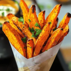 - Sweet potatoes - Olive oil - Cornstarch - Seasonings: garlic powder, paprika, cayenne pepper, salt, and pepper - Fresh parsley for garnish To make crispy baked sweet potato fries, you need a few simple ingredients. Start with sweet potatoes, which are sweet and nutritious. Olive oil helps the fries crisp up nicely. Cornstarch is key for that desired crunch. For flavor, you’ll use garlic powder, paprika, cayenne pepper, salt, and pepper. Finally, fresh parsley adds a bright touch for garnish. Using fresh ingredients makes a big difference. Sweet potatoes give you vitamins and fiber. Olive oil adds healthy fats. Each seasoning brings its unique taste, making your fries fun and flavorful. Don’t skip the parsley! It looks great and adds freshness. Now that you know the ingredients, you're ready to dive into making crispy baked sweet potato fries. Check the [Full Recipe] for all the steps! Start by peeling two large sweet potatoes. Next, cut them into fries. Aim for even sizes to help them cook perfectly. In a large bowl, toss the cut fries with two tablespoons of olive oil. Make sure every fry gets a nice coat of oil. This helps them become crispy in the oven. Now, it’s time to add the crunch! Sprinkle one teaspoon of cornstarch over the fries. Toss the fries again to coat them well. This step is key for a crispy finish. Next, add one teaspoon of garlic powder, one teaspoon of paprika, and half a teaspoon of cayenne pepper. Adjust the cayenne to your spice level. Finally, season with salt and pepper to taste, then toss everything together. Arrange the fries on a baking sheet lined with parchment paper. Spread them out in a single layer. Avoid overcrowding the pan to allow the heat to circulate. Bake in a preheated oven at 425°F (220°C) for 25-30 minutes. Flip the fries halfway through baking. You want them golden brown and crispy on the outside. Once they are baked, take the fries out and let them cool for a few minutes. This helps them crisp up even more. For a pop of color, garnish with freshly chopped parsley. Serve them in a cone-shaped paper or a small basket lined with parchment paper. Enjoy your crispy baked sweet potato fries as a tasty snack or side dish! For the full recipe, click here. To make your fries super crispy, use cornstarch. Cornstarch helps absorb moisture. This keeps the fries crunchy as they bake. Coat your fries lightly with it. Too much cornstarch can make them gummy. Also, avoid overcrowding the baking sheet. Leave space between each fry. This allows hot air to circulate. Without enough space, your fries will steam instead of crisp up. When cutting sweet potatoes, aim for even sizes. Cut them into long, thin strips. This helps them cook evenly. If some are thick and others thin, you’ll get mixed results. A uniform size ensures all fries bake at the same time. Use a sharp knife for clean cuts. This keeps your fries looking nice and helps them cook better. Adjust your baking time based on your oven and how crispy you want your fries. For extra crunch, bake them a bit longer. Keep an eye on them. They can go from perfect to burnt quickly. Rotate the baking sheet halfway through cooking. This helps all sides get equal heat. By doing this, you’ll have perfectly crispy sweet potato fries every time. {{image_2}} You can easily change the taste of your sweet potato fries. For a spicy kick, add more cayenne pepper. This will give you a nice heat. If you love herbs, try adding rosemary or thyme. These herbs add a fresh taste that pairs well with sweet potatoes. Dipping sauces can make your fries even more fun. A homemade spicy mayo is a great choice if you enjoy heat. Mix mayo with a bit of hot sauce for a creamy dip. You can also stick with classic ketchup or a rich aioli. Both of these sauces will enhance your fries' flavor. If you want to switch it up, try using other root vegetables. Carrots can be a sweet and crunchy substitute. Parsnips are another great option, giving a unique taste. These veggies can be cooked in the same way as sweet potatoes for a tasty change. For the full recipe, check out the Crispy Baked Sweet Potato Fries recipe. To keep your crispy baked sweet potato fries fresh, follow these steps: - Let them cool to room temperature. - Place them in an airtight container. - Store in the fridge for up to 3 days. This method helps maintain their flavor and texture. If you want to keep them longer, you can freeze them. They can last up to 2 months in the freezer. Just make sure to use a freezer-safe container. To enjoy your fries again, reheating them correctly is essential. Here are my tips: - Oven: Preheat your oven to 400°F (200°C). Spread the fries on a baking sheet. Bake for 10-15 minutes. This method helps them regain their crispiness. - Microwave: If you're in a hurry, you can use the microwave. Place fries on a plate and cover with a paper towel. Heat in 30-second intervals until warm. Note that they may not be as crispy this way. Using these methods, you can enjoy your delicious fries just like when they were fresh! For the full recipe, check back to make these tasty snacks. To make your sweet potato fries crispier, follow a few simple tips. First, always coat the fries with cornstarch. This helps absorb moisture and creates a crispy layer. Second, ensure you spread the fries in a single layer on the baking sheet. Crowding the fries will trap steam and make them soggy. Finally, flip the fries halfway through baking. This ensures even cooking and crispiness on both sides. Yes, you can use olive oil spray. It offers a lighter coating and can help reduce calories. However, be aware that spray may not coat the fries as evenly as liquid oil. This could affect their crispiness slightly. If you use a spray, make sure to cover all fries well. Sweet potato fries are generally healthier than regular fries. They contain more fiber, vitamins A and C, and antioxidants. These nutrients support eye health and boost your immune system. While regular fries are higher in calories and fat, sweet potato fries offer a more nutritious option. Enjoy them guilt-free as a delicious snack! In this post, we explored how to make delicious sweet potato fries from scratch. We discussed the ingredients, step-by-step instructions, and tips to get them crispy. You learned great ways to flavor your fries and how to keep leftovers fresh. Remember, the right techniques lead to the best taste. Enjoy experimenting with unique flavors and dips. With practice, you’ll create the perfect sweet potato fries every time. Happy cooking!