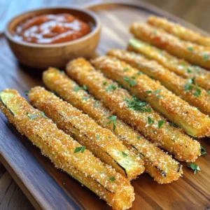 - 2 medium zucchinis: Choose firm zucchinis. Look for shiny skin and no soft spots. Fresh zucchinis taste best and hold their shape when cooked. - 1 cup breadcrumbs: I recommend panko breadcrumbs. They are lighter and crunchier than regular ones. You can also use whole wheat or gluten-free options for a twist. - 1/2 cup grated Parmesan cheese: Fresh Parmesan is key here. It has a rich flavor that pre-grated cheese lacks. Grate it yourself for the best taste and texture. When preparing your crispy Parmesan zucchini fries, make sure to slice the zucchini evenly. This helps them cook at the same rate. Also, don’t skip the olive oil; it helps achieve that golden, crispy finish. If you want the full recipe, just check out the earlier section. First, you need to preheat your oven to 425°F (220°C). This high heat helps the fries get crispy. While the oven warms up, line a baking sheet with parchment paper. This makes cleanup easy and prevents sticking. Next, mix your breadcrumbs and seasoning. In a shallow bowl, combine 1 cup of breadcrumbs, 1/2 cup of grated Parmesan cheese, 1 teaspoon of garlic powder, 1 teaspoon of onion powder, and 1 teaspoon of dried oregano. Add some salt and pepper to taste. Stir well until everything is blended. This mixture gives the zucchini fries their delicious flavor. Now, let’s dip the zucchini. In another bowl, beat 2 large eggs until they are frothy. Take each zucchini stick and dip it into the egg mixture. Let any extra egg drip off. This step helps the breadcrumbs stick. Now, it’s time for coating. Roll the dipped zucchini sticks in the breadcrumb mix. Press lightly to make sure the coating sticks well. Place the coated zucchini fries on the baking sheet. If you want extra crispiness, lightly spray them with olive oil or drizzle 2 tablespoons of olive oil over them. Finally, bake the zucchini fries in your preheated oven for 20-25 minutes. Flip them halfway through to ensure they bake evenly. You’ll know they are done when they are golden brown and crispy. Once baked, let them cool for a few minutes before serving. Enjoy them warm! For the full recipe, check the earlier section. To make your zucchini fries crispy, try baking instead of frying. Baking gives a great crunch without too much oil. Baking is also easier and less messy. Preheat your oven to 425°F (220°C) to get the right heat. Even spacing on the baking sheet is key. If the fries touch, they will steam instead of crisp up. Give them room to breathe! Use parchment paper for easy cleanup and to help them crisp more. If your fries turn out soggy, there are a few fixes. First, ensure your zucchini is dry before coating. Use paper towels to remove excess moisture. You can also bake them longer, but watch closely to avoid burning. Different ovens can cook unevenly. If yours runs hot or cold, adjust the time and temperature. Use a kitchen thermometer to check the heat. You may need to rotate the baking sheet halfway through for even cooking. This way, all sides get that perfect golden brown. {{image_2}} You can boost the taste of your crispy Parmesan zucchini fries easily. Try adding spices or herbs to the breadcrumb mix. Some great options are: - Smoked paprika for a smoky flavor. - Italian seasoning for a classic touch. - Cayenne pepper for some heat. You can also switch up the cheese. If you want a different taste, consider using: - Asiago cheese for a sharper bite. - Cheddar cheese for a rich flavor. You can even mix in bits of fresh herbs like basil or parsley for a fresh twist. Just make sure to adjust the amount of salt, as some cheeses are saltier than Parmesan. Zucchini is a star, but you can use other veggies for “fries” too. Here are some tasty options: - Eggplant offers a unique texture. - Sweet potatoes add natural sweetness. - Carrots bring a nice crunch. When using different vegetables, adjust cooking times. For example: - Sweet potatoes may need 25-30 minutes at 425°F, as they take longer to cook. - Eggplant fries might be done in about 20 minutes, so keep an eye on them. Experimenting with these variations keeps your snack exciting and healthy. For the full recipe, check out the Crispy Parmesan Zucchini Fries section above and enjoy your culinary adventure! To keep your crispy Parmesan zucchini fries fresh, store them in an airtight container. Place a paper towel in the container to absorb extra moisture. This helps keep the fries crispy. Store them in the fridge for up to three days. When you're ready to enjoy your leftovers, reheating is key. The best way to maintain crispiness is to use the oven. Preheat your oven to 375°F (190°C). Spread the fries on a baking sheet in a single layer. Heat them for about 10 minutes. This method revives their crunch and flavor. If you want to keep your zucchini fries for longer, freezing is a great option. Start by placing the cooled fries on a baking sheet in a single layer. Freeze them for about an hour until solid. This prevents them from sticking together. Once frozen, transfer the fries into a freezer-safe bag or container. Remove as much air as possible to avoid freezer burn. You can freeze them for up to three months. When it's time to cook from frozen, preheat your oven to 425°F (220°C). Place the frozen fries on a baking sheet. Bake for about 25-30 minutes, flipping halfway through. Keep an eye on them to ensure they get crispy. Enjoy your homemade snack with ease! For the full recipe, check out the details above. How do I make my zucchini fries less watery? To reduce water, start by salting the zucchini. Cut the zucchinis into sticks and sprinkle them with salt. Let them sit for about 15 minutes. This process draws out moisture. Afterward, pat them dry with a paper towel. This step helps them become crispier when baked. Can I make Crispy Parmesan Zucchini Fries in an air fryer? Yes, you can use an air fryer! Preheat the air fryer to 400°F (200°C). Arrange the zucchini fries in a single layer. Cook them for about 10-15 minutes, shaking the basket halfway through. This makes them crispy without extra oil. What dipping sauces pair well with zucchini fries? Zucchini fries taste great with many dips! Try marinara sauce, ranch dressing, or garlic aioli. Hummus is also a fun choice. These sauces add flavor and make each bite even better. For a twist, mix some spices into your dips for extra zing. If you want the full recipe, check out the details above! In this post, we explored how to make Crispy Parmesan Zucchini Fries. We talked about selecting the best zucchini and using fresh Parmesan for great taste. You learned the step-by-step process from preparation to cooking, along with useful tips to get maximum crispiness. Don't forget the variations and storage info to keep them fresh. Zucchini fries can be a hit, so enjoy experimenting in your kitchen! Make it your own with flavors and enjoy the health benefits!