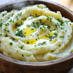 - 2 pounds russet potatoes - 4 cloves garlic - 1/2 cup unsalted butter - 1 cup whole milk (or cream) - 1/4 cup sour cream - Salt and black pepper - 2 tablespoons fresh parsley - 1 tablespoon fresh chives To make easy garlic mashed potatoes, you need simple ingredients. First, choose your potatoes. I prefer russet potatoes because they are starchy and creamy when mashed. Next, garlic adds a wonderful flavor. Use fresh garlic for the best taste. Butter is key for richness. It melts and blends well with potatoes. For creaminess, whole milk or cream works great. Sour cream adds a bit of tang and smoothness. Don't forget to season! Salt and black pepper enhance all the flavors. Finally, fresh herbs like parsley and chives brighten up the dish. They add color and a fresh taste. You can find the full recipe online if you want precise measurements and steps. Enjoy your creamy garlic mashed potatoes! Start by peeling the russet potatoes. I like to chop them into even chunks. This helps them cook evenly. Place the chopped potatoes in a large pot. Cover them with cold water and add a pinch of salt. Next, bring the pot to a boil over medium-high heat. Once it boils, lower the heat to medium. Let the potatoes simmer for 15 to 20 minutes. They should feel tender when you poke them with a fork. While the potatoes boil, grab a small saucepan. Add the unsalted butter and minced garlic to it. Over medium-low heat, melt the butter, stirring often. Cook the garlic for about 2 to 3 minutes. You want it fragrant but not browned. Remove the pan from the heat and set it aside. This garlic butter will add great flavor to the potatoes. After draining the potatoes, return them to the pot. Let them sit for a minute to steam off extra moisture. Next, mash the potatoes with a potato masher or a fork. Mash until they reach your desired smoothness. Now, pour in the melted garlic butter, whole milk, and sour cream. Stir everything together until it becomes creamy. Season with salt and black pepper to taste. Finally, gently fold in the fresh parsley and chives, saving a little for garnish. Serve the mashed potatoes warm, topped with the remaining herbs. For the full recipe, check out Creamy Garlic Herb Mashed Potatoes. To get that perfect creamy texture, use a potato masher or ricer. These tools break down the potatoes well and mix in air, making them light and fluffy. You can also use a hand mixer for a smoother finish. When mixing in milk and butter, start with the amounts in the recipe. If you want it creamier, add more milk or butter slowly. This way, you can control the texture just how you like it. For extra flavor, think about adding sour cream or cream cheese. Both add a nice tang and creaminess. You can also try mixing in roasted garlic for a sweet, rich taste. Herbs like thyme or rosemary work well, too. They give a fresh twist to the classic garlic flavor. If you're feeling adventurous, add a pinch of cayenne for a little heat. Garnishing your mashed potatoes makes them look fancy. Try topping them with fresh herbs like parsley or chives. A sprinkle of paprika can add a lovely color. Serve them in a bowl, or pipe them onto your plate for a fun look. Pair your mashed potatoes with grilled chicken or a rich beef stew for a great meal. Looking for more tips? Check out the Full Recipe for all the details! {{image_2}} You can easily change this garlic mashed potato recipe to fit your diet. To make it vegan, swap the butter and milk for plant-based options. Use coconut milk or almond milk for creaminess. Instead of sour cream, try cashew cream or a vegan yogurt. If gluten is an issue for you, rest easy. This recipe is naturally gluten-free. Just ensure that any added ingredients, like cream or cheese, also meet gluten-free standards. Cheese can take your mashed potatoes to the next level. Cream cheese adds a rich texture. Parmesan gives a nice salty kick. You can mix in shredded cheddar for a sharp taste. Herbs and spices bring a new flair. Try rosemary or thyme for an earthy note. A bit of smoked paprika gives a warm, smoky flavor. Experiment and find your favorite combination! How you serve your mashed potatoes can change the meal vibe. You can spoon them into bowls for a cozy look. Or, pipe them onto plates for a fancy touch. Pair these garlic mashed potatoes with roasted chicken or grilled vegetables. They also work well with beef stew or a hearty meatloaf. The creamy texture complements many main dishes. For the Full Recipe, check out the detailed instructions and ingredient list. To store leftover garlic mashed potatoes, let them cool first. Place them in an airtight container. This keeps them fresh and prevents odors from other foods. Store the container in the fridge for up to three days. The best containers to use are glass or BPA-free plastic. They seal tightly and help keep the potatoes moist. When reheating, avoid the microwave if you can. It can make the potatoes dry and grainy. Instead, use a pot on the stove. Heat over low to medium heat, stirring often. Add a splash of milk or cream to keep them creamy. This helps restore that nice texture. You can freeze garlic mashed potatoes for later use. First, let them cool completely. Then, place them in a freezer-safe container. Leave some space at the top as they will expand when frozen. To thaw, move the container to the fridge overnight. When ready to eat, use the stove to reheat. Just like before, add milk or cream to keep it creamy. The best potatoes for mashed potatoes are russet or Yukon Gold. Both types have a high starch content. This makes them fluffy when cooked. Russets tend to be drier, while Yukon Golds are creamier. You can mix them for a unique texture. Try different types to find your favorite! Yes, you can make garlic mashed potatoes ahead of time. Cook them, then let them cool. Store in the fridge for up to two days. Reheat gently on the stove or in the microwave. Add a splash of milk to keep them creamy. This saves time on busy days! Mashed potatoes can turn gluey if over-mashed or if you add too much liquid. To avoid this, mash gently. Stop when they are creamy, not smooth. Use just the right amount of milk and butter. If they do turn gluey, try adding more potatoes to balance the texture. Garlic mashed potatoes have a bold flavor from the garlic. Regular mashed potatoes are usually plain. Garlic adds a savory depth that elevates the dish. You can use roasted garlic for a sweeter taste. This small change makes a big difference in flavor! You can use a fork or a food processor. A fork gives you a rustic look. A food processor makes them smooth and creamy. Just be careful not to over-mix if you use a food processor. Both methods work well for delicious mashed potatoes! For detailed instructions and the complete ingredient list, check out the Creamy Garlic Herb Mashed Potatoes recipe. In this article, we explored how to make creamy garlic herb mashed potatoes. We covered main ingredients like russet potatoes and garlic, along with dairy and fresh herbs. You learned step-by-step instructions for preparing and mashing. I shared tips for texture, flavor enhancements, and presentation. We also discussed variations for dietary needs and how to store leftovers. With these tips, you can create a delicious side dish or meal. Enjoy your cooking journey and the joy of sharing great food!