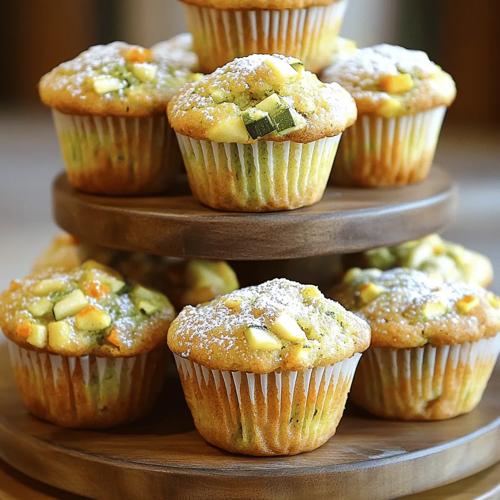 To make these tasty muffins, you need: - 1 medium zucchini, grated - 1 medium carrot, grated - 1 medium apple, peeled and grated (choose a sweet one, like Fuji) - 2 large eggs - 1/3 cup unsweetened applesauce - 1/3 cup brown sugar - 1/3 cup honey or maple syrup - 1/2 cup olive oil or melted coconut oil - 1 teaspoon vanilla extract - 1 1/2 cups all-purpose flour (or whole wheat flour for a healthier option) - 1 teaspoon baking powder - 1 teaspoon baking soda - 1/2 teaspoon baking spice (like cinnamon or nutmeg) - Pinch of salt - Optional: 1/2 cup chopped walnuts or pecans The recipe calls for specific amounts. You can adjust some ingredients: - If you prefer less sugar, reduce the brown sugar or honey. - For a lighter muffin, try using half whole wheat flour and half all-purpose flour. - If you want a vegan option, replace eggs with flax eggs. Use 1 tablespoon of flaxseed meal with 3 tablespoons of water per egg. You can make these muffins even better with add-ins: - Nuts: Chopped walnuts or pecans add a nice crunch. - Dried Fruits: Raisins or cranberries can give a sweet surprise. - Seeds: Chia or sunflower seeds can boost nutrition. - Chocolate Chips: For a fun twist, add dark chocolate chips for extra indulgence. These options let you customize your muffins to match your taste! For the full recipe, check the previous section. Start by gathering your ingredients. You need: - 1 medium zucchini, grated - 1 medium carrot, grated - 1 medium apple, peeled and grated - 2 large eggs - 1/3 cup unsweetened applesauce - 1/3 cup brown sugar - 1/3 cup honey or maple syrup - 1/2 cup olive oil or melted coconut oil - 1 teaspoon vanilla extract - 1 1/2 cups all-purpose flour - 1 teaspoon baking powder - 1 teaspoon baking soda - 1/2 teaspoon baking spice - Pinch of salt - Optional: 1/2 cup chopped walnuts or pecans Grate the zucchini, carrot, and apple. If the zucchini seems watery, squeeze it lightly to remove excess moisture. This step helps keep your muffins from being too soggy. In a large mixing bowl, whisk together the eggs, applesauce, brown sugar, honey or maple syrup, olive oil, and vanilla extract. Make sure everything blends well. In another bowl, mix the flour, baking powder, baking soda, baking spice, and salt. Next, gently add the dry ingredients to the wet mixture. Stir until just combined. Be careful not to overmix. If you like nuts, fold in the chopped walnuts or pecans at this stage. Preheat your oven to 350°F (175°C). Line a muffin tin with paper liners or grease it lightly. Spoon the batter into the muffin cups, filling them about 2/3 full. Bake for 20-25 minutes. Check if they’re done by inserting a toothpick into the center of a muffin. If it comes out clean, they're ready! Let them cool for about 5 minutes in the pan before moving them to a wire rack to cool completely. Enjoy these muffins warm or at room temperature. For a special touch, serve them with a sprinkle of powdered sugar or a dollop of cream cheese. For more details, refer to the Full Recipe. To keep your muffins moist, use fresh zucchini and apple. Grate them right before mixing. Squeeze out excess water from the zucchini. This helps prevent soggy muffins. Applesauce adds moisture too. Stick to the recipe for best results. A mix of honey and brown sugar gives a nice balance of sweetness. Store your muffins in an airtight container. They stay fresh for about three days at room temperature. For longer storage, freeze them. Wrap each muffin in plastic wrap, then place in a zip-top bag. When you're ready to eat, just thaw them at room temperature. Reheat in the microwave for about 15 seconds. This warms them up nicely. Serve the muffins warm for a delightful experience. Dust them with powdered sugar for a touch of elegance. You can also pair them with cream cheese or yogurt. For a fun display, use a tiered serving stand. This makes your muffins look even more inviting and perfect for sharing. {{image_2}} You can easily make these muffins gluten-free. Simply swap all-purpose flour for gluten-free flour. You can find blends that work well in baking. Be sure to check the mix for a good rise. Sometimes adding a bit of xanthan gum helps too. This gum gives the muffins a nice texture. Want to make this recipe vegan? Replace the eggs with flax eggs. To make one flax egg, mix one tablespoon of ground flaxseed with three tablespoons of water. Let it sit for five minutes to thicken. You can also use almond milk in place of regular milk. The muffins will still taste delicious! You can spice up your muffins with flavors. Try adding a teaspoon of cinnamon or nutmeg for warmth. A splash of orange or lemon juice adds brightness. You can also mix in chocolate chips for a sweet touch. For a nutty flavor, add in some chopped nuts. These additions make the muffins even more tasty! To keep your zucchini carrot apple muffins fresh, store them in an airtight container. This helps prevent moisture loss and keeps them soft. You can place a paper towel inside the container to absorb excess moisture. If you plan to eat them within a few days, store them at room temperature. For longer storage, consider refrigeration. Freezing muffins is a great way to save them for later. First, let the muffins cool completely. Then, wrap each muffin tightly in plastic wrap. Place the wrapped muffins in a freezer-safe bag or container. They can last up to three months in the freezer. When you're ready to eat one, just take it out and thaw it at room temperature. To enjoy your muffins warm, you can use the oven or microwave. For the oven, preheat it to 350°F (175°C). Place the muffins on a baking sheet and heat them for about 5-10 minutes. If you use a microwave, heat each muffin for about 15-20 seconds. This method makes them soft and tasty again. Enjoy your muffins fresh! Yes, you can swap out fruits or veggies in this recipe. Try using mashed bananas or even shredded sweet potatoes. Both add a nice flavor. You can also mix in chopped berries or dried fruits like raisins. Each will change the taste but keep the muffins moist. You can check if your muffins are done by sticking a toothpick into the center. If it comes out clean, they are ready. You can also look for a golden-brown top. The edges should pull away slightly from the muffin tin. Leftover muffins are great for breakfast or snacks. Store them in an airtight container at room temperature for up to three days. You can also freeze them for later. Just wrap each muffin tightly in plastic wrap and place them in a freezer bag. They will last for about three months. When you're ready to eat, thaw at room temperature or warm in the oven. This blog post covered the key ingredients and steps to bake perfect muffins. You learned about main ingredients, measurements, and optional add-ins. I shared tips for moisture, storage, and presentation. Additionally, you discovered variations like gluten-free and vegan options. Remember, making muffins can be fun and rewarding. With the right methods and creativity, you can enjoy delicious treats anytime. Happy baking!