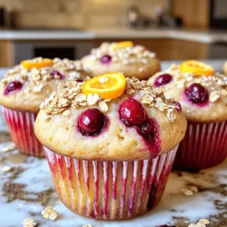 - 2 cups all-purpose flour - 1 cup fresh cranberries, halved - 1 large orange, zested and juiced - 3/4 cup granulated sugar - 1/2 cup unsalted butter, melted - 1/2 cup buttermilk - 2 large eggs - 2 teaspoons baking powder - 1 teaspoon baking soda - 1/2 teaspoon salt - 1 teaspoon vanilla extract - 1/4 cup rolled oats (for topping) What can I use instead of cranberries? If you cannot find cranberries, you can use blueberries or raspberries. Both add a sweet-tart flavor. What can I use for gluten-free flour? Use a 1:1 gluten-free flour blend. This works well in most recipes. What dairy-free options are there for buttermilk? You can make buttermilk with almond milk or soy milk. Just add a teaspoon of vinegar to each cup. 1. Preheat your oven to 375°F (190°C). This helps your muffins bake evenly. 2. Line a muffin tin with paper liners or grease it with nonstick spray. This keeps the muffins from sticking. 3. In a large mixing bowl, whisk together: - 2 cups all-purpose flour - 2 teaspoons baking powder - 1 teaspoon baking soda - 1/2 teaspoon salt Mix until everything is well combined. This step ensures your muffins rise properly. 1. In another bowl, beat together: - 1/2 cup melted unsalted butter - 3/4 cup granulated sugar Mix until creamy and smooth. 2. Next, add: - 2 large eggs - 1/2 cup buttermilk - Juice from 1 large orange - 1 teaspoon vanilla extract Stir until everything is well combined. The mixture should be smooth and slightly thick. 1. Gently fold in: - Zest of 1 large orange - 1 cup halved fresh cranberries 2. Gradually mix in the dry ingredients. Stir until just combined. The batter should be slightly lumpy; do not overmix. 3. Spoon the batter into your prepared muffin tin. Fill each cup about 3/4 full. 4. For extra texture, sprinkle: - 1/4 cup rolled oats on top of each muffin. 5. Bake in your preheated oven for 18-20 minutes. Check for doneness by inserting a toothpick. It should come out clean. 6. Let the muffins cool in the pan for 5 minutes. Then transfer them to a wire rack. Enjoy your warm muffins! You can find the complete instructions in the Full Recipe. To make great muffins, you must avoid overmixing the batter. Overmixing can make your muffins tough. Mix just until you see no dry flour. The batter should look slightly lumpy. This will give you soft, fluffy muffins. To check if your muffins are done, use a toothpick. Insert it in the center of a muffin. If it comes out clean, the muffin is ready. If it has wet batter on it, bake a few minutes more. Cranberry orange muffins shine when served warm. Add a dab of butter on top for extra flavor. You can also sprinkle a bit of orange zest for a pop of color. These muffins are great for breakfast or as a snack. Pair them with yogurt or a cup of tea. They also go well with a light salad for lunch. To make your muffins even better, think about adding spices. A pinch of cinnamon or nutmeg can boost the flavor. These spices pair well with the tart cranberries and sweet orange. You can also add nuts or seeds for crunch. Chopped walnuts or sunflower seeds work well. They add a nice texture and make the muffins even more satisfying. For the full recipe, check out the Cranberry Orange Bliss Muffins section. {{image_2}} You can easily change the flavor of your cranberry orange muffins. Adding chocolate chips gives a sweet twist. I like to mix in about 1 cup of semi-sweet chocolate chips. You can also add nuts like walnuts or pecans for a nice crunch. Just use 1/2 cup of chopped nuts. You can also play with citrus flavors. Try mixing in lemon or lime juice with the orange juice. This adds a nice zing to the muffins. Just use the same amount of juice as you would for orange. Want to make your muffins a bit healthier? You can reduce the sugar. Try 1/2 cup of sugar instead of 3/4 cup. This still keeps the muffins sweet but cuts down on the sugar. You can also use whole wheat flour instead of all-purpose flour. This adds fiber and makes the muffins more filling. If you want a heartier muffin, try adding oats. Replace 1/2 cup of flour with 1/2 cup of rolled oats. Making mini muffins is fun and easy! Just adjust the bake time. Bake mini muffins for about 12-15 minutes. Check them with a toothpick to make sure they are done. Mini muffins are perfect for snacks or parties. I like to serve them with a side of cream cheese or a fruit spread. They look cute and taste great! For the best flavor, serve them warm right out of the oven. For the full recipe, check out the Cranberry Orange Bliss Muffins. To keep your cranberry orange muffins fresh, store them in an airtight container. They stay good in the fridge for up to one week. If you want to keep them longer, freezing is a great option. - Refrigerator Storage: Let them cool completely. Place muffins in a single layer. Use parchment paper between layers to prevent sticking. Seal tightly with a lid or plastic wrap. - Freezing Muffins: Wrap each muffin in plastic wrap. Then, place them in a freezer bag. You can freeze them for up to three months. Label the bag with the date for easy tracking. To enjoy your muffins warm, reheating is key. Here’s how to do it right. - Reheat for Best Texture: Preheat your oven to 350°F (175°C). Place muffins on a baking sheet. Heat for about 10 minutes. This keeps them soft and moist. - Refreshing Muffins After Freezing: If frozen, remove the muffin from the bag. Let it thaw in the fridge overnight. Reheat in the oven as mentioned. You can also microwave for about 20 seconds, but this may make them a bit chewy. Enjoy your muffins fresh every time! For the full recipe, refer to the Cranberry Orange Bliss Muffins 🫓 section. To keep muffins moist, use buttermilk or yogurt in the batter. These ingredients add moisture. Avoid overmixing your batter, as this can make muffins dry. Also, bake them just until a toothpick comes out clean. If you leave them in the oven too long, they can lose moisture. - Use buttermilk or yogurt - Don’t overmix the batter - Bake until toothpick is clean Yes, you can use frozen cranberries. Just toss them into the batter while still frozen. This helps them keep their shape during baking. Fresh cranberries have a bright flavor, but frozen work well too. They can be a great option when fresh ones are out of season. - Toss frozen cranberries directly into batter - Fresh cranberries have a brighter taste - Frozen cranberries are good for off-season baking If you have leftover muffins, don't worry! You can repurpose them in fun ways. Crumble stale muffins over yogurt or ice cream for a treat. You can also make a bread pudding by soaking them in a custard mixture. Another idea is to freeze them for later use. - Crumble over yogurt or ice cream - Make bread pudding with a custard mix - Freeze for later use To zest an orange, use a microplane or a fine grater. Hold the orange firmly and rub it against the grater. Be careful not to grate the white pith, as it tastes bitter. You only want the colorful outer skin. This zest adds a bright flavor to your muffins. - Use a microplane or fine grater - Rub the orange against the grater - Avoid grating the white pith for better taste This blog post showed how to make delicious cranberry orange muffins. We covered all the key ingredients, from flour to fresh cranberries, and how to mix them. You also learned some handy tips to bake perfect muffins every time. Remember, you can tweak this recipe to fit your taste. Try adding different flavors or using substitutes if needed. Enjoy your time baking and sharing these tasty treats!