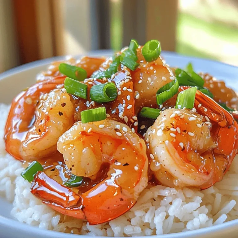 - 1 lb large shrimp, peeled and deveined - 3 tablespoons honey - 4 cloves garlic, minced - 2 tablespoons soy sauce - 1 tablespoon olive oil - 1 tablespoon fresh ginger, minced - 1 teaspoon red pepper flakes (optional) - Salt and pepper to taste - 2 green onions, sliced (for garnish) - Sesame seeds (for garnish) The key to great honey garlic shrimp is using fresh ingredients. I always choose large shrimp for this dish. They cook quickly and soak up the honey and garlic flavors well. The honey gives a sweet touch, while garlic adds depth. Soy sauce brings umami, enhancing the taste. Ginger adds a fresh zing, making the dish more lively. If you like spice, add red pepper flakes. It gives the shrimp a nice kick. Remember to season with salt and pepper as needed. For garnish, I love using green onions and sesame seeds. They add color and crunch to the dish. This mix of ingredients creates a tasty and balanced meal. You can easily follow the Full Recipe to whip this up at home! Marinating the shrimp First, gather your ingredients. In a small bowl, mix honey, minced garlic, soy sauce, minced ginger, and red pepper flakes. Whisk these together until they blend well. Next, place the shrimp in a large bowl or a resealable bag. Pour the marinade over the shrimp. Make sure each piece is coated. Seal the bag or cover the bowl. Let the shrimp marinate in the fridge for 15 to 30 minutes. This step adds flavor to every bite. Cooking the shrimp in a skillet Now, heat olive oil in a large skillet on medium-high heat. When the oil is hot, add the marinated shrimp and the marinade. Cook the shrimp for 2 to 3 minutes on one side. Watch for them to turn pink and slightly charred. Flip the shrimp over and cook for another 2 to 3 minutes. They should be fully cooked and coated in sauce. Remember, don’t overcook them. This can make the shrimp tough. Garnishing and serving When the shrimp are done, season them with salt and pepper to taste. Remove the skillet from the heat. Transfer the shrimp to a serving plate. Drizzle any remaining sauce over the shrimp. For a pop of color, garnish with sliced green onions and a sprinkle of sesame seeds. This adds flavor and a nice crunch. You can serve this dish on a bed of rice or quinoa, with some steamed veggies for a complete meal. For the full recipe, check the earlier section. - How to choose fresh shrimp Look for shrimp with a clean smell. Fresh shrimp should not smell fishy. The shells should be firm and shiny. Avoid shrimp with black spots or a slimy texture. - Proper marination time Marinate shrimp for at least 15 to 30 minutes. This allows the shrimp to soak up the honey and garlic flavors. Do not marinate for too long, as acidic ingredients can change the texture. - Avoiding overcooking Cook shrimp until they turn pink and slightly charred. This usually takes about 2 to 3 minutes on each side. Overcooked shrimp become tough and rubbery. Keep an eye on them while cooking. - Ideal sides to complement the dish Honey garlic shrimp pairs well with rice or quinoa. Steamed vegetables add color and nutrition. You can also serve it with a fresh salad for a light meal. - Presentation tips for serving Serve the shrimp on a bed of rice or quinoa. Drizzle any remaining sauce over the top for extra flavor. Garnish with sliced green onions and sesame seeds for a beautiful finish. This makes your dish look appealing and adds crunch. {{image_2}} You can tweak the flavor of honey garlic shrimp in many ways. For a kick, add spices like cumin or paprika. You can also use different sauces. Try teriyaki or sweet chili sauce. Each option gives a new twist to the dish. For a vegetarian version, swap shrimp for tofu or mushrooms. Tofu absorbs flavors well and provides a great texture. Use fresh, seasonal veggies to make the dish even better. In summer, add bell peppers or zucchini for crunch. In winter, use broccoli or snap peas for color and taste. You can also create holiday-themed servings. Serve the shrimp on a festive platter. Add bright garnishes like pomegranate seeds for a holiday look. These adjustments can make your meal feel special and fresh. For the full recipe, check out the detailed steps above. To enjoy your honey garlic shrimp again, choose your reheating method wisely. The best way to reheat leftovers is in a skillet. Heat the skillet over medium heat. Add a splash of water or broth to keep the shrimp moist. Place the shrimp in the skillet for about 3-5 minutes. Stir gently until they are warm. This method keeps the shrimp tender and flavorful. Freezing honey garlic shrimp is easy and effective. First, let the shrimp cool completely. Then, place them in a single layer on a baking sheet. Freeze them for about 1-2 hours. After they are frozen, transfer them to a freezer bag. Be sure to remove as much air as possible to prevent freezer burn. You can keep them frozen for up to three months. When you're ready to eat, the best way to thaw shrimp is in the fridge overnight. If you need them fast, submerge the bag in cold water for 30 minutes. Avoid using hot water, as it can cook the shrimp unevenly. What type of shrimp is best for this recipe? I recommend using large shrimp for this dish. They have a nice size and cook well. Look for shrimp that are fresh or frozen, peeled, and deveined. This saves time and makes cooking easier. Can I make this recipe in advance? Yes, you can. Marinate the shrimp a few hours ahead. Just keep them in the fridge until you are ready to cook. This gives the shrimp more flavor. How can I customize the spice level? You can adjust the spice by adding or reducing red pepper flakes. For a milder taste, skip the flakes. If you like heat, add more. You can also try adding hot sauce to the marinade for extra kick. What can I serve with honey garlic shrimp? I love serving this dish with rice or quinoa. Both soak up the sauce well. Steamed vegetables or a fresh salad also pair nicely. They add color and crunch to your meal. How to tell when shrimp are cooked? Shrimp are done when they turn pink and curl into a "C" shape. This usually takes 2-3 minutes per side. Avoid overcooking as they can become tough. Always check for a firm texture. For an easy guide, refer to the [Full Recipe]. This blog post covered the delicious honey garlic shrimp recipe. You learned about the key ingredients, step-by-step cooking methods, and smart tips for perfect results. We explored tasty variations and storage options, ensuring you can enjoy this dish anytime. Remember, using fresh shrimp and proper cooking techniques makes all the difference. Try to be creative with flavors and sides to enhance your meal. Enjoy cooking and savoring this simple yet tasty dish with family and friends!