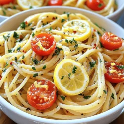 To make One-Pot Lemon Garlic Pasta, gather these ingredients: - 12 oz spaghetti - 4 cups vegetable broth - 4 cloves garlic, minced - 1 medium onion, finely chopped - 1 lemon (zest and juice) - 1 cup cherry tomatoes, halved - 1/2 cup fresh parsley, chopped - 1/2 teaspoon red pepper flakes (optional) - Salt and pepper to taste - 2 tablespoons olive oil - Grated Parmesan cheese for serving (optional) You can swap ingredients if needed. Here are some ideas: - Use penne or fettuccine instead of spaghetti. - Swap vegetable broth for chicken broth for a richer taste. - If you don't have fresh parsley, use basil or spinach. - For a creamier dish, add a splash of cream or cashew milk. - If you want a kick, use crushed red pepper or fresh chili instead of red pepper flakes. Choose your ingredients wisely for the best flavor. Here are some tips: - Look for firm, bright cherry tomatoes without blemishes. - Pick lemons that feel heavy for their size; they’re juicier. - Choose garlic that is firm and has no green shoots; it’s fresher. - When buying parsley, look for vibrant green leaves with no wilting. - For onions, select those that are firm and dry without soft spots. These simple steps help you create a delicious meal with fresh flavors! For the full recipe, check out the [Full Recipe]. To start, gather all your ingredients. This makes cooking easier. You will need spaghetti, vegetable broth, garlic, onion, lemon, cherry tomatoes, parsley, and olive oil. Get your salt, pepper, and red pepper flakes ready too. 1. Heat the olive oil in a large pot over medium heat. 2. Add the chopped onion and cook for 3-4 minutes. The onion should turn soft and clear. 3. Next, add the minced garlic. Stir it for about 1-2 minutes. Be careful not to let it burn. 4. Now, add the spaghetti, vegetable broth, red pepper flakes, lemon zest, salt, and pepper. Bring everything to a boil. 5. Once it boils, lower the heat. Cover the pot and let it simmer for 10-12 minutes. Stir occasionally. The spaghetti should be al dente. 6. Add the halved cherry tomatoes and lemon juice. Cover the pot and let it sit for 2-3 minutes. The tomatoes will soften up. 7. Finally, take it off the heat and mix in the chopped parsley. Taste and adjust the salt and pepper if needed. 8. Serve hot and sprinkle grated Parmesan cheese on top if you like. You will know the pasta is done when it feels firm but tender. The liquid should mostly be absorbed, leaving a nice sauce. The tomatoes will be soft, and the dish should smell great. Enjoy your meal! For the full recipe, check the earlier section. To boost the taste of your One-Pot Lemon Garlic Pasta, use fresh herbs. Fresh parsley adds a bright note. You can also add basil or thyme for more depth. Don’t skip the lemon zest! It gives a punch of flavor. If you like heat, add more red pepper flakes. For a richer taste, use vegetable broth instead of water. A splash of white wine can also elevate the dish. Finally, finish with a drizzle of high-quality olive oil. One common mistake is overcooking the pasta. Always check it a minute before the time is up. Remember, it will continue to cook off the heat. Another mistake is not seasoning enough. Taste and adjust the salt and pepper. Skipping the lemon juice will dull the flavor. Lastly, don’t forget to stir. Stirring helps the pasta cook evenly and prevents sticking. You need a large skillet or pot to make this dish. A wooden spoon helps mix the ingredients well. Use a microplane or zester for the lemon zest. A good knife is key for chopping garlic and onion. For serving, have shallow bowls ready. They show off the pasta nicely. If you want, use a cheese grater for the Parmesan cheese. These tools will make cooking easier and more fun. For the full recipe, check out the One-Pot Lemon Garlic Pasta. {{image_2}} You can easily add protein to your One-Pot Lemon Garlic Pasta. Chicken is a great choice. Simply cut it into small pieces and cook it with the onions. Shrimp works well too. Toss in some shrimp during the last few minutes of cooking. For a hearty dish, add cooked sausage or even chickpeas for a plant-based option. Each adds flavor and makes the meal more filling. If you want a vegetarian version, skip the meat and focus on veggies. You can add spinach, zucchini, or bell peppers. These veggies blend well with the lemon and garlic. You can also use mushrooms for a rich taste. Just sauté them with the onions. They will soak up all the lovely flavors. To boost the flavor, think about adding spices. Fresh herbs like basil or thyme can brighten the dish. A dash of cayenne pepper adds heat without overpowering. For a fun twist, try a splash of soy sauce or balsamic vinegar. These give a unique depth to the pasta. Always taste and adjust to your liking. You want each bite to burst with flavor! For the complete process, don’t forget to check the Full Recipe! Store your leftover One-Pot Lemon Garlic Pasta in an airtight container. Let it cool first. Once cooled, seal the container and place it in the fridge. This pasta dish can stay fresh for up to three days. When you're ready to enjoy your leftovers, use a pot or microwave. If using a pot, add a splash of vegetable broth or water. Heat it on low, stirring often. If using a microwave, heat in short bursts. Stir it every 30 seconds until hot. To freeze One-Pot Lemon Garlic Pasta, let it cool completely first. Then, pack it tightly in freezer-safe bags or containers. Remove any air before sealing. This dish can freeze well for about two months. When ready to eat, thaw it in the fridge overnight before reheating. For best flavor, consume it sooner rather than later. Yes, you can use other pasta types. Penne, fusilli, or fettuccine work well. Just keep an eye on the cooking time. Each pasta varies slightly, so check package instructions. You want it al dente, which means firm but not hard. This ensures every bite stays tasty. To change the spice level, add more or less red pepper flakes. For mild pasta, skip the flakes. If you love heat, double the amount! You can also add black pepper for a different spice. Taste as you cook. This way, you find the perfect balance for your meal. Many side dishes pair well with this pasta. A simple green salad brings freshness. Garlic bread adds a nice crunch and flavor. Roasted vegetables like zucchini or bell peppers complement the dish well. You can even serve a light soup as a starter. The options are endless! Check out the Full Recipe for more ideas. In this blog post, we explored important ingredients and their substitutions. I shared tips for selecting fresh items and provided clear steps for cooking. You learned how to enhance flavors and avoid common mistakes. Variations included protein options and vegetarian alternatives, plus storage strategies for leftovers. Always remember, cooking should be fun and creative. Use these tips to make your dishes shine and enjoy every bite!