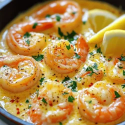 - 1 lb large shrimp, peeled and deveined - 4 tablespoons unsalted butter - 4 cloves garlic, minced - 1 teaspoon red pepper flakes (adjust to taste) - 1 cup heavy cream - 1 cup shredded mozzarella cheese - 1/2 cup grated Parmesan cheese - Salt and black pepper to taste - 2 tablespoons fresh parsley, chopped - Lemon wedges (for serving) To make Cheesy Garlic Butter Shrimp, you need some key ingredients. The shrimp is the star. I love using large shrimp because they cook quickly and taste great. You want to peel and devein them before cooking. Next, you’ll need unsalted butter. This adds richness and flavor to the dish. Garlic is essential too. Fresh minced garlic gives a strong taste that pairs well with shrimp. For an extra kick, consider adding red pepper flakes. You can adjust the amount based on your spice preference. Heavy cream makes the sauce creamy and smooth. Mozzarella cheese is what makes it cheesy and delicious. Don’t forget Parmesan cheese for that salty finish. You can season with salt and black pepper to taste. Fresh parsley adds color and a fresh taste. Finally, lemon wedges are perfect for squeezing on top before eating. For the full recipe, check the full recipe section. Start by melting the butter in a large skillet over medium heat. Once it melts, add the minced garlic. Sauté the garlic for about one minute. You want it fragrant but not burnt. Next, sprinkle in the red pepper flakes. This adds a nice kick to the dish. You can adjust the amount based on your taste. Now, increase the heat to medium-high. Add the peeled and deveined shrimp to the pan. Season them with salt and black pepper. Cook the shrimp for about 2 to 3 minutes. They should turn pink and opaque when done. This means they are perfectly cooked. Once the shrimp are ready, turn the heat back to medium. Pour in the heavy cream and stir gently. This will form the base of your sauce. Gradually add the mozzarella and Parmesan cheese. Keep stirring until the cheeses melt. You want a creamy and smooth sauce that clings to the shrimp. Allow the sauce to simmer for 2 to 3 minutes. This will help it thicken slightly. Taste and adjust the seasoning with more salt and pepper if needed. Finally, remove the skillet from heat. Garnish with fresh chopped parsley. Serve hot with lemon wedges on the side. Drizzle some extra sauce over the shrimp for an appealing look. This recipe is a fun way to enjoy a savory dish at home. For the full recipe, check the earlier sections. To prevent shrimp from overcooking, watch the color closely. When shrimp turn pink and opaque, they are done. Remove them from heat right away. This keeps them tender and juicy. For sautéing garlic, use medium heat. Too high can burn the garlic, making it bitter. Cook it for just one minute until it smells great. This will give your dish a lovely flavor. To adjust the spice level, add more or less red pepper flakes. Start with a small amount. You can always add more later. This lets you control the heat to match your taste. For cheese, mozzarella and Parmesan work well together. You can also try cheddar or Gouda for a twist. Each cheese adds a different flavor and texture. Serve Cheesy Garlic Butter Shrimp with crusty bread. It’s perfect for soaking up the sauce. You can also serve it over pasta for a filling meal. For presentation, use shallow bowls or plates. Drizzle extra sauce on top and sprinkle more parsley for color. This makes your dish look as good as it tastes. Explore the [Full Recipe] for more tips on serving! {{image_2}} You can switch up the protein in this dish. Scallops cook quickly, just like shrimp. They add a sweet taste. Chicken is another option. Use boneless, skinless chicken breasts for a tender bite. Cut them into small pieces. Cook them until they are golden brown. For vegetarian adaptations, try using mushrooms or tofu. Both soak up flavors well. If you use mushrooms, choose large ones for a hearty bite. Tofu can be marinated for extra flavor. Cook it until crispy for great texture. Want to add more flavor? Toss in some veggies like spinach or sun-dried tomatoes. Spinach wilts nicely in the sauce. Sun-dried tomatoes bring a tangy kick. You can also play with herbs. Try basil or thyme for a fresh twist. These herbs add depth and aroma. Do not be afraid to experiment! Each change can create a new dish. You can choose between creamy or non-creamy sauces. A creamy sauce is rich and comforting. If you prefer a lighter dish, use broth instead of cream. This will still taste great. For vegan options, swap out dairy. Use coconut milk or almond milk for creaminess. Nutritional yeast can replace cheesy flavors. This gives you a savory kick without dairy. These variations let you make the dish your own. Check out the Full Recipe for more ideas! To store leftovers, place them in an airtight container. This keeps the shrimp fresh and safe. Label the container with the date you made the dish. This way, you know when to use it. The shelf life in the fridge is about 2 to 3 days. After that, the shrimp may lose quality. For freezing, use freezer-safe containers or heavy-duty bags. Make sure to remove as much air as possible. This helps prevent freezer burn. Shrimp can last in the freezer for up to 3 months. To thaw, move the container to the fridge for about 8 hours or overnight. For quick thawing, you can run cold water over the bag. The best method for reheating is on the stove. Use low heat to warm the shrimp gently. This keeps them tender and moist. Stir occasionally to heat evenly. You can also reheat in the microwave. Use a microwave-safe dish and cover it with a lid. Heat for 1 to 2 minutes, stirring halfway through. Aim for a temperature of 165°F for safe eating. Enjoy your Cheesy Garlic Butter Shrimp with the rich flavors intact! What wine pairs well with Cheesy Garlic Butter Shrimp? A crisp white wine works best. I recommend a Sauvignon Blanc or Pinot Grigio. They balance the rich sauce and fresh shrimp flavors. A chilled glass enhances your meal. Can I make this dish ahead of time? Yes, you can prepare the shrimp and sauce ahead. Cook the shrimp until just pink. Cool it quickly, then store it in the fridge. When ready to serve, reheat gently on low heat. How many calories are in Cheesy Garlic Butter Shrimp? Each serving has about 400 calories. This may vary based on the amount of butter and cheese you use. It’s a rich dish, so enjoy in moderation. Is this recipe suitable for gluten-free diets? Yes, this dish is gluten-free. Just ensure all your ingredients are gluten-free. The heavy cream and cheeses do not contain gluten. Where did Cheesy Garlic Butter Shrimp originate? Cheesy Garlic Butter Shrimp has roots in Mediterranean cuisine. It combines classic flavors from Italian and Spanish dishes. Shrimp is popular in many coastal regions worldwide. How can I customize the recipe to my taste? You can add vegetables like spinach or bell peppers. For some heat, use more red pepper flakes. Try different cheeses like cheddar or gouda for unique flavors. You’ve now learned how to make Cheesy Garlic Butter Shrimp. We explored key ingredients and step-by-step cooking instructions. I shared tips on enhancing flavors and offered variations to keep things exciting. Don’t forget about storage tips to keep your leftovers fresh. Remember, this recipe is flexible. You can swap proteins or adjust the spice level based on your taste. Enjoy your cooking adventure and impress your friends with this delicious dish!