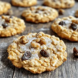 Making chewy oatmeal raisin cookies is simple and fun. You can whip up a batch in just 30 minutes. This recipe yields about 24 cookies. You will love how easy it is to mix the flavors together. To make these delicious cookies, you will need: - 1 cup all-purpose flour - 1 teaspoon baking soda - 1 teaspoon ground cinnamon - ½ teaspoon salt - ½ cup unsalted butter, softened - ½ cup brown sugar, packed - ½ cup granulated sugar - 1 large egg - 1 teaspoon vanilla extract - 1 ½ cups rolled oats - 1 cup raisins These ingredients create a perfect balance of sweet and chewy. The oats give you that hearty texture, while the raisins add a touch of natural sweetness. You can customize your cookies with a few optional ingredients: - ½ cup chopped walnuts (optional) If you want a nut-free version, simply skip the walnuts. You can also swap the raisins for chocolate chips or dried cranberries for a fun twist. These small changes can create new flavors and textures that keep your cookie game fresh! Start by preheating your oven to 350°F (175°C). This step is key for even baking. While the oven heats, line your baking sheet with parchment paper. This keeps cookies from sticking and makes cleanup easy. In a large bowl, cream together the softened butter, brown sugar, and granulated sugar. Mix until the mixture is light and fluffy. This process adds air to your dough, making it soft. Next, beat in one large egg and one teaspoon of vanilla extract. Combine everything well. This mix gives your cookies richness and flavor. In a smaller bowl, whisk together the flour, baking soda, ground cinnamon, and salt. Gradually add this dry mix into your wet mix. Stir gently until just combined. Overmixing can make cookies tough. Now, fold in the rolled oats, raisins, and walnuts if you choose to add them. Make sure everything is evenly mixed. Now you're ready to scoop tablespoon-sized portions of dough onto your prepared baking sheet. Space them about 2 inches apart. Bake in your preheated oven for 12-15 minutes. Look for lightly golden edges and set centers. Let the cookies cool on the baking sheet for 5 minutes before moving them to a wire rack. Enjoy your chewy oatmeal raisin cookies! For the complete recipe, check out the Full Recipe section. To get that chewy feel, use rolled oats. They add a great bite. Make sure you don't overmix the dough. Mix just until everything is combined. Also, don't bake for too long. The cookies should be soft in the middle when you take them out. Let them cool on the baking sheet for a few minutes. This helps them finish cooking and stay chewy. One big mistake is using too much flour. Measure it correctly by spooning it into the cup. Another mistake is baking at the wrong temperature. Always preheat your oven to 350°F. If your cookies spread too much, chill the dough. A short time in the fridge helps them hold their shape. Lastly, don’t skip the salt. It enhances all the sweet flavors. These cookies taste great warm with a glass of milk. You can also pair them with a cup of tea or coffee. For a fun twist, try adding a scoop of vanilla ice cream on top. They make a delicious dessert! You can even gift them in a decorative tin. Everyone loves a sweet treat! For more details, check out the Full Recipe. {{image_2}} You can make nut-free oatmeal raisin cookies easily. Just skip the walnuts in the recipe. This change keeps your cookies safe for those with nut allergies. You won't miss the nuts, as the oats and raisins give great flavor and texture. If you want gluten-free cookies, use gluten-free flour. Look for blends that work well for baking. You can also use almond flour or oat flour. These flours give a nice taste and keep the cookies chewy. Always check labels to ensure they are gluten-free. Want to spice up your cookies? Try adding chocolate chips or dried fruit. You could use cranberries, apricots, or cherries. These add sweetness and color. Another option is to mix in some coconut flakes for a fun twist. Each addition makes the cookies unique and fun to eat. For more detailed steps, check out the Full Recipe. To keep your cookies fresh, store them in an airtight container. This helps keep them soft and chewy. You can place a slice of bread in the container. The bread adds moisture and helps keep the cookies from drying out. It’s a simple trick that works wonders! Store the cookies at room temperature for up to one week. If you want to save some cookies for later, freezing is a great option. Allow the cookies to cool completely. Then, place them in a single layer on a baking sheet. Freeze them for about an hour. Once frozen, transfer the cookies to a freezer bag or container. This way, you can enjoy them later! They will stay fresh for up to three months in the freezer. When you're ready to enjoy your cookies again, reheating is easy. Preheat your oven to 350°F (175°C). Place the cookies on a baking sheet. Heat them for about 5 to 7 minutes. This warms them up and makes them soft again. You can also use the microwave. Heat for about 10 to 15 seconds, but be careful not to overheat. This will give you that fresh-baked taste every time! If your oatmeal raisin cookies are not chewy, it could be due to a few reasons. First, you might have overbaked them. Cookies need to be taken out when they are slightly underbaked, as they continue to cook on the pan. Another reason could be using too much flour. Make sure you measure flour correctly. Lastly, using old oats can also affect the texture. Fresh, rolled oats give the best chewiness. Yes, you can use quick oats, but they will change the cookie's texture. Quick oats absorb more moisture and make cookies flatter. If you want a chewier cookie, stick with rolled oats. They hold their shape better and create that perfect chewy bite. Oatmeal raisin cookies can last up to one week at room temperature in an airtight container. If you want them to last longer, you can freeze them. They will stay fresh for about three months in the freezer. Just make sure to wrap them tightly to prevent freezer burn. Absolutely! Adding chocolate chips can give a delightful twist to your cookies. You can mix in half a cup of chocolate chips along with the oats and raisins. This will create a sweet and rich flavor that pairs wonderfully with the spices in the cookies. The cookies are done when the edges are lightly golden. The center might look soft, but that’s perfect. They will firm up as they cool. If the cookies spread too much, it might mean that the dough was too warm when you scooped it. Always chill the dough if it feels too soft. Yes, you can make these cookies vegan! Replace the egg with a flax egg. To make a flax egg, mix 1 tablespoon of ground flaxseed with 2.5 tablespoons of water. Let it sit for a few minutes until it thickens. Use vegan butter instead of regular butter to keep the recipe plant-based. If you don’t have brown sugar, you can make your own. Just mix granulated sugar with a bit of molasses. Use one cup of granulated sugar and add one tablespoon of molasses for a similar flavor. This will help keep your cookies moist and chewy. Using fresh raisins is best for flavor and texture. If your raisins are hard, soak them in warm water for about 10 minutes to plump them up. This will help them add moisture to your cookies. In this post, we explored how to make chewy oatmeal raisin cookies. We discussed essential and optional ingredients, steps for mixing and baking, and tips for the perfect chewy texture. We also covered storage best practices and answered common questions. Baking cookies is fun and enjoyable. With these tips and steps, you can bake delicious cookies that everyone loves. Try different variations to find your favorite. Happy baking!