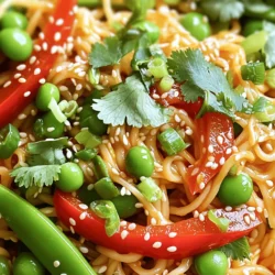 To make these spicy noodles, you need the following ingredients: - 8 oz rice noodles - 2 tablespoons Sriracha sauce - 1 tablespoon soy sauce - 1 tablespoon sesame oil - 1 red bell pepper, sliced - 1 cup snap peas - 3 green onions, chopped - 2 cloves garlic, minced - 1 tablespoon ginger, grated - ½ cup fresh cilantro, chopped - Juice of 1 lime - Salt to taste - Sesame seeds for garnish Rice noodles come in two forms: fresh and dried. Fresh noodles are soft and cook quickly. Dried noodles need boiling but have a longer shelf life. I prefer fresh noodles for this dish. They soak up the sauce well and give a nice texture. If you use dried noodles, follow the package instructions for cooking. Both types work, so choose what you like best. You can add more flavor with optional ingredients. Consider adding: - Chopped bell peppers for color - Mushrooms for umami taste - Baby corn for crunch - Peanuts for a nutty twist These additions can change the dish and make it even more exciting. Feel free to mix and match based on what you have! Want the full recipe? Check out the Full Recipe link. Start by boiling water in a pot. Once it boils, add the rice noodles. Cook them according to the package directions until they are just right. This usually takes about 4-6 minutes. Make sure they stay firm, not mushy. After they are done, drain the noodles and set them aside. Next, grab a large skillet or wok. Heat the sesame oil over medium heat. Once hot, add the minced garlic and grated ginger. Sauté these for about 30 seconds until you smell that amazing aroma. Then, toss in the sliced red bell pepper and snap peas. Stir and cook for about 3-4 minutes. You want them soft but still a bit crunchy. In a small bowl, mix together the Sriracha sauce, soy sauce, and lime juice. Pour this flavorful sauce over the veggies in the skillet. Stir well to coat everything. Now, add the cooked rice noodles to the skillet. Toss them gently so they mix with the sauce and veggies. Taste and add salt if needed. Stir-fry for another 1-2 minutes to heat it all up. Finally, remove from heat and mix in the chopped green onions and cilantro. Serve hot and enjoy your spicy noodles! You can adjust the heat of your spicy Sriracha noodles. If you love heat, add more Sriracha. Start with one extra teaspoon. If you want it milder, reduce the Sriracha. You can also add a bit of sugar to balance the heat. This helps tone down the spiciness. Cooking noodles can be easy if you follow a few tips. Use plenty of water to boil the rice noodles. This keeps them from sticking. Cook them until they are just tender. Drain them right away and rinse with cold water. This stops the cooking process. Remember to toss them with a bit of oil after rinsing to prevent sticking. Serve your spicy noodles hot for the best taste. You can add toppings like fresh cilantro and sesame seeds. This makes it look nice and adds flavor. Pair these noodles with a side of crisp veggies or a light salad. You can also serve them with protein, like grilled chicken or tofu. For the full recipe, check out the details above! {{image_2}} You can boost the flavor and nutrition of Spicy Sriracha Noodles by adding protein. It’s easy to mix in tofu, chicken, or shrimp. - Tofu: Choose firm tofu. Cut it into cubes and pan-fry until golden. Add it to the noodles at the end. - Chicken: Use boneless, skinless chicken breast. Slice it thinly and cook it in the skillet before the veggies. - Shrimp: Fresh or frozen shrimp works well. Cook them until pink. Toss them in with the noodles. Adding protein makes the dish heartier and satisfying. You can easily make this dish vegetarian or vegan. Just swap a few ingredients. - Vegetarian: Use vegetable broth instead of water to cook the noodles. This adds more flavor. - Vegan: Ensure your Sriracha sauce is vegan. Some brands use fish sauce. Check the label. These swaps keep the dish tasty while catering to different diets. You can play with flavors by trying different sauces. - Teriyaki sauce: This adds a sweet taste. Mix it with Sriracha for a unique twist. - Peanut sauce: A creamy option that pairs well with the noodles and veggies. - Chili garlic sauce: This gives a kick without needing Sriracha. Experimenting with sauces can help you find your perfect version of Spicy Sriracha Noodles. For the full recipe, check out the earlier section. To keep your leftover spicy Sriracha noodles fresh, place them in an airtight container. Make sure to cool them down to room temperature first. This step helps avoid condensation, which can make the noodles soggy. Store the container in the fridge for up to three days. When you’re ready to enjoy your leftovers, reheat them gently. You can use a microwave or a skillet. If using a microwave, add a splash of water to keep them moist. Heat in short bursts, stirring in between. If using a skillet, warm up a bit of oil first. Add the noodles and stir until they are hot. This method helps keep their flavor and texture. If you want to save your spicy Sriracha noodles for later, freezing is a great option. Place the cooled noodles in a freezer-safe bag or container. Remove as much air as possible before sealing. You can freeze them for up to three months. When you're ready to eat, thaw them in the fridge overnight before reheating. This way, you’ll still enjoy a tasty meal! For a complete guide to making these delicious noodles, check out the Full Recipe. Yes, you can find ready-to-eat Sriracha noodles at many stores. They are often in the Asian food aisle. These noodles save time, but they may lack fresh flavors. For a better taste, I always recommend making them from scratch. You can use the Full Recipe for a simple method. Spicy foods can offer many health benefits. They may boost your metabolism and help with weight loss. Spices like chili peppers have capsaicin, which can reduce pain and inflammation. Eating spicy foods may also improve your mood. Plus, they can help clear your sinuses and improve digestion. To lower the heat in spicy Sriracha noodles, you can use less Sriracha sauce. Start with one teaspoon instead of two. Another option is to add more noodles or vegetables to dilute the spice. Adding coconut milk or yogurt can also help tame the heat. You learned how to make spicy Sriracha noodles step by step. We explored ingredient choices and how to customize your dish. Remember, you can adjust spice levels and add ingredients for different tastes. Storing and reheating leftovers is easy, so no meal goes to waste. Feel free to get creative with protein and sauces. Enjoy delicious noodles that you made yourself. Cooking is fun, and these noodles put your skills to the test!