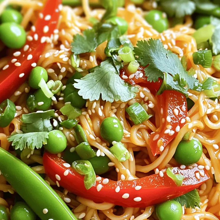 To make these spicy noodles, you need the following ingredients: - 8 oz rice noodles - 2 tablespoons Sriracha sauce - 1 tablespoon soy sauce - 1 tablespoon sesame oil - 1 red bell pepper, sliced - 1 cup snap peas - 3 green onions, chopped - 2 cloves garlic, minced - 1 tablespoon ginger, grated - ½ cup fresh cilantro, chopped - Juice of 1 lime - Salt to taste - Sesame seeds for garnish Rice noodles come in two forms: fresh and dried. Fresh noodles are soft and cook quickly. Dried noodles need boiling but have a longer shelf life. I prefer fresh noodles for this dish. They soak up the sauce well and give a nice texture. If you use dried noodles, follow the package instructions for cooking. Both types work, so choose what you like best. You can add more flavor with optional ingredients. Consider adding: - Chopped bell peppers for color - Mushrooms for umami taste - Baby corn for crunch - Peanuts for a nutty twist These additions can change the dish and make it even more exciting. Feel free to mix and match based on what you have! Want the full recipe? Check out the Full Recipe link. Start by boiling water in a pot. Once it boils, add the rice noodles. Cook them according to the package directions until they are just right. This usually takes about 4-6 minutes. Make sure they stay firm, not mushy. After they are done, drain the noodles and set them aside. Next, grab a large skillet or wok. Heat the sesame oil over medium heat. Once hot, add the minced garlic and grated ginger. Sauté these for about 30 seconds until you smell that amazing aroma. Then, toss in the sliced red bell pepper and snap peas. Stir and cook for about 3-4 minutes. You want them soft but still a bit crunchy. In a small bowl, mix together the Sriracha sauce, soy sauce, and lime juice. Pour this flavorful sauce over the veggies in the skillet. Stir well to coat everything. Now, add the cooked rice noodles to the skillet. Toss them gently so they mix with the sauce and veggies. Taste and add salt if needed. Stir-fry for another 1-2 minutes to heat it all up. Finally, remove from heat and mix in the chopped green onions and cilantro. Serve hot and enjoy your spicy noodles! You can adjust the heat of your spicy Sriracha noodles. If you love heat, add more Sriracha. Start with one extra teaspoon. If you want it milder, reduce the Sriracha. You can also add a bit of sugar to balance the heat. This helps tone down the spiciness. Cooking noodles can be easy if you follow a few tips. Use plenty of water to boil the rice noodles. This keeps them from sticking. Cook them until they are just tender. Drain them right away and rinse with cold water. This stops the cooking process. Remember to toss them with a bit of oil after rinsing to prevent sticking. Serve your spicy noodles hot for the best taste. You can add toppings like fresh cilantro and sesame seeds. This makes it look nice and adds flavor. Pair these noodles with a side of crisp veggies or a light salad. You can also serve them with protein, like grilled chicken or tofu. For the full recipe, check out the details above! {{image_2}} You can boost the flavor and nutrition of Spicy Sriracha Noodles by adding protein. It’s easy to mix in tofu, chicken, or shrimp. - Tofu: Choose firm tofu. Cut it into cubes and pan-fry until golden. Add it to the noodles at the end. - Chicken: Use boneless, skinless chicken breast. Slice it thinly and cook it in the skillet before the veggies. - Shrimp: Fresh or frozen shrimp works well. Cook them until pink. Toss them in with the noodles. Adding protein makes the dish heartier and satisfying. You can easily make this dish vegetarian or vegan. Just swap a few ingredients. - Vegetarian: Use vegetable broth instead of water to cook the noodles. This adds more flavor. - Vegan: Ensure your Sriracha sauce is vegan. Some brands use fish sauce. Check the label. These swaps keep the dish tasty while catering to different diets. You can play with flavors by trying different sauces. - Teriyaki sauce: This adds a sweet taste. Mix it with Sriracha for a unique twist. - Peanut sauce: A creamy option that pairs well with the noodles and veggies. - Chili garlic sauce: This gives a kick without needing Sriracha. Experimenting with sauces can help you find your perfect version of Spicy Sriracha Noodles. For the full recipe, check out the earlier section. To keep your leftover spicy Sriracha noodles fresh, place them in an airtight container. Make sure to cool them down to room temperature first. This step helps avoid condensation, which can make the noodles soggy. Store the container in the fridge for up to three days. When you’re ready to enjoy your leftovers, reheat them gently. You can use a microwave or a skillet. If using a microwave, add a splash of water to keep them moist. Heat in short bursts, stirring in between. If using a skillet, warm up a bit of oil first. Add the noodles and stir until they are hot. This method helps keep their flavor and texture. If you want to save your spicy Sriracha noodles for later, freezing is a great option. Place the cooled noodles in a freezer-safe bag or container. Remove as much air as possible before sealing. You can freeze them for up to three months. When you're ready to eat, thaw them in the fridge overnight before reheating. This way, you’ll still enjoy a tasty meal! For a complete guide to making these delicious noodles, check out the Full Recipe. Yes, you can find ready-to-eat Sriracha noodles at many stores. They are often in the Asian food aisle. These noodles save time, but they may lack fresh flavors. For a better taste, I always recommend making them from scratch. You can use the Full Recipe for a simple method. Spicy foods can offer many health benefits. They may boost your metabolism and help with weight loss. Spices like chili peppers have capsaicin, which can reduce pain and inflammation. Eating spicy foods may also improve your mood. Plus, they can help clear your sinuses and improve digestion. To lower the heat in spicy Sriracha noodles, you can use less Sriracha sauce. Start with one teaspoon instead of two. Another option is to add more noodles or vegetables to dilute the spice. Adding coconut milk or yogurt can also help tame the heat. You learned how to make spicy Sriracha noodles step by step. We explored ingredient choices and how to customize your dish. Remember, you can adjust spice levels and add ingredients for different tastes. Storing and reheating leftovers is easy, so no meal goes to waste. Feel free to get creative with protein and sauces. Enjoy delicious noodles that you made yourself. Cooking is fun, and these noodles put your skills to the test!